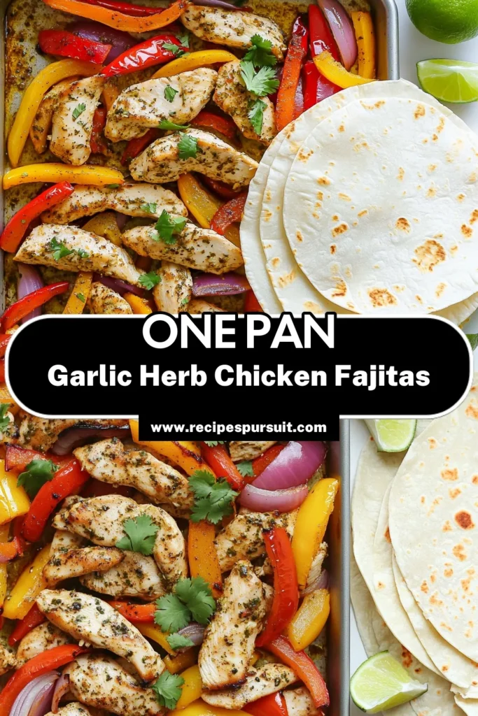 Get ready for a delicious dinner with these Sheet Pan Garlic Herb Chicken Fajitas! This easy recipe combines tender chicken, vibrant bell peppers, and flavorful spices, all roasted to perfection on one pan. Prep in just 10 minutes for a meal that's ready in 35! Perfect for busy weeknights, click to explore this simple and tasty recipe! #ChickenFajitas #EasyRecipes #SheetPanMeals #DinnerTonight
