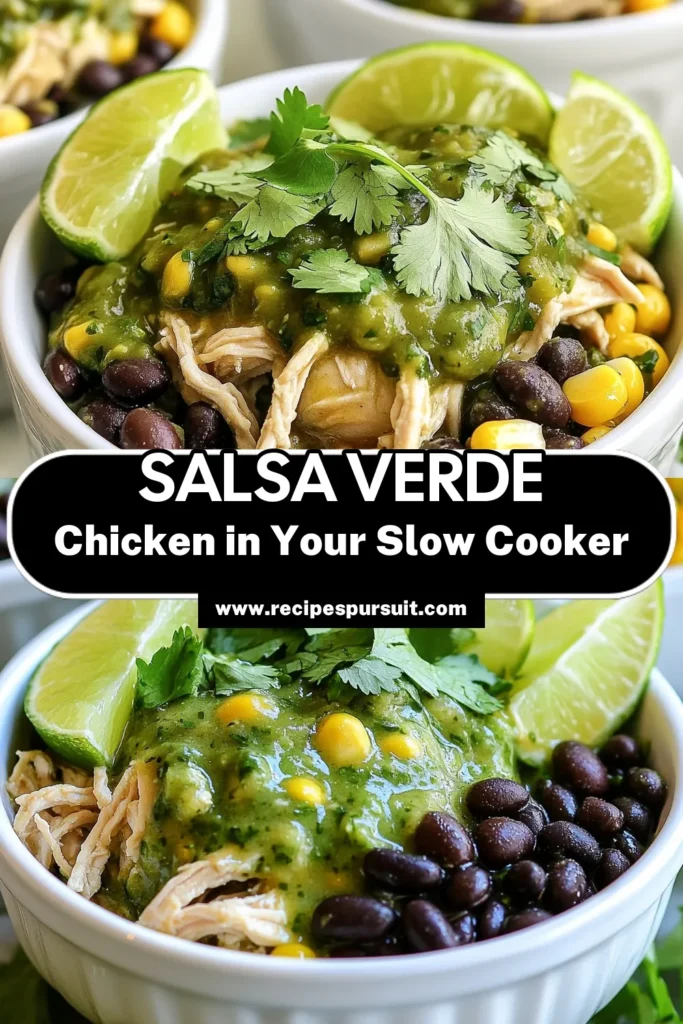 Looking for a delicious and easy dinner idea? Try this Zesty Slow Cooker Salsa Verde Chicken! Packed with flavor from tender chicken thighs, salsa verde, black beans, and corn, it's a hassle-free meal perfect for busy days. Simply throw everything in your slow cooker and let it do the work while you relax. Click through for the full recipe and start enjoying a hearty meal tonight! #SlowCookerRecipes #HealthyDinner #SalsaVerde #ChickenDinner