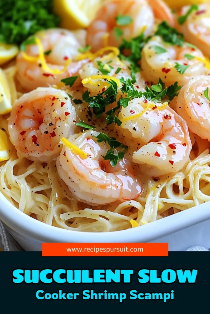 Indulge in the delicious flavors of Slow Cooker Garlic Butter Shrimp Scampi with this easy recipe! Made with succulent shrimp, zesty lemon, and a rich garlic butter sauce, this dish will wow your family and friends. Perfectly paired with linguine, it's a delightful meal you can prepare in just 10 minutes. Click through for full instructions and make dinner memorable tonight! #ShrimpScampi #SlowCookerRecipes #SeafoodLovers #EasyDinnerIdeas