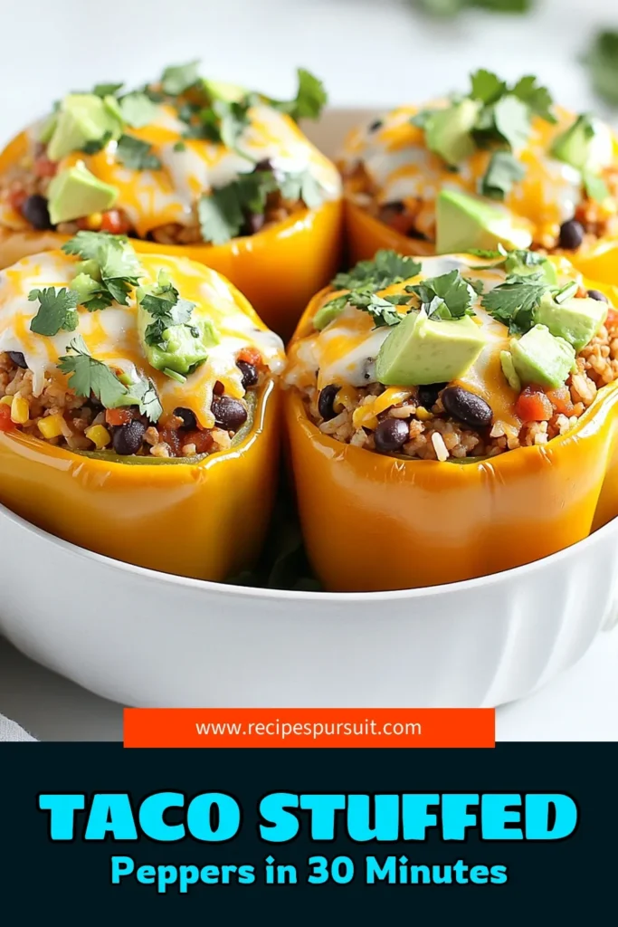 Savor the deliciousness of Taco Stuffed Peppers with this easy recipe! Perfect for a quick weeknight dinner, these vibrant peppers are packed with savory ground turkey or beef, rice, black beans, and corn, all jazzed up with taco seasoning and cheese. Get ready to impress your family and friends! Click to explore the full recipe and bring this colorful dish to your kitchen tonight! #TacoStuffedPeppers #HealthyEating #DinnerIdeas #InstantPotRecipes