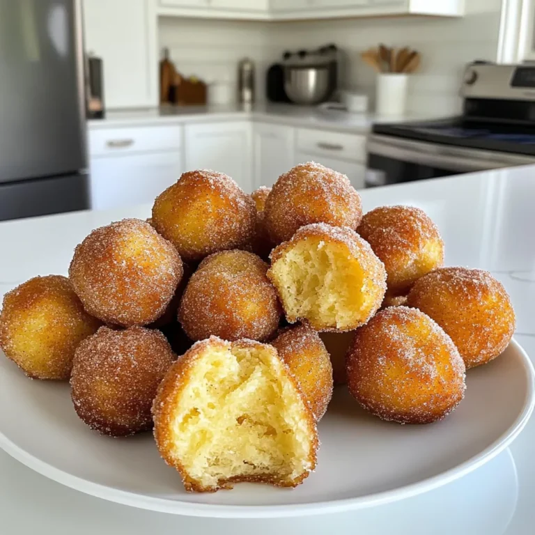 - 1 cup all-purpose flour - 1 teaspoon baking powder - 1/4 teaspoon salt - 1/2 teaspoon ground cinnamon - 1/4 cup unsalted butter, melted - 1/2 cup granulated sugar - 1/2 cup milk - 1 large egg - 1 teaspoon vanilla extract - 1/4 cup granulated sugar - 1 teaspoon ground cinnamon To make air fryer churro donut holes, you need simple yet key ingredients. Start with the dry items. You will use all-purpose flour, baking powder, salt, and ground cinnamon. These give the donut holes their structure and flavor. Next, gather the wet ingredients. Melt the unsalted butter and mix it with granulated sugar, milk, a large egg, and vanilla extract. This mix adds moisture and sweetness. For the final touch, prepare the coating. You will need more granulated sugar and ground cinnamon. This mix gives the donut holes a sweet, cinnamon flavor that makes them taste like churros. Having all these ingredients ready will help you make the perfect churro donut holes. Get ready to enjoy a tasty treat! In a mixing bowl, start by whisking together: - 1 cup all-purpose flour - 1 teaspoon baking powder - 1/4 teaspoon salt - 1/2 teaspoon ground cinnamon Make sure everything is mixed well. This helps the donut holes rise and taste great. In another bowl, mix together: - 1/4 cup unsalted butter, melted - 1/2 cup granulated sugar - 1/2 cup milk - 1 large egg - 1 teaspoon vanilla extract Stir until it is smooth. This step adds flavor and moisture to your donut holes. Now, take your dry ingredients and add them to the wet mixture. Stir gently until they just combine. Be careful! A few lumps are okay. This ensures your donut holes will be soft and fluffy. First, preheat your air fryer to 350°F (175°C). This step ensures even cooking. Next, lightly grease a mini muffin pan with cooking spray. Fill each hole about 2/3 full with batter. Leave some space for the donut holes to rise. Place the muffin pan in the air fryer and cook for 8-10 minutes. They are done when the tops are golden brown and a toothpick comes out clean. While the donut holes bake, mix together: - 1/4 cup granulated sugar - 1 teaspoon ground cinnamon Once the donut holes cool for a few minutes, roll them in the cinnamon-sugar mix. Make sure they are evenly coated. Serve them warm for the best taste! To get the best texture for your churro donut holes, avoid overmixing. When you combine the wet and dry ingredients, mix just until you see no dry flour. A few lumps are fine. This keeps the donut holes light and fluffy. Air fryers can vary in temperature. Always preheat it to 350°F (175°C) before baking. This helps the donut holes cook evenly. Use a mini muffin pan to give them their shape. It’s the best way to ensure they bake through and stay moist. Want to kick up the flavor? Try adding extra spices like nutmeg or cardamom to the batter. Just a pinch can add a nice twist. You can also mix in chocolate chips for a sweet surprise. For a different coating, consider using cocoa powder instead of cinnamon. You can even dip the warm donut holes in melted chocolate for a rich treat. The options are endless! These churro donut holes taste great with drinks. Pair them with a warm cup of cocoa or coffee. For a fun twist, try serving them with chocolate or caramel sauce for dipping. You can also enjoy them with fresh fruit like strawberries or bananas. They make a great dessert or snack for any time of day! {{image_2}} To make chocolate churro donut holes, swap some flour for cocoa powder. Use 3/4 cup of all-purpose flour and add 1/4 cup unsweetened cocoa powder. This gives a rich chocolate flavor. You might want to increase the sugar a bit too, to balance the cocoa's bitterness. For a vegan version, replace the egg with 1/4 cup of unsweetened applesauce. Use plant-based milk instead of regular milk. You can also use vegan butter or coconut oil in place of unsalted butter. These swaps keep the texture and taste great while meeting vegan needs. If you want gluten-free churro donut holes, use a 1-to-1 gluten-free flour blend. Look for brands like Bob's Red Mill or King Arthur. These blends have the right mix of ingredients to mimic regular flour. Always check for gluten-free labels to ensure safety. To keep your churro donut holes fresh, store them in an airtight container. Line the bottom with paper towels to absorb any moisture. This helps them stay soft and tasty. If you want to enjoy them later, keep them at room temperature for up to two days. To reheat your donut holes, use your air fryer. Set it to 300°F (150°C). Heat them for about 3-5 minutes. This warms them up nicely and keeps them crispy. Remember to check them often to avoid overcooking. If you want to freeze your churro donut holes, let them cool completely first. Place them in a single layer on a baking sheet and freeze for 1-2 hours. Once frozen, transfer them to a freezer bag. They will stay fresh for up to three months. To thaw, simply leave them in the fridge overnight or reheat them directly from frozen in your air fryer. Yes, you can! If you don't have an air fryer, you can bake these churro donut holes in a traditional oven. Preheat your oven to 350°F (175°C). Use a mini muffin pan and fill it with the batter as you would for the air fryer. Bake for about 10-12 minutes, or until the tops are golden brown. You can also fry them in hot oil if you prefer a crispy texture. Just heat the oil to 350°F (175°C) and fry them until golden. Churro donut holes are best fresh. However, they can last for about 2-3 days when stored in an airtight container. Keep them at room temperature. To keep them fresh longer, you can refrigerate them, but this may change their texture. If you want to enjoy them later, consider freezing them. They can last up to a month in the freezer. Absolutely! You can use any milk you like. Almond milk, oat milk, or soy milk are great options. Just make sure to use unsweetened versions if you want to keep the sugar level balanced. Each type of milk may change the flavor slightly, but all will work well in this recipe. You learned how to make delicious churro donut holes in this post. We covered key ingredients, from flour to sugar, and detailed step-by-step instructions for cooking. I shared tips to get the right texture and even some fun variations like chocolate and vegan options. Remember, storing these treats properly keeps them fresh, and reheating in an air fryer works best. I hope you try this simple recipe and enjoy it with friends and family!