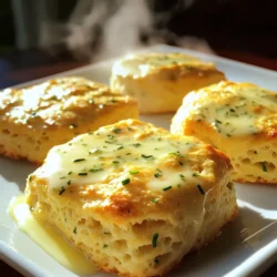- 2 cups all-purpose flour - 1 tablespoon baking powder - 1 teaspoon salt - 1/2 teaspoon garlic powder - 1/2 teaspoon onion powder - 1 cup shredded sharp cheddar cheese - 2 tablespoons fresh chives, chopped - 2 tablespoons fresh parsley, chopped - 1 cup buttermilk - 1/4 cup unsalted butter, melted Alternative types of cheese: If you want a twist, try using gouda or pepper jack cheese. They add great flavor and melt well. Fresh vs. dried herbs: Fresh herbs give a bright taste. Dried herbs can work too, but use less since they are more potent. Substituting buttermilk: If you don’t have buttermilk, mix 1 cup of milk with 1 tablespoon of vinegar or lemon juice. Let it sit for 5 minutes. This creates a similar tangy flavor. First, preheat your oven to 425°F (220°C). This step is key for getting nice, fluffy biscuits. While the oven heats, line a baking sheet with parchment paper. This helps prevent the biscuits from sticking and makes cleanup easy. Next, mix your dry ingredients. In a large bowl, combine 2 cups of all-purpose flour, 1 tablespoon of baking powder, 1 teaspoon of salt, 1/2 teaspoon of garlic powder, and 1/2 teaspoon of onion powder. Whisk these together until they blend well. This step makes sure your biscuits rise nicely. Now, let's fold the wet and dry ingredients together. In a separate bowl, mix 1 cup of buttermilk and 1/4 cup of melted unsalted butter. Once combined, pour this into the dry mix. Use a spatula or a wooden spoon to fold the ingredients together gently. Be careful not to overmix; it’s fine if the dough is a little lumpy. Overmixing can make the biscuits tough. For the baking step, scoop the dough using a spoon or an ice cream scoop. Drop heaping tablespoons onto your prepared baking sheet, leaving about 2 inches of space between them. This space helps them rise without sticking together. Bake the biscuits in your preheated oven for about 12 to 15 minutes. Look for a golden-brown color on top. You can check their doneness by inserting a toothpick into the center. If it comes out clean, the biscuits are ready. Once baked, let them cool for a few minutes on the baking sheet before moving them to a wire rack. To make light and fluffy biscuits, start with cold ingredients. Cold butter and buttermilk help create layers in your dough. Mix your dry ingredients well first, then add the cheese and herbs before the wet mix. This step coats the cheese with flour, ensuring it doesn’t sink to the bottom. If you want to enhance flavor, try adding a dash of cayenne pepper for heat or smoked paprika for depth. Both spices pair well with cheddar and herbs. You can also mix in a bit of crumbled bacon for a savory twist. Savory Cheddar Herb Drop Biscuits shine when served warm. They pair well with soups and salads. A bowl of creamy tomato soup or a fresh garden salad makes for a great meal. For a creative presentation, stack the biscuits on a wooden board. Add a small dish of honey or herb-infused butter for spreading. Garnishing with extra chopped herbs on top adds color and freshness. They not only taste great but also look stunning on any table. {{image_2}} You can change up the flavors in these biscuits. Try adding different herbs or spices. For example, rosemary or thyme adds a nice twist. You can even mix in spices like paprika or cayenne for heat. Incorporating vegetables can also be fun. Chopped spinach or sun-dried tomatoes work great here. Just make sure to drain any extra moisture. This keeps your biscuits from getting soggy. If you need gluten-free options, swap the flour with a gluten-free blend. Many blends work well in baking. Just check the package to ensure it’s a 1:1 substitute. For vegan substitutions, use plant-based milk instead of buttermilk. You can replace the butter with a vegan alternative. This keeps the flavor while making it friendly for all diets. To keep your Savory Cheddar Herb Drop Biscuits fresh, store them correctly. Let the biscuits cool completely after baking. Place them in an airtight container. You can refrigerate them for up to 3 days. If you want to store them longer, freezing is a great option. Wrap each biscuit in plastic wrap and place them in a freezer bag. They will last up to 3 months in the freezer. Just remember to label the bag with the date. When it’s time to enjoy your biscuits, reheating them helps restore their taste and texture. The best method is to use the oven. Preheat it to 350°F (175°C). Place the biscuits on a baking sheet and warm them for about 10 minutes. This method keeps them crisp on the outside. If you need a quick option, you can use the microwave. Just heat them for 10-15 seconds. However, this can make them a bit soggy, so try to avoid this method if you can. Enjoy your biscuits warm and fresh! Can I use milk instead of buttermilk? Yes, you can use milk. To make it like buttermilk, add one tablespoon of vinegar or lemon juice to one cup of milk. Let it sit for five minutes before using. This makes a good substitute. What if I don't have fresh herbs? If you lack fresh herbs, dried herbs can work well. Use half the amount. Dried herbs are stronger, so you need less. For a quick option, add a teaspoon of Italian seasoning. Why did my biscuits turn out dense? Dense biscuits often come from overmixing the dough. Mix just until combined. Also, check your baking powder. It should be fresh and active. If it’s old, it won't rise well. How to prevent burning on the bottom? To stop burning, use parchment paper on your baking sheet. It helps to evenly cook the biscuits. If your oven runs hot, check them a minute early. Rotate the tray if your oven has hot spots. Can I use this recipe for a savory breakfast? Absolutely! These biscuits are great for breakfast. Serve them with eggs or as a side to soup. You can even top them with avocado or smoked salmon. Other biscuit recipes you might enjoy Try making sweet biscuits with fruit or spices. There are also recipes for fluffy buttermilk biscuits. Each has its own charm and flavor. Explore different recipes to find your favorite! In this post, we explored the key ingredients for savory cheddar herb drop biscuits. You learned about preparation steps, baking techniques, and tips to achieve the perfect texture. We also discussed variations to suit different diets and how to store and reheat your biscuits for lasting enjoyment. Perfecting these biscuits creates a simple yet delightful treat. Enjoy experimenting with flavors and serving ideas. Happy baking!