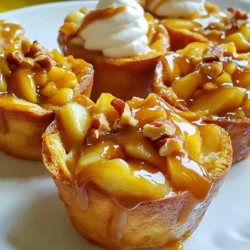 - 6 slices of bread (preferably challah or brioche) - 4 large eggs - 1 cup milk - 1 teaspoon vanilla extract - 1 teaspoon ground cinnamon - 2 tablespoons brown sugar - 2 apples, peeled, cored, and diced - 1 tablespoon butter - ½ cup caramel sauce - Whipped cream (optional) - Chopped nuts (optional) For the best results, I like to use challah or brioche bread. These breads are soft and soak up the egg mixture well. You need four large eggs for a rich custard. One cup of milk adds creaminess, but you can use any milk you prefer. To enhance flavor, add one teaspoon of vanilla extract and one teaspoon of ground cinnamon. The brown sugar, two tablespoons, will sweeten the mixture and balance the tartness of the apples. For the apple filling, two apples, peeled, cored, and diced, bring a fresh taste. I use a tablespoon of butter to sauté the apples, which makes them tender and sweet. Half a cup of caramel sauce is essential. You can use store-bought or homemade caramel. Finally, consider adding whipped cream and chopped nuts as toppings. They add fun textures and flavors. These ingredients come together to make a delightful treat everyone will love! 1. Preheat your oven to 350°F (175°C). This helps cook the cups evenly. 2. Grease a muffin tin with cooking spray or butter. This prevents sticking. 3. Cut each slice of bread into quarters. This creates small pieces for cups. 4. Gently press the bread pieces into the muffin tin. Make a cup shape. 1. In a mixing bowl, whisk together the eggs, milk, vanilla extract, ground cinnamon, and brown sugar. Mix until smooth. 2. In a skillet over medium heat, melt the butter. Add the diced apples and sauté for about 5 minutes. This softens the apples. 3. Stir in half of the caramel sauce. Coat the apples well and then remove from heat. 1. Pour the egg mixture over the bread cups. Ensure each cup is filled. 2. Spoon the caramel apple mixture into each cup. Distribute it evenly for the best flavor. 3. Bake in the preheated oven for 20-25 minutes. The tops should be golden, and the custard should set. 4. Once baked, allow the cups to cool for a few minutes. This makes removal easier. 5. Drizzle the remaining caramel sauce over each cup. Add whipped cream if you like. 6. Garnish with chopped nuts for a nice crunch. Enjoy your delicious treat! - Ensuring cups are evenly filled: When you pour the egg mixture over the bread, fill each cup to the top. This way, every bite is rich and custardy. Use a measuring cup for accuracy. - Avoiding over-baking for a custardy texture: Watch your time closely while baking. Bake for 20 to 25 minutes. Check for a golden top. A little jiggle in the center means it's perfect! - Alternative bread choices: You can use any bread you like! Sourdough, white, or even gluten-free bread works well. Just make sure it's thick enough to hold the filling. - Dairy-free options for milk and eggs: Swap regular milk for almond or oat milk. For eggs, consider using flax eggs or a dairy-free egg substitute. These options still give great flavor and texture. {{image_2}} You can add spices for a twist. Nutmeg and ginger bring warm flavors. Just a pinch can change your cups. Try adding these spices when you mix the egg mixture. You can also switch up the fruits. Pears or berries work great in this recipe. Simply replace the apples with your choice. This keeps things fresh and exciting. Homemade caramel sauce is a must-try. It’s easy to make and tastes amazing. Just melt sugar in a pan, then add cream and butter. Stir until smooth and pour it over your cups. You can also think about other toppings. Chocolate chips add a sweet crunch. Fresh fruit or nuts make great choices too. Get creative and top your French toast cups however you like! To keep your caramel apple French toast cups fresh, store them in an airtight container. Place parchment paper between layers to prevent sticking. You can refrigerate them for up to three days. If you want to keep them longer, consider freezing them. They stay good in the freezer for up to two months. To reheat, I recommend using an oven. Preheat it to 350°F (175°C). Place the cups on a baking sheet and cover them with foil. Heat for about 10-15 minutes. This method keeps the texture nice and helps avoid sogginess. You can also microwave them for quick warmth, but be careful not to overheat. Enjoy your delicious brunch treat! Yes, you can prepare the caramel apple French toast cups ahead of time. To do this, follow all the steps up to baking. Once you fill the muffin tin, cover it with plastic wrap and store it in the fridge. You can bake them the next morning. This way, you save time and still enjoy a fresh treat. I recommend using challah or brioche for this recipe. Both breads are soft, rich, and hold the custard well. You can also use other bread types like French or Texas toast if you prefer. Just make sure the bread is not too dry, or it might not absorb the custard properly. Yes, you can freeze the cups after baking. Let them cool completely, then place them in an airtight container. They will stay good for about one month. To reheat, just pop them in the oven at 350°F (175°C) for about 10 to 15 minutes. This keeps them warm and tasty. This blog post shared a fun recipe for caramel apple French toast cups. You learned about all the necessary ingredients, step-by-step instructions, and helpful tips. I also discussed tasty variations and safe storage methods. By following this guide, you can create a warm, delicious treat. Enjoy making these cups for breakfast or as a dessert. Share them with friends for a sweet surprise! Remember, experimenting with flavors can lead to new favorites. Happy baking!