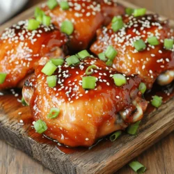 - 4 chicken thighs, bone-in and skin-on - 1/4 cup honey - 3 tablespoons Sriracha sauce - 2 tablespoons soy sauce (low sodium) - 2 cloves garlic, minced - 1 tablespoon fresh ginger, grated - 1 tablespoon apple cider vinegar - Salt and pepper to taste - 1 tablespoon sesame oil To create Sriracha honey glazed chicken thighs, you'll need key ingredients that pack a flavorful punch. The chicken thighs are the star, and their crispy skin adds texture. The honey and Sriracha sauce blend together for a sweet and spicy glaze. Soy sauce adds depth, while garlic and ginger give it a fresh kick. Apple cider vinegar balances the sweetness with a touch of tang. Use salt and pepper to enhance the flavors and sesame oil for a nutty finish. - Chopped green onions - Sesame seeds Garnishes like chopped green onions and sesame seeds give a nice pop of color and crunch. They add freshness and an extra layer of flavor to the dish. You can sprinkle them on before serving for a beautiful presentation. Enjoy the mix of tastes and textures in every bite! - Combining Ingredients In a medium bowl, whisk together these ingredients: - 1/4 cup honey - 3 tablespoons Sriracha sauce - 2 tablespoons low sodium soy sauce - 2 cloves minced garlic - 1 tablespoon grated fresh ginger - 1 tablespoon apple cider vinegar - 1 tablespoon sesame oil This mixture creates a sweet and spicy glaze. The honey adds sweetness, while the Sriracha brings heat. - Setting Aside Part of the Glaze Once mixed, set aside 2 tablespoons of this glaze for later. This extra glaze adds flavor when the chicken is baking. - Drying and Seasoning Chicken Pat the chicken thighs dry with a paper towel. This step helps the skin get crispy. Season both sides with salt and pepper to taste. This simple step enhances the chicken's natural flavors. - Preheating the Oven Preheat your oven to 400°F (200°C). A hot oven cooks the chicken evenly and helps caramelize the glaze. - Searing Chicken Thighs In an oven-safe skillet, heat a little oil over medium-high heat. Place the chicken thighs skin-side down. Sear them for about 5-7 minutes. The skin should turn golden brown and crispy. This step locks in juices and adds flavor. - Baking Instructions Flip the chicken thighs over in the skillet. Pour the Sriracha honey glaze over them. Make sure they are well coated. Transfer the skillet to the oven and bake for 25-30 minutes. Check that the chicken's internal temperature hits 165°F (75°C). Brush the chicken with the reserved glaze halfway through for extra flavor. Let the chicken rest for 5 minutes after cooking. This allows the juices to settle for a juicy bite. Enjoy the delicious Sriracha honey glazed chicken thighs with a vibrant presentation! How do I adjust spiciness? You can change how spicy the glaze is by adding more or less Sriracha sauce. If you want it milder, use less Sriracha. You can also add a bit of honey to balance the heat. This helps create a sweet and spicy mix that pleases everyone. What are the benefits of low sodium soy sauce? Low sodium soy sauce is great because it cuts down on salt. This keeps the dish from being too salty. It also lets the other flavors shine through. Using it helps you enjoy the sweet and spicy notes of the glaze more fully. How do I ensure the chicken is cooked through? To make sure the chicken is cooked well, use a meat thermometer. The chicken should reach 165°F (75°C) in the thickest part. This guarantees it is juicy and safe to eat. If you don’t have a thermometer, cut into the meat. It should be white and clear, not pink. Why is it important to let chicken rest? Letting chicken rest is key for juicy meat. After cooking, take the chicken out and let it rest for 5 minutes. This helps the juices stay inside the meat, making every bite more tasty. Plus, it makes the chicken easier to slice! {{image_2}} You can switch up the protein in this recipe for a new taste. - Sriracha Honey Glazed Chicken Breasts: Use chicken breasts instead of thighs. They cook faster, so check them early. Follow the same steps for the glaze. You’ll still get that sweet and spicy flavor. - Sriracha Glazed Tofu for a Vegetarian Option: For a plant-based dish, try firm tofu. Press it to remove water and cut it into cubes. Sear the tofu until golden, then coat it with the glaze. Bake it just like the chicken for a tasty meal. Adding new flavors can take this dish to the next level. - Adding Citrus Elements: Try adding lemon or lime juice to the glaze. The zest adds freshness and balances the heat. You can even toss in some zest for more flavor. - Experimenting with Different Heat Levels: Adjust the spiciness by changing the Sriracha amount. For less heat, use less Sriracha. For more kick, add a pinch of cayenne pepper or red pepper flakes. This keeps your meal fun and exciting. - Store the chicken thighs in an airtight container. - Use a glass or plastic container with a tight lid. - Keep the chicken in the fridge within two hours of cooking. - Enjoy it within three to four days for best taste. - The best way to reheat is in the oven. - Preheat your oven to 350°F (175°C). - Place the chicken on a baking tray. - Cover it with foil to keep moisture in. - Heat for about 15-20 minutes until warm. To keep the flavor and moisture, brush a little extra glaze on the chicken before reheating. You can also use a microwave, but it may dry out the chicken. If you choose the microwave, cover the chicken with a damp paper towel. This helps keep it juicy. Enjoy the tasty Sriracha honey glaze again! Sriracha is a hot sauce made from chili peppers, vinegar, garlic, sugar, and salt. It has a bright red color and a tangy flavor. This sauce adds heat and depth to many dishes. You can use it in marinades, dips, or dressings. It is popular in Thai food and now loved worldwide. Yes, you can use boneless chicken thighs. They cook faster and still stay juicy. Just adjust the cooking time. Check for doneness to ensure they reach 165°F (75°C). Boneless thighs absorb the glaze well, giving you great flavor. To check if chicken thighs are cooked, use a meat thermometer. The internal temperature should be 165°F (75°C). You can also cut into the thickest part of the thigh. The juices should run clear, not pink. Absolutely! You can prepare the glaze a day in advance. Just store it in an airtight container in the fridge. This allows the flavors to meld, making your chicken even tastier. Just remember to re-whisk before using. You can serve this dish with rice or noodles. Steamed veggies or a fresh salad pair nicely too. For a fun twist, try serving it with tortillas for chicken tacos. You can also add some pickled veggies for extra crunch and flavor. This blog post shared a tasty way to make Sriracha Honey Glazed Chicken Thighs. You learned about needed ingredients like chicken, honey, and garlic. I gave you clear steps to prepare, cook, and store the dish. Tips helped you adjust spice and ensure perfect cooking. You also saw variations for different proteins and flavors. Remember, cooking should be fun and creative. With these recipes and tips, you're set to impress at your next meal! Enjoy making this dish for your friends or family.