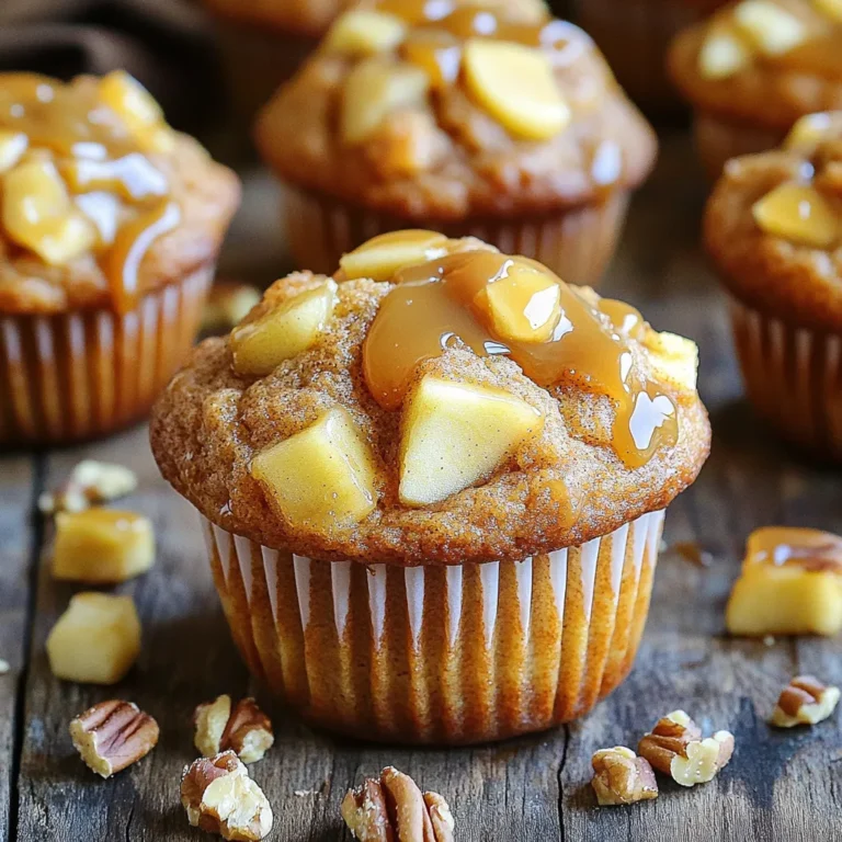 To make caramel apple muffins, you will need: - 2 cups all-purpose flour - 1 cup granulated sugar - 1 tablespoon baking powder - 1/2 teaspoon baking soda - 1/2 teaspoon salt - 1 teaspoon ground cinnamon - 2 large eggs - 1/2 cup unsalted butter, melted - 1 cup buttermilk - 1 teaspoon vanilla extract - 2 cups apples, peeled and diced (about 2 medium apples) - 1 cup caramel sauce For added texture and flavor, consider these options: - 1/2 cup chopped nuts (like walnuts or pecans) You can swap some ingredients for different options: - Use whole wheat flour for more fiber. - Replace buttermilk with milk mixed with lemon juice or vinegar. - Use coconut oil instead of butter for a dairy-free option. - For a nut-free version, skip the nuts. These ingredients help create a muffin that is both tasty and moist. Enjoy crafting these delightful treats! First, I set my oven to 350°F (175°C). This makes sure the muffins bake evenly. I then take a 12-cup muffin tin and line it with paper liners. If I don’t have liners, I grease the tin well to prevent sticking. In a large bowl, I whisk together the dry ingredients. I combine 2 cups of flour, 1 cup of sugar, 1 tablespoon of baking powder, 1/2 teaspoon of baking soda, 1/2 teaspoon of salt, and 1 teaspoon of ground cinnamon. This mix adds flavor and helps the muffins rise. In another bowl, I crack 2 large eggs. I then add 1/2 cup of melted butter, 1 cup of buttermilk, and 1 teaspoon of vanilla extract. I whisk this mixture until it is smooth and well combined. This step adds moisture and richness to the muffins. I pour the wet ingredients into the bowl with the dry mix. I stir gently until just combined. It’s important not to over-mix. This keeps the muffins light and fluffy, which is what we want. Next, I fold in 2 cups of peeled and diced apples. If I want some crunch, I also add 1/2 cup of chopped nuts, like walnuts or pecans. I mix gently, ensuring the apples and nuts are evenly distributed in the batter. I spoon the batter into the prepared muffin tin, filling each cup about two-thirds full. Then, I drizzle about 1 tablespoon of caramel sauce on top of each muffin. I use a toothpick to swirl the caramel slightly into the batter. This creates a lovely marbled effect. I bake the muffins for 18 to 20 minutes. To check if they are done, I insert a toothpick into the center of a muffin. If it comes out clean, they are ready. After baking, I let the muffins cool in the tin for 5 minutes. Finally, I transfer them to a wire rack to cool completely. To make your muffins fluffy, do not over-mix the batter. Mix until just combined. This keeps the air bubbles intact. Another tip is to use room temperature eggs and buttermilk. They blend better and help create a lighter texture. Finally, make sure your baking powder is fresh. Old leavening agents can lead to dense muffins. Swirling caramel can be fun! After you fill the muffin cups, drizzle caramel on top. Use a toothpick to gently swirl it into the batter. Be careful not to mix it all in. You want swirls, not a solid caramel layer. This method gives a nice look and sweet bites in every muffin. Watch your muffins closely as they bake. Set a timer for 18 minutes. Check them with a toothpick. If it comes out clean, they are done. If not, bake for another minute or two. Over-baking can dry them out. Let them cool in the tin for 5 minutes before moving them. This helps them hold their shape. {{image_2}} You can boost the flavor of your caramel apple muffins with spices. Try adding nutmeg or ginger. A pinch of allspice can also add warmth. These spices mix well with cinnamon. They create a cozy taste perfect for fall. Think about changing the toppings or fillings. Instead of caramel, use cream cheese or chocolate chips. You could also sprinkle oats on top for a crunchy texture. For a fruity twist, mix in raisins or cranberries. These changes keep muffins exciting and fun. If you want vegan muffins, swap eggs for flaxseed meal. You can use almond milk instead of buttermilk. For gluten-free muffins, use a gluten-free flour blend. These adjustments keep the flavor while meeting special diets. Everyone can enjoy these tasty treats! To keep your caramel apple muffins fresh, store them in an airtight container. Place a piece of wax paper between layers to prevent sticking. Keep them at room temperature for up to three days. If you want them to last longer, consider refrigerating them. However, this may change their texture slightly. You can freeze these muffins for future treats. First, let them cool completely. Wrap each muffin tightly in plastic wrap. Then, place them in a freezer-safe bag or container. They can last up to three months in the freezer. When ready to eat, just thaw them overnight in the fridge. To reheat your muffins, preheat the oven to 350°F (175°C). Place the muffins on a baking sheet. Heat for about 10 minutes, or until warm. You can also use a microwave. Heat each muffin for 15 to 20 seconds. This warms them up and makes the caramel a little gooey again. Enjoy your delicious muffins! Yes, you can use other fruits. Pears or peaches work well. They add a nice flavor. Just make sure to chop them small like the apples. This keeps the muffins light and tasty. To make this recipe dairy-free, use plant-based milk. Almond or soy milk are great choices. Replace the butter with a dairy-free alternative, like coconut oil. These swaps keep the muffins soft and moist. If you over-mix the batter, the muffins can become tough. This happens because you develop the gluten too much. Mix just until the ingredients are combined. This ensures a light, fluffy texture. Caramel apple muffins can last about three days at room temperature. Store them in an airtight container to keep them fresh. For longer storage, you can freeze them for up to three months. Yes, you can use other toppings like chocolate sauce or fruit preserves. These options add different flavors. Just remember, the caramel gives a sweet, rich taste that is hard to match! This blog post covered everything you need to make delicious caramel apple muffins. We reviewed required and optional ingredients, along with smart substitutions. You learned step-by-step instructions, tips for fluffy muffins, and how to add your twist. Storage info helps keep your treats fresh for longer. In the end, making muffins can be fun and easy. With these tips and tricks, you can enjoy new flavors and share with friends. So, gather your ingredients and start baking! You’ll love your tasty creations.