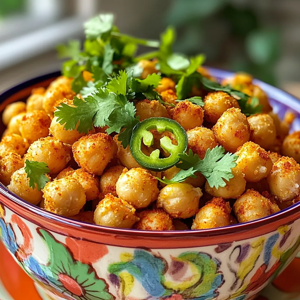 - 1 can chickpeas - 1 tablespoon olive oil - 1 teaspoon chili powder - 1 teaspoon garlic powder - 1 teaspoon onion powder - 1 teaspoon smoked paprika - 1/2 teaspoon salt - 1/4 cup nutritional yeast To make Air Fryer Nacho Cheese Chickpeas, you need a few basic items. The chickpeas are the star of this dish. They give a great crunch when cooked right. Olive oil helps the spices stick to the chickpeas and adds flavor. The spices bring a bold taste, while nutritional yeast makes it cheesy without dairy. - 1/4 teaspoon cayenne pepper (for extra kick) - Additional garnishes (jalapeños, cilantro, avocado) You can also add cayenne pepper for some heat. If you want to make it pretty, use garnishes like jalapeños, fresh cilantro, or avocado. These extras can take your snack to the next level. They add color, flavor, and fun! You can mix and match based on what you like or have on hand. First, open the can of chickpeas. Drain them in a colander and rinse well under cold water. This helps remove any tin taste. Next, dry the chickpeas with paper towels. Make sure they are dry. This step is key to getting them crispy. In a mixing bowl, add one tablespoon of olive oil. Then, include the following spices: one teaspoon of chili powder, one teaspoon of garlic powder, one teaspoon of onion powder, one teaspoon of smoked paprika, and half a teaspoon of salt. If you like heat, add a quarter teaspoon of cayenne pepper. Finally, mix in a quarter cup of nutritional yeast for that cheesy flavor. Stir well until everything is combined into a paste. Now, take your dried chickpeas and add them to the bowl with the seasoning mixture. Stir gently but thoroughly. Make sure every chickpea gets coated in the spice mix. This gives each bite a burst of flavor. Preheat your air fryer to 400°F (200°C). Once it’s hot, place the chickpeas in the basket. Make sure they lay in a single layer. If you have too many, cook in batches. Air fry them for 15 to 20 minutes. Halfway through, shake the basket. This helps them cook evenly. Check to see if they are crispy enough for your taste. After air frying, take the chickpeas out and let them cool for a few minutes. This step helps them crisp up even more. If you want to get fancy, add a sprinkle of nutritional yeast or fresh cilantro on top. Serve them in a bright bowl with jalapeños or avocado slices for extra flavor. Enjoy these crunchy snacks however you like! To get crispy chickpeas, start by drying them well. After rinsing the chickpeas, use paper towels to remove moisture. If they stay wet, they won't get that nice crunch. Next, cooking at the right time and temperature is key. Set your air fryer to 400°F (200°C) and cook for 15-20 minutes. Shake the basket halfway through to ensure even cooking. Check them often until they reach your desired crispiness. You can boost the flavor with different spices. Try adding cumin or paprika for a twist. If you want a spicy kick, increase the cayenne pepper. Don’t be afraid to experiment! You can also try different toppings. Fresh cilantro, sliced jalapeños, or avocado can add extra flair to your snack. Cleaning your air fryer is simple. After it cools down, wipe the basket and tray with a damp cloth. If there are stubborn bits, soak them in warm, soapy water for a few minutes. Make sure to dry everything well before using it again. Regular cleaning keeps your air fryer in top shape and ready for your next tasty treat. {{image_2}} You can easily change the flavor of your nacho cheese chickpeas. Instead of the standard spices, try different blends. For a ranch flavor, use ranch seasoning instead of chili powder. If you love BBQ, swap the garlic powder for BBQ seasoning. You can even add cumin for a warm, earthy taste. The options are endless! Each blend will give you a new twist on this crispy snack. If you want to switch things up, there are great alternatives for chickpeas and spices. You can use black beans or lentils instead of chickpeas. These options also add protein and flavor. For the seasoning, if you don’t have nutritional yeast, try using grated cheese. You can also mix in taco seasoning for a fun spin. Adjust the spices to your taste and enjoy! Making this recipe gluten-free is simple. All the ingredients are naturally gluten-free. If you want to make it nut-free, there’s no need for any nut products here. Just ensure your seasoning blends are also nut-free. This way, everyone can enjoy this tasty snack without worry. To keep your nacho cheese chickpeas fresh, store them in an airtight container. This helps prevent moisture and keeps them crispy. Place the container in a cool, dry place, away from sunlight. They taste best within 2 days, but they can last up to 5 days in the fridge. To re-crisp your chickpeas, use the air fryer. Preheat it to 400°F. Spread the chickpeas in the basket in a single layer. Air fry for about 5 minutes, checking often. This will revive the crunch and flavor. You can freeze nacho cheese chickpeas! Place them in a freezer-safe bag or container. Remove excess air to prevent freezer burn. They can stay frozen for up to 3 months. When ready to eat, thaw and reheat in the air fryer for the best texture. Air fryer nacho cheese chickpeas can last for about 3 to 5 days. Store them in an airtight container at room temperature. This keeps them crunchy and tasty. If they lose some crispiness, put them back in the air fryer for a few minutes to re-crisp. Yes, you can use dried chickpeas instead of canned. To do this, soak the dried chickpeas overnight. Then, cook them until soft before using. This takes more time but offers a fresher taste. Make sure to dry them well before seasoning and air frying. Yes, air fryer nacho cheese chickpeas are healthy. Chickpeas are high in protein and fiber. They help keep you full and satisfied. Plus, they are low in fat, especially when air-fried. The spices add flavor without extra calories. Enjoy this snack without guilt! You learned how to make tasty air fryer nacho cheese chickpeas. Choose essential ingredients like chickpeas, olive oil, and spices. Optional items like cayenne or garnishes can boost flavor. Follow clear steps for prep, seasoning, and air frying. The tips help you get crispy results every time. You can explore flavor variations and learn smart storage methods. Enjoy experimenting with this simple, healthy snack. Make it yours, and keep it fun!