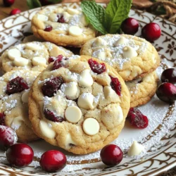 To make yummy white chocolate cranberry cookies, gather these simple items: - 1 cup unsalted butter, softened - 3/4 cup brown sugar, packed - 1/2 cup granulated sugar - 2 large eggs - 1 teaspoon vanilla extract - 2 1/4 cups all-purpose flour - 1 teaspoon baking soda - 1/2 teaspoon salt - 1 1/2 cups white chocolate chips - 1 cup dried cranberries - 1/2 cup chopped pecans (optional) Each ingredient plays a key role. The butter adds richness and helps the cookies stay soft. Brown sugar gives a deep flavor, while granulated sugar sweetens the mix. The eggs bind everything together, making a nice dough. Vanilla extract adds a warm aroma. Flour gives structure, while baking soda helps the cookies rise. Salt enhances the overall taste. The white chocolate chips add creaminess, and cranberries bring a fruity zing. If you love nuts, pecans can add crunch. Gathering these ingredients is the first step to baking delicious cookies. Enjoy the process and the tasty outcome! Start by preheating your oven to 350°F (175°C). This is key for even baking. While the oven heats, line two baking sheets with parchment paper. This helps the cookies not stick. Make sure to leave space on the sheets. You want room for the cookies to spread. In a large mixing bowl, add 1 cup of softened butter. Then mix in 3/4 cup of brown sugar and 1/2 cup of granulated sugar. Beat them together until the mix is light and fluffy. Next, crack in 2 large eggs, adding them one at a time. Mix well after each egg. Pour in 1 teaspoon of vanilla extract and combine it thoroughly. In another bowl, whisk together 2 1/4 cups of all-purpose flour, 1 teaspoon of baking soda, and 1/2 teaspoon of salt. Gradually add this dry mix to your wet ingredients. Stir gently until just combined. Be careful not to overmix! Now fold in 1 1/2 cups of white chocolate chips and 1 cup of dried cranberries. If you like, add 1/2 cup of chopped pecans for extra crunch. Use a cookie scoop or a tablespoon to drop rounded balls of dough onto your prepared baking sheets. Space them about 2 inches apart. Bake in your preheated oven for 10-12 minutes. Keep an eye on them! You want the edges to turn lightly golden, but the centers should still be soft. Once done, take the baking sheets out of the oven. Let the cookies cool on the sheets for about 5 minutes. Then, transfer them to wire racks to cool completely. Enjoy the sweet smell filling your kitchen! To get soft and chewy cookies, follow a few key steps. First, use softened butter. This helps mix the sugars well. Cream the butter with brown sugar and granulated sugar until fluffy. This adds air and keeps cookies soft. Next, do not overmix the dough. Mix the dry and wet ingredients until just combined. Overmixing can make cookies tough. Lastly, bake until the edges are lightly golden but the center remains soft. This ensures the perfect texture. To keep cookies fresh, store them in an airtight container. Place parchment paper between layers to prevent sticking. For added freshness, you can add a slice of bread in the container. The bread will absorb moisture and keep the cookies soft. If you live in a warm place, store cookies in the fridge. They will last longer and stay fresh for up to a week. Measuring ingredients correctly is crucial for great cookies. Always use a dry measuring cup for flour and sugar. Spoon flour into the cup, then level it off with a knife. Avoid packing it down, as this adds too much flour. For brown sugar, pack it firmly into the cup for accurate measurement. If you use liquid ingredients, use a clear measuring cup. Fill it to the correct line for precision. This small step can make a big difference in your cookie outcome. {{image_2}} You can change the nuts or fruits to make these cookies special. Try adding walnuts or almonds for a nice crunch. If you want a fruity twist, add dried cherries or blueberries. These swaps give your cookies new flavors and textures. Each option brings its own joy to the cookie. If you love dark chocolate, swap white chocolate chips for dark ones. Dark chocolate has a rich taste that pairs well with cranberries. This change makes the cookies feel more gourmet. Plus, the slight bitterness of dark chocolate balances the sweetness from the cranberries. You can make these cookies gluten-free easily. Replace all-purpose flour with a gluten-free blend. Look for a blend that has xanthan gum. This helps the cookies hold their shape. Check the labels for any added sugars or gluten. This way, everyone can enjoy a tasty treat! To keep your white chocolate cranberry cookies fresh, store them in an airtight container. This helps keep moisture in and prevents them from going stale. You can stack the cookies with parchment paper between layers. This way, they won’t stick together. Store the container at room temperature for up to one week. If you want to save some cookies for later, freezing works great. First, let the cookies cool completely. Then, place them in a single layer on a baking sheet. Freeze them for about an hour. Once frozen, transfer the cookies to a freezer-safe bag. Remove as much air as you can before sealing. These cookies can last for up to three months in the freezer. When ready to eat, thaw them at room temperature. For long-term storage, use sturdy containers like glass jars or plastic bins. Make sure they have tight lids to keep air out. You can also use vacuum-sealed bags. They are perfect for keeping cookies fresh longer. Label the containers with the date. This helps you know when to enjoy them for the best taste. You can tell the cookies are done when the edges turn lightly golden. The centers should remain soft and slightly underbaked. This keeps them chewy inside. When you bake them for 10-12 minutes, check at the 10-minute mark. If they look set and the edges are golden, it's time to take them out. Let them cool for 5 minutes on the baking sheet before moving them. You can use fresh cranberries, but they will change the taste and texture. Fresh cranberries are tart and have more moisture. To balance the tartness, you might need to add more sugar to the dough. If you choose fresh cranberries, chop them roughly. This keeps them from sinking to the bottom of the cookies. Also, the baking time may change slightly, so keep an eye on them! If you want to skip the eggs, try using unsweetened applesauce. Use 1/4 cup of applesauce for each egg. This keeps the cookies moist and adds a touch of sweetness. Another option is to use flaxseed meal. Mix 1 tablespoon of flaxseed meal with 2.5 tablespoons of water. Let it sit for a few minutes until it thickens, then use it in place of one egg. This works well and adds a nice nutty flavor! In this blog post, we explored the ingredients needed for tasty cookies and how to make them. I shared secrets for achieving that soft and chewy texture, plus smart storage tips. Don't forget to try the variations for exciting flavors. These cookies bring joy and warmth to any occasion. With the right steps, you can create a delicious treat everyone will love. Now, gather your ingredients and start baking. Your kitchen will soon smell amazing!