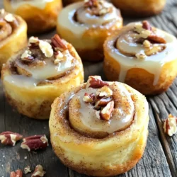 - 1 package (16 oz) refrigerated crescent roll dough - 1/2 cup brown sugar - 1 tablespoon ground cinnamon - 1/4 cup unsalted butter, melted - 1/2 cup powdered sugar - 1 tablespoon milk - 1/4 teaspoon vanilla extract - 1/2 cup chopped pecans or walnuts (optional) To make cinnamon roll bites, you need a few key items. First, the refrigerated crescent roll dough is the base. It rolls out easily and gives a soft, flaky texture. Next, we have brown sugar and ground cinnamon. This combo creates a sweet, warm filling. The melted butter helps everything stick together and adds rich flavor. You will also need powdered sugar, milk, and vanilla extract for the icing. This makes your bites even sweeter. Lastly, add chopped pecans or walnuts if you like some crunch in your treat. If you don’t have crescent roll dough, try using puff pastry or biscuit dough. Both options work well. For the filling, you can swap brown sugar with coconut sugar or maple sugar. These can offer a different taste. If you want a dairy-free version, use coconut oil instead of butter. For the milk, almond or oat milk are great choices. They keep the recipe yummy while making it friendly for everyone. You will want a mini muffin tin to bake these bites. It helps them hold shape and cook evenly. A rolling pin is handy for flattening the dough. You will also need a whisk and mixing bowls to combine your icing and filling. These tools help make the process smooth and fun. 1. Preheating the oven: Start by heating your oven to 375°F (190°C). This step gets your oven ready for baking. 2. Unrolling and pinching seams of the dough: Open the package of crescent roll dough. Unroll it on a clean surface. Pinch the seams together to form a rectangle. This helps keep the filling inside. 1. Combining brown sugar and cinnamon: In a small bowl, mix the brown sugar and ground cinnamon. This blend adds that sweet, warm flavor. 2. Preparing melted butter: Melt the unsalted butter in a microwave or on the stove. You need this to make the filling stick. 1. Spreading butter and cinnamon mixture: Brush the melted butter evenly over the dough. Then, sprinkle your cinnamon-sugar mix over the butter. If you like nuts, add them now. 2. Rolling and cutting the dough log: Roll the dough tightly from one short side to the other. Cut the log into 1-inch pieces. Each piece will be a delicious bite. 1. Placing dough pieces in muffin tin: Place each cut piece into the muffin tin. Make sure they fit nicely in each cup. 2. Baking time and temperature: Bake the bites for 12-15 minutes. Look for a golden brown color. That’s when they are ready! 1. Whisking ingredients for icing: In a bowl, whisk together powdered sugar, milk, and vanilla extract. This will make a sweet drizzle for your bites. 2. Adjusting for desired consistency: If the icing is too thick, add more milk. If it’s too thin, add more powdered sugar. You want it just right for drizzling. To get even browning, make sure you space each bite well in the muffin tin. This allows hot air to flow around them while baking. If they touch, they may not brown nicely. Check for doneness by looking for a golden color. If they look pale, give them a few more minutes. You can also insert a toothpick into the center. If it comes out clean, they are done. These bites taste great warm or cold. If you serve them warm, the icing will melt and soak in. For a nice touch, heat them for a few seconds in the microwave. Pair your cinnamon roll bites with coffee or tea. The warm spices blend well with both drinks. You can even sprinkle some extra cinnamon on top of your cup for a fun twist. Decorate your bites with toppings like extra icing or chopped nuts. Drizzle the icing creatively for a beautiful look. Serving on a colorful platter makes them pop. You can use small cupcake liners to hold each bite, adding a touch of charm. Arrange them in a circle for a fun display. {{image_2}} You can make your cinnamon roll bites even better with small changes. Try adding spices like nutmeg or cardamom for a warm twist. Vanilla or almond extract can also boost the flavor. If you love chocolate, sprinkle in some chocolate chips. Fresh fruits like blueberries or diced apples can add a sweet, juicy touch. Just think about what flavors you enjoy most! You can easily adapt these bites for different diets. For a gluten-free option, swap the crescent roll dough for a gluten-free version. Many brands make great alternatives. If you want vegan bites, use plant-based butter and milk. You can also find vegan-friendly crescent dough. These swaps keep all the yummy flavors while fitting your needs. Make your cinnamon roll bites special for each season! In fall, add pumpkin puree to the dough for a cozy taste. You can also mix in warm spices like nutmeg and allspice. For the holidays, try adding ginger and cloves to your filling. These spices make your bites festive and perfect for gatherings. Each season brings new flavors to explore! You can store cinnamon roll bites at room temperature or in the fridge. If you plan to eat them within a day, keep them at room temperature. Just place them in an airtight container. If you want to keep them longer, store them in the fridge. They can last up to a week when chilled. To reheat your cinnamon roll bites, the oven is best. Preheat your oven to 350°F (175°C). Place the bites on a baking sheet and heat for about 5-10 minutes. This keeps them warm and crispy. The microwave can work too. Heat them for about 15-20 seconds. But, they may become soft and lose texture. You can freeze cinnamon roll bites before or after baking. If freezing before baking, wrap the bites tightly in plastic wrap. Store them in a freezer bag for up to two months. When ready, bake them straight from the freezer. If freezing after baking, let them cool first. Place them in an airtight container. They can last for about three months in the freezer. Cinnamon roll bites last about 3 days at room temperature. Store them in an airtight container. If you want them fresh longer, you can refrigerate them for up to a week. They may lose some softness in the fridge, so consider warming them before serving. Yes, you can make the dough ahead of time. Roll it up and cut it into pieces. Cover the pieces and store them in the fridge for up to 24 hours. This way, you can bake them fresh when you are ready to enjoy. If you want to skip walnuts, try pecans or almonds. You can also use seeds like sunflower seeds or leave them out entirely. The bites will still taste great without nuts. Look for a golden brown color on top. You can also poke one with a toothpick. If it comes out clean, they are done. Enjoy that warm, sweet smell while they bake! Yes, you can use puff pastry. It will give a flakier texture to the bites. Roll it out and follow the same steps as with the crescent dough. Just keep an eye on the baking time, as it may differ slightly. In this blog post, we covered how to make cinnamon roll bites, including essential ingredients and step-by-step instructions. I shared tips for perfect baking, serving suggestions, and storage info. You can adapt the recipe with different flavors, making it fun for any season. Remember, these bites are best served warm. With a few simple swaps and variations, you can enjoy this easy treat in many ways. Happy baking!