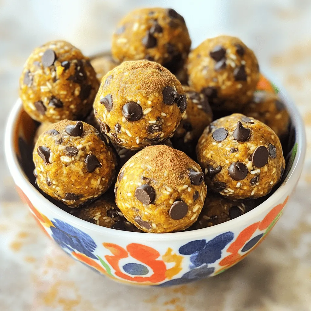 - 1 cup rolled oats - 1/2 cup canned pumpkin puree - 1/4 cup almond butter (or any nut butter) - 1/4 cup honey or maple syrup - 1 teaspoon vanilla extract - 1 teaspoon pumpkin pie spice - 1/4 teaspoon salt - 1/3 cup chia seeds - 1/2 cup mini chocolate chips or chopped nuts (optional) In making Pumpkin Spice Energy Bites, you need simple and healthy ingredients. Start with rolled oats, which give a great base. The canned pumpkin puree adds moisture and flavor. Almond butter or any nut butter brings in protein and creaminess. You can choose honey or maple syrup for sweetness. Don’t forget the vanilla extract for an extra flavor boost. Pumpkin pie spice is key; it gives that warm, cozy flavor we all love. A pinch of salt balances the sweetness. Chia seeds add a nice crunch and boost nutrition. Lastly, mini chocolate chips or chopped nuts are optional. They can make your bites even more fun! These ingredients come together quickly. They create a tasty treat that fuels your day. You can enjoy them as a snack or a quick breakfast. Plus, you can store them in your fridge for a week. This makes them a great go-to when you need energy! Start by mixing the main ingredients. In a large bowl, combine: - 1 cup rolled oats - 1/2 cup canned pumpkin puree - 1/4 cup almond butter (or any nut butter) - 1/4 cup honey or maple syrup - 1 teaspoon vanilla extract Stir these together until they blend well. Next, add the spices and chia seeds. Include: - 1 teaspoon pumpkin pie spice - 1/4 teaspoon salt - 1/3 cup chia seeds Mix until everything looks even. If you want some extra crunch, fold in: - 1/2 cup mini chocolate chips or chopped nuts (optional) Now, it’s time to form the energy bites. Use your hands to roll the mixture into small balls. Aim for about 1 inch in diameter. Place these balls on a baking sheet lined with parchment paper. Make sure they have space between them. Once all the mixture is rolled into balls, chill them in the fridge. Refrigerate for at least 30 minutes. This helps them firm up nicely. For storage, keep them in an airtight container. They last up to a week in the fridge. If you want to save them for longer, freeze them. This way, you can enjoy them anytime! To get the right consistency for your Pumpkin Spice Energy Bites, mix all your ingredients well. The blend should be sticky but not too wet. If it feels too dry, add a splash of water or more nut butter. If it’s too wet, sprinkle in more oats or chia seeds. This way, you can adjust the mixture to your liking. These energy bites look great when served in a colorful bowl. You can also place them on a platter. For a special touch, sprinkle a little extra pumpkin pie spice on top. Pair them with a warm drink like coffee or tea. They also go well with yogurt or fruit for a fun snack. Feel free to swap ingredients based on what you have. If you don’t have almond butter, use peanut or sunflower seed butter. For sweeteners, you can use maple syrup or agave nectar. You can also change the spice levels to suit your taste. If you love more spice, add a bit more pumpkin pie spice or cinnamon. Adjusting these elements keeps the recipe fun and fresh! {{image_2}} You can change the flavor of your energy bites easily. Try adding seasonal spices like cinnamon or nutmeg. These spices bring warmth and depth to the bites. You can also mix in cocoa powder for a chocolate twist. This gives a rich taste that pairs well with pumpkin. Another option is to use flavored nut butters. Try cashew or hazelnut butter instead of almond butter. Each nut butter adds its own unique flavor. You can even switch up the sweetener. Use maple syrup or agave syrup for a different taste. If you want vegan energy bites, simply swap honey for maple syrup. This keeps the bites sweet and plant-based. You can also use sunflower seed butter for a nut-free option. Both changes make these bites great for everyone. For a nut-free version, use pumpkin seeds in place of nuts. They add crunch and a boost of nutrients. Always check labels for allergens if you are cooking for others. Want to make your energy bites even healthier? Add protein powder to the mix. This will boost your protein intake and keep you full longer. You can use any flavor of protein powder you like. You can also mix in superfoods like hemp seeds or flaxseeds. These add fiber and healthy fats. For an extra crunch, sprinkle some on top before chilling. These small changes can make your snack more powerful. To keep your Pumpkin Spice Energy Bites fresh, store them in an airtight container. This helps keep moisture out and flavor in. Place the container in the refrigerator, where it stays cool. The cool air slows spoilage and keeps the bites tasty. Avoid leaving them out at room temperature for long periods. These energy bites last about a week in the refrigerator. If you want to store them for longer, freeze them. When frozen, they can last up to three months. Just make sure to wrap them well or use a freezer-safe container to prevent freezer burn. To check if your energy bites are still good, look for changes in smell or texture. If they smell sour or feel sticky, they might be spoiled. Always trust your senses. If something seems off, it's best to toss them out. Keeping an eye on their freshness ensures you enjoy them at their best. Pumpkin Spice Energy Bites are small, tasty snacks. They mix oats, pumpkin, and spices. The bites provide energy and flavor in each chew. I love making them when I want a quick treat. They are perfect for busy days or after workouts. You can easily make them at home. They are also great for kids as a healthy snack. Yes, you can freeze Pumpkin Spice Energy Bites. To freeze them, place the bites in a single layer on a baking sheet. Once they are frozen, transfer them to an airtight container. They will last in the freezer for about three months. To thaw, just leave them in the fridge overnight. You can also enjoy them straight from the freezer for a cool snack. You can make these bites even healthier with a few swaps. Use whole grain oats instead of regular oats for extra fiber. Swap almond butter for sunflower seed butter if you need a nut-free option. You might add flax seeds or protein powder for more nutrients. Dark chocolate chips can replace mini chocolate chips for lower sugar. These changes boost the bites without losing taste. You can find pre-made Pumpkin Spice Energy Bites at many grocery stores. Look for brands like RXBAR or LÄRABAR. Online retailers like Amazon also offer many options. When shopping, check the ingredient list for natural items. This way, you choose bites that fit your taste and diet. In this post, we explored how to make pumpkin spice energy bites. You learned about the simple ingredients, including rolled oats and pumpkin puree. I shared step-by-step instructions, tips for perfecting texture, and creative serving suggestions. You can also modify recipes for diet needs and flavors. Remember to store these bites correctly to keep them fresh. Making these energy bites is fun and rewarding. Enjoy your tasty, healthy snacks and feel good sharing them with friends and family.