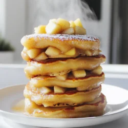 - 1 cup all-purpose flour - 1 tablespoon granulated sugar - 1 teaspoon baking powder - 1/2 teaspoon baking soda - 1/4 teaspoon salt - 1 cup buttermilk - 1 large egg - 2 tablespoons melted butter - 1 medium apple, peeled and diced - 1 teaspoon cinnamon - 1/4 cup brown sugar - 1/2 teaspoon vanilla extract To make Apple Cinnamon Roll Pancakes, gather all your ingredients first. This step makes cooking easier. You will need flour, sugar, baking powder, baking soda, and salt for the dry mix. These give the pancakes their structure. Next, you need buttermilk, an egg, and melted butter for the wet mix. Buttermilk adds flavor and keeps your pancakes soft. The egg binds everything together, while the butter adds richness. For the apple flavor, grab one medium apple. Peel it and dice it into small pieces. This will add a sweet crunch to your pancakes. Lastly, you need cinnamon and brown sugar to create that delicious swirl. Mix these two to get a sweet topping for your pancakes. Having everything ready helps you stay organized. It also makes cooking more fun and less stressful. Enjoy the process of making these tasty pancakes! Whisking Dry Ingredients Start by grabbing a large mixing bowl. Add 1 cup of all-purpose flour. Then, mix in 1 tablespoon of granulated sugar, 1 teaspoon of baking powder, 1/2 teaspoon of baking soda, and 1/4 teaspoon of salt. Whisk these dry ingredients together well. Mixing Wet Ingredients In another bowl, pour in 1 cup of buttermilk. Crack in 1 large egg and add 2 tablespoons of melted butter. Whisk until smooth and combined. Combining Wet and Dry Mixtures Next, slowly add the wet mixture to the dry mixture. Stir gently until just combined. It’s okay if there are a few lumps. Overmixing can make your pancakes tough, so keep it light. Folding in Apples Now, take 1 medium apple, peel and dice it. Gently fold the apple pieces and 1/2 teaspoon of vanilla extract into the batter. This will add flavor and texture to your pancakes. Creating the Cinnamon Filling In a small bowl, mix together 1/4 cup of brown sugar and 1 teaspoon of cinnamon. This will be your cinnamon swirl filling. Set it aside for later. Heating the Skillet Heat a non-stick skillet over medium heat. Lightly grease it with butter or cooking spray to prevent sticking. Pouring the Batter Pour about 1/4 cup of batter onto the skillet for each pancake. Before the batter sets, drizzle a small amount of your cinnamon-sugar mixture in a spiral on each pancake. Cooking and Flipping Tips Cook the pancakes for 2-3 minutes. Watch for bubbles to form on the surface. Carefully flip each pancake and cook for another 2-3 minutes, until golden brown. Repeat this with the remaining batter. Enjoy the warm, delicious smell filling your kitchen! - Avoiding Overmixing: Mix your batter gently. Overmixing makes pancakes tough. You want small lumps in your batter. This keeps the pancakes soft and fluffy. - Cooking on Medium Heat: Keep your skillet at medium heat. If it’s too hot, pancakes burn outside and stay raw inside. A steady temperature helps cook them evenly. - Topping Options: Maple syrup is a classic choice. It adds sweetness and flavor. Powdered sugar is also great for a light touch. You can even mix both for extra sweetness. - Presentation Ideas: Stack your pancakes high for a stunning look. Drizzle syrup on top and let it run down the sides. You can also sprinkle powdered sugar on top for a lovely finish. - Incorrect Batter Consistency: Your batter should be thick but pourable. If it's too runny, add a little flour. If it's too thick, add some buttermilk. The right texture makes for better pancakes. - Not Preheating the Skillet: Always preheat your skillet. A hot skillet helps pancakes cook well. If you skip this step, pancakes may stick and cook unevenly. {{image_2}} You can change the flavor of your pancakes by using other fruits. Pears work great as a substitute for apples. They offer a soft texture and sweet taste. Berries like blueberries or strawberries can add a fun twist. Just chop them up and fold them into the batter. Dried fruits, such as raisins or cranberries, can also add unique flavors. Soak them in warm water for a few minutes to soften them up. Then, mix them into the batter. This makes the pancakes chewy and sweet. If you need gluten-free options, you can swap all-purpose flour for a gluten-free blend. Look for brands that measure cup-for-cup. This keeps the same pancake texture you love. For vegan substitutes, use almond milk instead of buttermilk. Replace the egg with a flax egg or applesauce. This way, you can still enjoy tasty pancakes without animal products. To make your pancakes even better, consider adding nuts or chocolate chips. Chopped walnuts or pecans bring a nice crunch. Dark chocolate chips add a sweet flavor that pairs well with cinnamon. You can also try different spices to enhance your pancakes. Nutmeg or cardamom can add warmth. A hint of ginger can kick up the flavor too. Feel free to experiment and find what you love! To keep your pancakes fresh, store them properly. - Refrigeration Tips: Place leftover pancakes in an airtight container. They will last up to three days in the fridge. You can also separate layers with parchment paper to prevent sticking. - Freezing Instructions: For long-term storage, freeze pancakes. Stack them with parchment paper in between. Use a freezer bag or container. They can last up to two months. When you want to enjoy your pancakes again, reheating is key. - Microwave vs. Skillet: The microwave is fast but may make pancakes soggy. Heat them for about 30 seconds. A skillet gives you crispness. Warm over low heat for a few minutes, flipping once. Always check for signs of spoilage to ensure safety. - Signs of Spoilage: If pancakes smell off or have mold, throw them away. Also, if they feel dry or hard, they may not taste good anymore. Always trust your senses! Yes, you can make the batter the night before. Store the batter in the fridge. It will stay fresh overnight. Just give it a stir before you cook. If it thickens, add a splash of milk to thin it out. If your batter is too thick, add milk. Start with one tablespoon. Mix it in and check the consistency. You want it to flow easily but not be runny. A smooth batter makes for light, fluffy pancakes. You can make your own buttermilk easily. Mix one cup of milk with one tablespoon of vinegar or lemon juice. Let it sit for five minutes. This will give you a similar tangy flavor. Try maple syrup or whipped cream. A sprinkle of powdered sugar adds sweetness too. You can also use caramel sauce or chopped nuts for crunch. Mix and match to find your favorite combo! This blog post covers how to make delicious apple cinnamon roll pancakes. We discussed the key ingredients, step-by-step instructions, and tips for perfect texture. You learned about variations and how to store leftovers effectively. My final thought: these pancakes are easy to make and sure to please everyone. Enjoy experimenting with flavors and toppings. You'll love the warm, cozy taste of fresh pancakes any day!