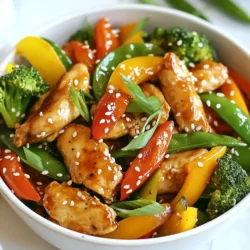 - 1 lb chicken breast, sliced into thin strips - 3 tablespoons honey - 3 tablespoons soy sauce - 2 tablespoons sesame oil - 4 cloves garlic, minced - 1 inch ginger, minced - 1 bell pepper, sliced (any color) - 1 cup broccoli florets - 1 cup snap peas - 1 tablespoon cornstarch - 2 tablespoons water - Salt and pepper to taste - Sesame seeds for garnish - Green onions, sliced for garnish You can swap chicken for tofu or shrimp. If you want a sweeter touch, maple syrup works well instead of honey. For soy sauce, try tamari for a gluten-free option. If you run out of bell pepper, use carrots or zucchini. Broccoli can be replaced with cauliflower, and snap peas can be swapped for green beans. If you need to adjust serving sizes, here’s a quick tip: - For two servings, use ½ lb of chicken. - For six servings, increase the chicken to 1 ½ lbs. - Keep the sauce ratio the same by adjusting honey and soy sauce to 2 tablespoons each for two servings or 4 ½ tablespoons each for six servings. This will help you keep the balance while making a meal that fits your needs. {{ingredient_image_1}} To start, gather your ingredients. You need one pound of chicken breast. Slice it into thin strips. Next, wash and cut your vegetables. Use one bell pepper, one cup of broccoli florets, and one cup of snap peas. Set everything aside. This prep makes cooking quick and easy. Heat two tablespoons of sesame oil in a large pan or wok on medium-high heat. Once hot, add the sliced chicken. Season it with salt and pepper. Cook for about five to seven minutes. You want the chicken browned and fully cooked. Remove the chicken and set it aside on a plate. In the same pan, toss in the bell pepper, broccoli, and snap peas. Stir-fry these for about three to four minutes. You want them tender but still crisp. Now, return the chicken to the pan. Pour your honey, soy sauce, garlic, and ginger mix over the chicken and veggies. Stir well to cover everything in the sauce. Next, you need to thicken the sauce. In a small bowl, mix one tablespoon of cornstarch with two tablespoons of water. Add this slurry to the stir-fry. Keep stirring for one to two minutes until the sauce thickens nicely. For that perfect touch, remove the stir-fry from the heat. Garnish with sesame seeds and sliced green onions. For an appealing look, serve this dish over steamed rice or noodles. This adds color and flavor to your meal. Enjoy your honey garlic chicken stir fry! To get the best stir-fry, heat your pan well. Use a large pan or wok. This helps the chicken cook fast and stay juicy. Cut the chicken into thin strips. This ensures even cooking. Stir the chicken often to prevent it from sticking. When it’s browned, take it out of the pan. Next, add your veggies. Cook them until they are tender but still crisp. This keeps them colorful and fresh. Finally, return the chicken to the pan and add the sauce. Stir everything together quickly for tasty results. For extra flavor, try adding spices. A pinch of red pepper flakes gives a nice kick. You could also use fresh herbs. Basil or cilantro adds a fresh touch. If you want a citrus note, squeeze some lime juice over the stir-fry before serving. It brightens the dish and adds depth. You can also swap honey for maple syrup for a different sweetness. Presentation matters for a great meal. Serve your stir-fry over a bed of rice or noodles. This adds color and texture. Arrange the chicken and veggies neatly on top. Sprinkle sesame seeds and sliced green onions for a vibrant look. A squeeze of lime on top can enhance the dish’s appeal. Use a nice plate to show off your hard work. This makes your meal feel special and inviting. Pro Tips Marinate for Flavor: For even more flavorful chicken, consider marinating the chicken in the honey-soy mixture for at least 30 minutes before cooking. Vegetable Variations: Feel free to add other vegetables like carrots, zucchini, or mushrooms to customize your stir-fry. High Heat for Quick Cooking: Cooking on high heat helps to sear the chicken quickly, keeping it juicy while ensuring the veggies remain crisp. Garnish for Presentation: Don’t skip the sesame seeds and green onions; they not only add flavor but also enhance the visual appeal of the dish. {{image_2}} You can change this dish to fit many diets. For a gluten-free option, use tamari instead of soy sauce. This swap keeps the flavor but removes gluten. If you need a low-carb meal, replace the chicken with tofu or tempeh. These options add protein without the carbs. For a vegetarian version, skip the chicken and use more veggies. Broccoli, bell peppers, and snap peas work great. This stir fry is flexible with its ingredients. Want a different protein? Try shrimp or beef strips. They cook fast and add a unique taste. You can even use chickpeas for a plant-based protein. For veggies, mix in carrots, zucchini, or mushrooms. Each choice adds new flavors and colors to your meal. You can cook this dish in different ways. If you want an oven-baked version, preheat your oven to 400°F. Toss the chicken and veggies with the sauce, then spread them on a baking sheet. Bake for about 20 minutes, stirring halfway through. For a slow cooker option, add all the ingredients into the pot. Cook on low for 4 to 6 hours. Both methods give you great taste with less hands-on time. To store your honey garlic chicken stir fry, let it cool first. Place the leftovers in an airtight container. Make sure to cover it tightly to keep out air. Store it in the fridge. Use it within three days for the best taste. Reheat in a pan or microwave. You can freeze honey garlic chicken stir fry! First, cool it down completely. Then, place it in a freezer-safe container. Make sure to leave some space for expansion. It is best to use it within three months. When you’re ready to eat, thaw it in the fridge overnight. Reheat on the stove or in the microwave. Stir well to heat evenly. In the fridge, your honey garlic chicken stir fry lasts about three days. If frozen, it can stay good for up to three months. Always check for any off smells or changes in texture before eating. Enjoy your meal fresh for the best flavor! You can skip soy sauce by using coconut aminos. It has a similar flavor. Mix honey, minced garlic, and ginger with coconut aminos. This keeps the dish sweet and savory. You can also try using tamari for a gluten-free option. It works well in stir fry. This stir fry pairs well with: - Steamed rice - Noodles - Quinoa - Cauliflower rice Each option adds a nice base for the sauce. You can also add a side salad for extra crunch. Yes, frozen vegetables work great! They are quick and easy to use. Just thaw them slightly before cooking. This helps them heat up evenly. Frozen veggies can save you time and still taste fresh. You can use arrowroot powder or flour as a thickener. Mix one tablespoon with water to create a slurry. Add it to the stir fry while cooking. Cook for a minute to help it thicken. You can also reduce the sauce by cooking it longer over heat. This gives it a richer flavor and thicker texture. In this blog post, I shared a simple guide on making honey garlic chicken stir fry. We explored key ingredients, suggested swaps, and measurements for the perfect serving size. I also included clear steps for preparation and cooking, along with tips to enhance flavor and present the dish beautifully. Finally, I outlined ways to store leftovers and answered common questions. Try this recipe and make it your own! Cooking can be fun and easy with the right tools. Enjoy your delicious meals!