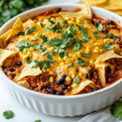 - 1 pound ground beef - 1 small onion, diced - 2 cloves garlic, minced - 1 can (15 oz) black beans, drained and rinsed - 1 can (10 oz) diced tomatoes with green chilies - 1 cup corn (fresh or frozen) - 2 tablespoons taco seasoning - 1 cup shredded cheddar cheese - 1 cup enchilada sauce - 4 small flour tortillas, cut into strips - 2 tablespoons olive oil - Fresh cilantro, for garnish - Sour cream, for serving (optional) These ingredients create a hearty and rich flavor. The ground beef serves as the base, while the beans add protein. Diced tomatoes bring freshness, and the corn adds a sweet crunch. Taco seasoning gives it that classic flavor we love. - Jalapeños, diced (for heat) - Avocado slices (for creaminess) - Lime wedges (for zest) - Extra cheese varieties (like Monterey Jack) Adding jalapeños can spice up your dish. Avocado slices add a nice creamy touch. Lime wedges offer a fresh twist that brightens the flavors. - Large skillet - Spatula - Cutting board - Knife - Measuring cups and spoons Using the right tools makes cooking easier. A large skillet allows you to mix all the ingredients well. A good spatula helps in breaking down the beef as it cooks. {{ingredient_image_1}} First, grab a large skillet and heat two tablespoons of olive oil over medium heat. When the oil is hot, add one small diced onion. Sauté the onion for about three minutes until it becomes soft and clear. Next, add two cloves of minced garlic and one pound of ground beef. Cook the beef for five to seven minutes. Keep breaking it up with a spatula until it turns brown. This step makes sure your meat cooks evenly and mixes well with the veggies. Now it's time to add flavor! Stir in two tablespoons of taco seasoning to your beef. Then, add one can of diced tomatoes with green chilies, one can of drained and rinsed black beans, and one cup of corn. Mix all these ingredients well. This tasty combination gives your dish a rich flavor. After mixing, pour in one cup of enchilada sauce. Make sure to stir it all around so the sauce coats everything evenly. To bring it all together, gently fold in four small flour tortillas that you've cut into strips. This will help them soak up all that delicious sauce. Next, sprinkle one cup of shredded cheddar cheese over the top. Cover the skillet with a lid and let it cook for about three to five minutes. This step melts the cheese perfectly and makes everything nice and gooey. Once the cheese is melted and everything is bubbling, take it off the heat. Garnish with fresh cilantro, and if you like, add a dollop of sour cream for extra creaminess. Enjoy your savory beef enchilada skillet! To make a great beef enchilada skillet, start with fresh ground beef. It gives the best flavor. Use a large skillet to fit all the ingredients. Heat the olive oil first, then add the onion. Cooking the onion until soft is key. Next, brown the beef well. This adds depth to your dish. Don't rush this step; take about 5-7 minutes. Mix in the taco seasoning for flavor. Stir in the diced tomatoes, black beans, and corn. They bring color and texture. Pour the enchilada sauce evenly over everything. This will tie all the flavors together. Finally, add the tortilla strips gently. This helps them soak up the sauce. Cook the beef over medium heat. This ensures it cooks evenly. Keep the skillet covered while melting the cheese. This takes about 3-5 minutes. Keep an eye on it to avoid burning. For the best results, serve right after cooking. Enjoy the dish while the cheese is gooey and hot. Serve the beef enchilada skillet directly from the pan. This keeps it warm and inviting. Garnish with fresh cilantro for a burst of color. You may add slices of avocado for creaminess. A dollop of sour cream enhances the flavor too. Pair it with a side of tortilla chips for crunch. This makes a fun and filling meal. Pro Tips Use Lean Beef: Opt for lean ground beef (like 90% lean) to reduce excess fat while still getting that rich flavor. Customize Your Heat: If you like it spicy, consider adding jalapeños or using hot enchilada sauce to give your dish an extra kick. Add Fresh Vegetables: Incorporate bell peppers or zucchini for added nutrition and texture, enhancing the overall flavor profile. Make It Ahead: This dish can be prepped in advance; just combine the ingredients and store in the fridge until you're ready to cook! {{image_2}} You can easily swap ground beef for turkey. Turkey keeps the flavor but cuts fat. For a vegetarian mix, use black beans or lentils. These options add protein and taste. If you need gluten-free, look for corn tortillas. They work great in this dish. Many brands offer soft, tasty corn tortillas that fit right in. You can boost nutrition by adding more veggies. Try bell peppers, zucchini, or spinach. They cook down well and blend in nicely. For spice lovers, add jalapeños or chili powder. A little heat makes the dish exciting! To store leftovers, let the Beef Enchilada Skillet cool first. Then, transfer it to an airtight container. You can keep it in the fridge for up to three days. If you want to enjoy it later, store it in smaller portions. This makes it easy to reheat. The best way to reheat this dish is in a skillet. Heat it over medium heat. Stir occasionally to warm it evenly. If the mix is dry, add a little water or extra enchilada sauce. You can also use a microwave. Heat in short bursts, stirring in between. To freeze, place the cooled Beef Enchilada Skillet in a freezer-safe container. Seal it tightly to avoid freezer burn. You can freeze it for up to three months. When ready to eat, thaw it overnight in the fridge. Reheat it on the stove or microwave. Enjoy a quick meal anytime! Yes, you can make this dish ahead of time. Cook the beef mixture and let it cool. Then, store it in the fridge for up to two days. When ready to eat, reheat it on the stove. Add cheese and tortillas just before serving. This keeps everything fresh and tasty. You can serve this dish with many sides. Here are some ideas: - Rice: Spanish rice or cilantro lime rice works well. - Salad: A fresh green salad adds a nice crunch. - Guacamole: Creamy guacamole pairs well with the flavors. - Chips: Tortilla chips are great for dipping. These sides will make your meal more filling and fun. You can easily change the spice level in this skillet. Here are a few tips: - Add More Taco Seasoning: Use an extra tablespoon for more heat. - Use Spicy Enchilada Sauce: Swap regular sauce for a hot version. - Add Fresh Peppers: Diced jalapeños or serranos can bring a kick. - Top with Hot Sauce: Let each person add their favorite hot sauce. These options let you control the heat to match your taste. Beef Enchilada Skillet is easy to make and full of flavor. We covered essential and optional ingredients, tools, and steps to prepare your dish. Tips for perfect cooking and delicious serving ideas were shared, along with variations for different diets. Proper storage and reheating methods ensure freshness. You can customize meals based on your taste. Now you have the tools to create your own Beef Enchilada Skillet. Enjoy your cooking adventure!