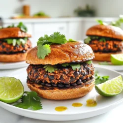 - 2 cans (15 oz each) black beans, drained and rinsed - 1 cup cooked quinoa - 1/2 cup corn kernels (fresh or frozen) - 1/2 cup breadcrumbs (preferably whole wheat) - 1-2 chipotle peppers in adobo sauce, minced (adjust for spice preference) - 1 teaspoon cumin - 1 teaspoon paprika - 1/4 cup red onion, finely chopped - 2 cloves garlic, minced - 1 tablespoon lime juice - Salt and pepper to taste - Avocado slices - Salsa - Fresh cilantro - Whole wheat buns or lettuce wraps When I make these burgers, I use simple and fresh ingredients. Canned black beans are a must. They give that hearty base. Cooked quinoa adds protein and a nice texture. Corn brings a sweet crunch. Whole wheat breadcrumbs help bind everything together. To boost flavor, I turn to chipotle peppers in adobo sauce. They add heat and smokiness. Cumin and paprika bring depth. Fresh red onion and garlic add a sharp bite. A squeeze of lime juice brightens the mix and balances the spices. For toppings, I love creamy avocado slices. They add richness. Fresh salsa gives a fresh pop. Chopped cilantro brings a touch of brightness. I like using whole wheat buns or lettuce wraps for a lighter option. These choices make the burgers truly shine. First, drain and rinse two cans of black beans. Use a fork or potato masher to mash the beans in a large bowl. Aim for a mostly smooth texture, but leave some chunks for bite. Next, add one cup of cooked quinoa, half a cup of corn kernels, and half a cup of breadcrumbs. Chop a quarter cup of red onion and mince two cloves of garlic. Stir these into the bowl. For spice, add one to two minced chipotle peppers in adobo sauce. Adjust the amount based on your heat preference. Finally, mix in one teaspoon of cumin, one teaspoon of paprika, one tablespoon of lime juice, salt, and pepper. Combine everything well until the mixture is uniform. Now, it’s time to shape the mixture into patties. Scoop out portions of the mixture and form them into burger shapes about half an inch thick. You can make around six to eight patties. To help them hold together, chill the patties in the fridge for about 15 minutes. This will make handling them easier during cooking. Heat a drizzle of olive oil in a large skillet over medium heat. Once the oil is hot, place the patties carefully in the skillet. Cook them in batches if necessary. Fry each patty for about four to five minutes on each side. You want a nice golden-brown crust on the outside. To check if they are done, ensure they are heated through. Once cooked, remove the patties from the skillet. Let them rest on paper towels to soak up extra oil. Enjoy your flavorful black bean burgers on whole wheat buns or lettuce wraps, topped with your favorite toppings like avocado or salsa. To get the right texture, balance moisture and dryness. Use whole black beans for added texture. Do not over-mash them. Leave some chunks for a nice bite. Quinoa adds moisture, but adjust the amount based on your beans. If the mix feels too wet, add more breadcrumbs. Cooking times depend on your stove and skillet. Check the heat level. If you cook on low, it will take longer. If too high, the outside may burn. Aim for a golden-brown crust, which should take about 4-5 minutes per side. These burgers shine with fresh toppings. I love pairing them with avocado slices and salsa. For a fresh crunch, add lettuce or shredded cabbage. Serve them on whole wheat buns or lettuce wraps for a healthier option. Make your plate pop with color. Use bright plates and garnish with fresh cilantro and lime wedges. This adds flavor and visual appeal. One common mistake is over-mashing the beans. You want some texture in your burgers. Another mistake is skipping the cooling step. Chilling the patties helps them hold their shape while cooking. If you skip this, your burgers might fall apart. {{image_2}} You can make these burgers even more exciting. Try adding different spices or herbs. For a smoky flavor, add smoked paprika or a pinch of cayenne. If you like fresh tastes, mix in chopped cilantro or parsley. You can also experiment with different beans. Pinto or kidney beans work well too. Each bean brings its unique texture and taste. To make these burgers gluten-free, swap the breadcrumbs with gluten-free options. You can use oats or ground almonds instead. If you want vegan toppings, try using mashed avocado or a simple tomato salsa. These options keep your meal fresh and tasty. There are several ways to cook these burgers. If you prefer a healthier option, bake them in the oven. Preheat the oven to 375°F (190°C) and place the patties on a lined baking sheet. Bake for about 25 minutes, flipping halfway through. Grilling is another fun way. Heat your barbecue and grill the patties for about 4-5 minutes on each side. This gives them a nice char and extra flavor. After you enjoy your Spicy Chipotle Black Bean Burgers, store leftovers in an airtight container. Keep them in the fridge for up to four days. For longer storage, wrap the patties in plastic wrap and place them in a freezer bag. They freeze well for up to three months. Make sure to label the bags with the date. To reheat, use a skillet over medium heat. This keeps the patties crispy. You can also use an oven at 350°F for about 10-15 minutes. Always check the center to ensure they reach a safe temperature of 165°F. This helps prevent any foodborne illness. These burgers will last about four days in the fridge. If frozen, they can last up to three months. After that, their taste and texture may change. Always inspect for any signs of freezer burn before cooking. Yes, you can make these burgers ahead of time. Start by preparing the black bean mixture. Shape the patties and chill them in the fridge. This helps them hold their shape while cooking. You can store the patties in an airtight container. They will stay fresh for up to three days. If you want to keep them longer, freeze the patties. Just make sure to separate them with parchment paper. This way, they won’t stick together. These spicy chipotle black bean burgers pair well with many sides. Here are a few tasty options: - Sweet potato fries - Mixed green salad - Grilled vegetables - Corn on the cob - Quinoa salad These sides complement the bold flavors of the burgers. They also add color and texture to your meal. Yes, these burgers are great for meal prep! You can cook a batch and store them for the week. After cooking, let the burgers cool. Place them in an airtight container in the fridge. They can last for about four days. For longer storage, freeze the cooked burgers. Reheat them in a skillet or oven when you’re ready to eat. This method keeps them tasty and satisfying. Spicy Chipotle Black Bean Burgers are a tasty and healthy option. You’ve learned about key ingredients like black beans, quinoa, and spices. I’ve shared step-by-step cooking tips and common mistakes to avoid. Remember to try different variations and cooking methods for your burgers. These burgers suit meal prep and can be stored well for later. Experiment with toppings and sides to make each meal fun. Enjoy making and sharing these delicious burgers with friends or family!