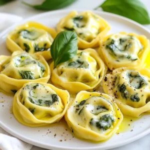 To make delicious creamy spinach stuffed tortellini, you need a set of tasty ingredients. Here’s what to gather: - 12 ounces cheese tortellini (fresh or frozen) - 2 cups fresh spinach, chopped - 1 cup ricotta cheese - 1/2 cup grated Parmesan cheese - 1 cup cream cheese, softened - 1 teaspoon garlic powder - Salt and pepper to taste - 1 tablespoon olive oil - 1/2 teaspoon crushed red pepper flakes (optional) - Fresh basil leaves for garnish Each ingredient plays a key role in building flavor. Cheese tortellini serves as the tasty base. Fresh spinach adds color and nutrition. Ricotta and cream cheese create the creamy filling. Parmesan gives a nice salty touch. Garlic powder helps enhance the overall taste. Olive oil is great for cooking. The spices add depth to the dish. Feel free to adjust the seasonings to match your taste. You can add more spices for a bolder flavor. Don't forget the optional crushed red pepper flakes if you like a bit of heat! {{ingredient_image_1}} Start by boiling a large pot of salted water. The salt adds flavor to the pasta. Once the water is boiling, add 12 ounces of cheese tortellini. Follow the package instructions for cooking time, usually around 3 to 5 minutes. You want the tortellini to be al dente. This means they should be firm but not hard when you bite into them. Drain the tortellini and set them aside. In a mixing bowl, combine 2 cups of chopped spinach, 1 cup of ricotta cheese, and 1/2 cup of grated Parmesan cheese. Add 1 cup of softened cream cheese for creaminess. Sprinkle in 1 teaspoon of garlic powder, and season with salt and pepper. Optionally, add 1/2 teaspoon of crushed red pepper flakes for a kick. Mix everything until it’s creamy and well-combined. The filling should be smooth but thick enough to stay inside the tortellini. To stuff the tortellini, open each piece carefully. Use your fingers to pinch the edges, creating a pocket. Spoon about a teaspoon of the creamy spinach mixture into the center of each tortellini. Make sure not to overfill them. Gently press the edges to seal. This keeps the filling from leaking out when you cook them. Heat 1 tablespoon of olive oil in a large skillet over medium heat. Once the oil is hot, add the stuffed tortellini in a single layer. Cook them for about 3 to 4 minutes. Flip them gently to brown both sides. You want them heated through and slightly golden on the outside. This adds a nice texture. When the tortellini are done, transfer them to a serving platter. Drizzle a bit of olive oil over the top for extra flavor. Garnish with fresh basil leaves for color and aroma. This dish pairs well with a light salad or some crusty bread. Enjoy your creamy spinach stuffed tortellini! To make the best tortellini, avoid overcooking. If you cook them too long, they become mushy. Follow the package instructions closely. Fresh tortellini cooks faster than frozen. If using frozen, check the cooking time. Always taste a piece to see if it's al dente, which means it has a slight bite. Feel free to add spices and herbs to enhance taste. Fresh basil or oregano adds great flavor. You can also try adding lemon zest for a fresh twist. Customizing the filling is fun! Consider adding sautéed mushrooms or sun-dried tomatoes. These changes can make your dish unique and special. Prepping in advance saves time. You can make the filling a day before. Store it in the fridge until you are ready to stuff the tortellini. If you’re short on time, use store-bought tortellini. They offer great taste and save you from making them from scratch. This way, you can enjoy your dish in no time! Pro Tips Use Fresh Spinach: Fresh spinach adds a vibrant flavor and texture to the filling. If you can, opt for organic spinach for the best taste. Customize the Cheese: Feel free to mix in other cheeses like feta or mozzarella for added flavor. Each cheese brings a unique twist to the dish. Don’t Overcook Tortellini: Ensure the tortellini is cooked just until al dente to maintain its shape and texture when stuffed and sautéed. Garnish for Presentation: Adding fresh basil not only enhances the flavor but also elevates the dish's presentation. A little sprinkle of extra Parmesan on top can also be a nice touch. {{image_2}} You can get creative with the filling of your tortellini. Try using different cheeses like feta or goat cheese. You can also add mushrooms or roasted red peppers for extra flavor. Another idea is to mix in artichokes or sun-dried tomatoes. They add a nice tang and depth. You can even skip the cheese and use a mix of beans for protein. Adding different vegetables works well too. Think about using zucchini, kale, or butternut squash. They blend nicely with spinach and keep the dish fresh. When it comes to sauces, marinara is a classic choice. It adds a nice tomato flavor that pairs well with the creaminess of the filling. You might also enjoy a light garlic butter sauce. Just melt butter with minced garlic and a sprinkle of parsley. If you're feeling adventurous, whip up a homemade alfredo sauce. Just mix cream, butter, and parmesan for a rich topping. This sauce complements the spinach and cheese well. Make this dish fun for kids by adding their favorite flavors. Try stuffing the tortellini with mild cheese and a bit of chicken. This keeps it simple and tasty. You can also cut back on the spice. If your kids don't like heat, skip the red pepper flakes. Instead, add a pinch of sweet paprika for color without the kick. Keep the presentation fun too. Serve the tortellini with a sprinkle of cheese on top or colorful veggies on the side. This makes the meal more inviting and enjoyable for everyone. To store your creamy spinach stuffed tortellini, place leftovers in an airtight container. This keeps them fresh and prevents drying out. Use parchment paper between layers if stacking. Store them in the fridge for up to three days. When ready to eat, just reheat them in a skillet or microwave. Make sure they are heated through before serving. You can freeze stuffed tortellini for later meals. First, arrange them in a single layer on a baking sheet. Freeze them for about an hour until solid. After freezing, transfer them to a freezer-safe bag. This helps to save space and prevents sticking. They can last up to three months in the freezer. When it's time to enjoy your tortellini, thaw them overnight in the fridge. To reheat, simmer in a pot of water for a few minutes or heat in a skillet with a splash of olive oil. This keeps them tender and delicious. Yes, you can! Tortellini comes in many flavors. You can try spinach, mushroom, or even butternut squash tortellini for a twist. Each type adds a unique taste. For a fun mix, use a combination of flavors. Your creamy spinach filling will blend well with any option. To store leftovers, place them in an airtight container. Cool them to room temperature first. Refrigerate for up to three days. If you want to keep them longer, freeze them. Use a freezer-safe bag and remove excess air. They can last for up to three months in the freezer. Absolutely! For a dairy-free option, use cashew cheese or almond cream. For a lower-fat choice, use low-fat ricotta or cream cheese. These substitutes still taste great with your spinach filling. Experiment with different cheeses to find your favorite combination. This blog post shares all you need to know about making stuffed tortellini. We covered the key ingredients, cooking steps, and tips for perfect results. You learned how to customize flavors and create variations. Now, you can store leftovers properly and even try different types of tortellini. Making stuffed tortellini is fun and gives you delicious meals. Enjoy being creative in your kitchen!