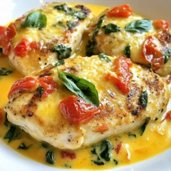 - 4 boneless, skinless chicken breasts - 2 cups fresh spinach, washed and dried - 1 can (14 oz) diced tomatoes, undrained - 1 cup heavy cream - 1 small onion, finely chopped - 3 cloves garlic, minced - 1 tablespoon olive oil - 1 teaspoon Italian seasoning - Salt and pepper to taste - ½ cup grated Parmesan cheese - Fresh basil for garnish - Large skillet - Cutting board - Knife - Measuring cups and spoons - Wooden spoon or spatula - Lid for the skillet This dish needs simple items you can find easily. The fresh spinach adds a nice touch. You can skip the basil, but it looks pretty on top! Make sure you have all tools ready. A large skillet helps cook everything nicely. {{ingredient_image_1}} First, gather your chicken breasts. Make sure they are boneless and skinless. Season them with salt, pepper, and Italian seasoning. This adds great flavor! Next, heat one tablespoon of olive oil in a large skillet over medium heat. Once hot, add the finely chopped onion. Sauté for about three to four minutes until it looks translucent. This step builds a nice base for your dish. Now, add three minced garlic cloves to the skillet. Cook for one more minute. You want the garlic to smell good but not burn. Once the onions and garlic are ready, place the seasoned chicken breasts in the skillet. Sear each side for about four to five minutes until golden brown. This gives the chicken a nice color and flavor. After searing, pour in one can of diced tomatoes with their juice. Then, add one cup of heavy cream to the skillet. Stir everything together. This will create a creamy sauce that coats the chicken well. Bring the mixture to a gentle simmer. This means you want small bubbles, not a rolling boil. Lower the heat and cover the skillet. Let it cook for 15 to 20 minutes. Make sure the chicken reaches an internal temperature of 165°F. This ensures it’s safe to eat. Once the chicken is cooked, add two cups of fresh spinach. Stir in half a cup of grated Parmesan cheese. The spinach will wilt quickly, and the cheese will melt into the sauce. This adds creaminess and flavor. Taste your dish and adjust the seasoning with more salt or pepper if needed. Now, serve the chicken right away. Spoon the creamy sauce over it. If you like, garnish with fresh basil for a nice touch. Enjoy your delicious meal! To make your creamy tomato spinach chicken shine, focus on the seasoning. Use fresh herbs if you can. They bring a burst of flavor. Make sure to taste as you cook. Adjust salt and pepper to fit your taste. Let the chicken rest for a few minutes after cooking. This keeps it juicy. Serve this dish over pasta or rice for a complete meal. The creamy sauce works great with both. You can also pair it with a side salad or crusty bread. This adds crunch and freshness. For a pop of color, use fresh basil on top. It adds a nice touch and flavor. Avoid cooking the chicken at too high a heat. This can dry it out. Make sure to use a meat thermometer. The chicken should reach 165°F to be safe. Don’t skip the spinach—it's key for texture and nutrition. Lastly, don’t rush the simmering stage. Let the flavors blend for a rich sauce. Pro Tips Use Fresh Ingredients: Fresh spinach and high-quality tomatoes can greatly enhance the flavor of the dish. Look for vibrant greens and ripe tomatoes for the best results. Check Chicken Temperature: Always ensure your chicken reaches an internal temperature of 165°F for safety. Use a meat thermometer for accuracy. Customize the Seasoning: Feel free to adjust the Italian seasoning to your taste or add red pepper flakes for a bit of heat. Experimenting can lead to a more personalized dish. Let it Rest: After cooking, let the chicken rest for a few minutes before serving. This allows the juices to redistribute, making for a juicier bite. {{image_2}} You can make this dish healthier with a few easy swaps. Use low-fat cream instead of heavy cream. This change cuts calories while keeping the creaminess. You can also add more spinach. Spinach offers fiber and vitamins. Replace chicken breasts with boneless, skinless thighs for a juicier option. If you want, cut down on the cheese or use a lower-fat version. To boost the flavor, try adding more herbs. Fresh herbs like basil or parsley can brighten the dish. You can also mix in red pepper flakes for a spicy kick. A splash of lemon juice adds freshness and balances the creaminess. For a smoky taste, try adding a bit of smoked paprika. These simple tweaks can make the dish even more exciting! If chicken isn’t your thing, you have options! Shrimp works great in this recipe. Just cook it until it turns pink and tender. You could also use firm tofu for a plant-based version. Cut the tofu into cubes and sauté until golden. For a heartier dish, consider using turkey breast. It cooks similarly and gives you a tasty meal! After enjoying your creamy tomato spinach chicken, let it cool. Place leftovers in an airtight container. Make sure the container is clean. Store it in the fridge for up to three days. For longer storage, consider freezing. When you're ready to eat again, take the leftovers out of the fridge. You can reheat them in a skillet over low heat. Stir gently to avoid sticking. You can also microwave the dish in a safe bowl. Heat for one to two minutes, stirring halfway. This keeps the chicken moist and the sauce creamy. To freeze creamy tomato spinach chicken, use a freezer-safe container. Make sure to leave some space at the top for expansion. Label the container with the date. This meal can last up to three months in the freezer. To thaw, place it in the fridge overnight before reheating. This method helps keep the flavor and texture intact. You can use milk with cornstarch or a mix of milk and butter. This makes a creamy sauce without heavy cream. For a dairy-free option, try coconut milk or almond milk. Both choices add flavor and richness. Adjust the amount to get your desired creaminess in the sauce. Yes, you can use frozen spinach! Just thaw it first and squeeze out the extra water. This helps keep the sauce from becoming too watery. Frozen spinach is quick and easy, making your meal prep faster. Use about 1 cup of frozen spinach as a substitute for fresh. Check the internal temperature of the chicken. It should reach 165°F. You can also cut into the chicken; the juices should run clear, not pink. Cooking time varies, so use a meat thermometer for the best results. This ensures your chicken is safe and delicious. You learned about key ingredients and equipment needed for your dish. I shared step-by-step plans for cooking chicken, making the sauce, and finishing your meal. Tips helped you avoid mistakes and serve it well. I also covered variations for healthy eating and storing leftovers. Remember to experiment with flavors and enjoy your cooking journey. With these insights, you can create a delightful meal that suits your taste. Happy cooking!