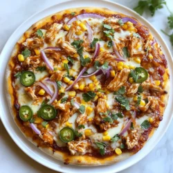 - Premade pizza dough or homemade pizza dough - Cooked shredded chicken - Chipotle-flavored BBQ sauce - Shredded mozzarella cheese - Red onion - Fresh cilantro - Corn kernels - Jalapeño - Olive oil - Salt and pepper For this Chipotle BBQ Chicken Pizza, I love to keep things simple yet full of flavor. The base starts with either premade dough or your own homemade version. This flexibility lets you choose what works best for your kitchen skills and time. The star of this pizza is the cooked shredded chicken. I usually opt for rotisserie chicken because it saves time and adds a great taste. Coat the chicken in chipotle-flavored BBQ sauce for that smoky kick. Cheese is essential; I use shredded mozzarella for that melty goodness. It pairs well with the other toppings and adds creaminess. Next, red onion brings a nice crunch and a hint of sweetness. I slice it thinly so it cooks perfectly in the oven. Fresh cilantro adds a burst of freshness. If you love it, sprinkle a bit on top after baking. Corn kernels also make a tasty addition. They add sweetness and texture, which I find delightful. If you like heat, don’t forget the jalapeño. Slice it thin and scatter it across the pizza for an extra kick. A brush of olive oil on the dough gives it a lovely golden color. Finally, season with salt and pepper to enhance all those wonderful flavors. Gather these ingredients, and you're ready for a flavorful feast! {{ingredient_image_1}} First, you need to preheat your oven. Set it to 475°F (245°C). If you have a pizza stone, place it inside while it heats. This helps create a crispy crust. Next, roll out the pizza dough. You can use premade dough or make your own. On a lightly floured surface, press and stretch the dough to your desired thickness. Once it’s ready, move it to a baking sheet or pizza stone lined with parchment paper. Now, let’s mix the chicken with the BBQ sauce. In a bowl, combine 1 cup of shredded chicken with 1/2 cup of chipotle BBQ sauce. You can adjust the sauce to match your taste. Make sure the chicken is well coated. After that, it’s time to arrange the toppings. Brush the pizza dough lightly with olive oil. Sprinkle a pinch of salt and pepper on top. Then, spread the sauced chicken evenly over the dough. Next, add 1 cup of shredded mozzarella cheese on top of the chicken. Finally, scatter 1/2 cup of thinly sliced red onion and 1/2 cup of corn over the cheese. If you like spice, add thin slices of jalapeño. Now, it’s time to bake! Place your pizza in the preheated oven. Bake for 12-15 minutes. The cheese should be melted and bubbly, and the crust should turn golden brown. Once baked, take the pizza out of the oven. Let it cool for a couple of minutes. If you want, garnish with chopped cilantro. Now, slice it into wedges and serve hot! Enjoy your delicious Chipotle BBQ Chicken Pizza! To achieve a crispy crust, preheat your oven to 475°F (245°C). Use a pizza stone if you have one; it adds great heat. Roll the dough out thin for a crunchier bite. If you prefer a thicker crust, roll it out to about ½ inch. Just keep in mind, a thicker crust may need a few extra minutes to bake. Adjust the BBQ sauce to match your taste. If you want more heat, add extra chipotle sauce. Mix in some honey for a hint of sweetness. Don't shy away from toppings! Consider adding bell peppers, olives, or even pineapple. Each adds a new twist to the flavor. Pair your pizza with a fresh salad. A simple green salad with vinaigrette works great. You can also serve some garlic bread on the side. For drinks, a cold soda or a light beer complements the flavors well. If you want something special, try a craft beer with a fruity note. Pro Tips Use Fresh Ingredients: Always opt for fresh chicken and vegetables for a vibrant flavor and texture. Preheat Your Oven: Ensuring your oven is fully preheated is key to achieving a crispy crust. Experiment with Toppings: Feel free to add or substitute other toppings like bell peppers, olives, or different cheeses for a unique twist. Let It Cool: Allow the pizza to cool for a few minutes before slicing to help the cheese set and prevent toppings from sliding off. {{image_2}} You can change up the chicken for your pizza. Grilled chicken adds a nice smoky taste. Rotisserie chicken is easy and full of flavor. Smoked chicken gives a deep, rich flavor too. Each type brings its own twist to the pizza. Try each one and see which you like best! Don't feel stuck with just chipotle BBQ sauce. You can use other BBQ sauces too. A sweet BBQ sauce adds a nice contrast. If you like spice, try a spicy BBQ sauce. For something unique, a honey BBQ sauce could work well. Mixing sauces can create fun new flavors! Get creative with your toppings! If you want a vegetarian option, leave out the chicken. You can add more veggies like bell peppers or mushrooms. Different cheese types can change the taste too. Try using gouda or pepper jack for a fun twist. Customize this pizza to match your taste and enjoy! You can store your leftover Chipotle BBQ chicken pizza in two ways: in the refrigerator or freezer. - Refrigerator: Wrap the pizza slices tightly in foil or plastic wrap. Place them in an airtight container. This keeps the pizza fresh for up to 3 days. - Freezer: For longer storage, wrap each slice in plastic wrap, then place them in a freezer bag. This way, the pizza stays good for about 2 months. Reheating pizza can be tricky. You want to keep it nice and crispy. - Oven: Preheat your oven to 375°F (190°C). Place the pizza directly on the oven rack or on a baking sheet. Heat for about 10-15 minutes. This method helps keep the crust crispy. - Skillet: You can use a skillet too. Heat a skillet over medium heat. Add the pizza slice and cover it with a lid. Heat for about 5-7 minutes. This method warms the pizza while keeping the crust crisp. How long can you keep this pizza? - In the refrigerator, it lasts about 3 days. - In the freezer, it can stay fresh for 2 months. Make sure to check for any odd smells or changes in color before eating. Enjoy your pizza! Chipotle BBQ Chicken Pizza is a fun twist on classic pizza. It features tender, shredded chicken mixed with a smoky chipotle BBQ sauce. The flavors are bold and zesty, with a bit of heat. Toppings include gooey mozzarella cheese, sweet corn, and crunchy red onions. You can add jalapeños for extra spice. This pizza is a great choice for a casual dinner or a party. Yes, you can make this pizza ahead of time. Prepare the chicken and sauce mixture and store it in the fridge. You can also slice the veggies and cheese. Roll out the dough and keep it in the fridge, too. When you're ready to bake, just combine all the toppings and pop it in the oven. This saves time and makes meal prep easy. If you want to switch things up, try using pesto or buffalo sauce. These sauces add a fresh twist to the pizza. You can also use a creamy ranch dressing for a different flavor. Each option changes the taste, so feel free to experiment and find your favorite. Yes, there are many gluten-free pizza dough options available. You can buy premade gluten-free dough at the store. There are also recipes to make your own using gluten-free flour. This way, everyone can enjoy a slice of delicious pizza! This blog post covered how to make a tasty Chipotle BBQ Chicken Pizza. We looked at ingredients, steps for preparation, and tips for perfect crust and flavor. I shared variations and storage advice to enjoy this dish later. In my final thoughts, making this pizza is fun and flexible. You can customize it to fit your taste. Just have the right ingredients and follow the steps for a great meal. Enjoy the process and your delicious results!