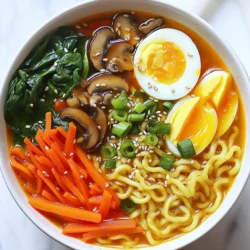 - 4 cups vegetable broth - 2 packs instant ramen noodles (discard the seasoning packets) - 1 tablespoon sesame oil - 1 carrot, julienned - 1 red bell pepper, thinly sliced - 1 cup shiitake mushrooms, sliced - 1 cup baby spinach - 3 green onions, chopped - 2 tablespoons Sriracha sauce (adjust to taste) - 1 tablespoon soy sauce - 1 teaspoon ginger, grated - 2 cloves garlic, minced - Hard-boiled eggs (optional, for topping) - Sesame seeds (for garnish) You can switch out the vegetable broth for chicken broth. This adds a meaty taste. If you need gluten-free noodles, use rice noodles instead. Feel free to replace shiitake mushrooms with button mushrooms. They work well too. For a spicier kick, try adding chili paste instead of Sriracha. Using fresh ingredients makes your ramen taste better. Fresh veggies keep their color and crunch. They also have more nutrients. Fresh ginger and garlic add bold flavor. When you use fresh items, you create a dish that feels vibrant and lively. Trust me, it really shines in every bite. {{ingredient_image_1}} Start by heating 1 tablespoon of sesame oil in a large pot over medium heat. Add 1 teaspoon of grated ginger and 2 cloves of minced garlic. Sauté for about 1 minute until you smell the aroma. Next, toss in 1 cup of sliced shiitake mushrooms, 1 julienned carrot, and 1 thinly sliced red bell pepper. Stir-fry these veggies for 3 to 4 minutes. They should soften but still be crisp. Now, pour in 4 cups of vegetable broth and let it simmer. After a few minutes, add 2 tablespoons of Sriracha sauce and 1 tablespoon of soy sauce. Stir well to mix everything. Allow the broth to simmer for another 5 minutes. This step builds a rich flavor. To make the broth even better, taste it before serving. You can add more Sriracha for extra heat. Fresh ingredients also help. Use fresh ginger and garlic for a punch of flavor. Make sure to simmer the broth long enough to let all the tastes blend. While the broth simmers, it's time to cook the ramen noodles. Add 2 packs of instant ramen noodles to the pot. Discard the seasoning packets. Cook the noodles according to the package instructions, usually about 3 to 5 minutes. In the last minute, fold in 1 cup of baby spinach. It will wilt nicely into the broth. Once the noodles are cooked, your dish is almost ready. Serve the ramen hot. Top it with sliced green onions, a halved hard-boiled egg if you like, and sprinkle sesame seeds over the top. Enjoy your spicy, flavorful veggie ramen! To adjust spice levels with Sriracha, start small. Add one tablespoon first. Taste the broth. You can always add more if you want it spicier. Sriracha packs heat but also brings flavor. So, keep it balanced. If it’s too hot, add more broth or noodles. This will tone down the spice. Add-ins can boost the flavor of your ramen. Consider adding a splash of soy sauce for depth. You can also mix in some fresh herbs. Cilantro or basil work well. For a crunchy texture, try adding bean sprouts. They add freshness and a nice bite. You can even top your ramen with a squeeze of lime. It adds a zesty kick. When stir-frying vegetables, heat the oil first. Use medium-high heat to get a good sizzle. Start with harder veggies like carrots and mushrooms. They take longer to cook. After a few minutes, add softer veggies like bell peppers and spinach. Stir often to cook evenly. This keeps them crisp and colorful. Don't overcrowd the pan. It can cause steaming instead of frying. Keep it simple and quick for the best results. Pro Tips Adjust Your Spice Level: Start with 1 tablespoon of Sriracha, then taste and add more if you prefer it spicier. Vegetable Variations: Feel free to add or substitute other vegetables like bok choy, snap peas, or zucchini for a different flavor profile. Fresh Herbs for Flavor: Adding fresh herbs like cilantro or basil can enhance the flavor of your ramen and provide a fresh contrast. Perfecting the Broth: Simmer the broth longer for a richer flavor. You can also add a splash of lime juice for acidity. {{image_2}} You can easily make this spicy Sriracha veggie ramen vegan. Simply skip the hard-boiled eggs. Instead, add extra veggies or tofu for protein. Tofu absorbs flavors well and adds a nice texture. You can also use vegetable broth to ensure it stays plant-based. If you need a gluten-free ramen, look for rice noodles or gluten-free instant noodles. These are great swaps for traditional ramen noodles. Always check the package label to ensure they meet gluten-free standards. This way, you can enjoy your meal without worry. Toppings can elevate your ramen bowl. Try adding sliced avocado for creaminess. You can also sprinkle fresh cilantro or basil for a burst of flavor. Crushed peanuts or sesame seeds add crunch. For a spicy kick, include jalapeños or chili flakes. Experiment with flavors and textures to make it your own! To store any leftover ramen, first, let it cool down. Place the ramen in a sealed container. Make sure to separate the noodles from the broth. This helps keep them from getting mushy. Store the container in the fridge and use it within three days. When you're ready to eat the leftover ramen, you can reheat it easily. Pour the broth and noodles into a pot. Heat over medium heat until hot. Stir in some fresh veggies if you want. This adds extra flavor and nutrition. You can also use a microwave if you prefer. Just heat in short bursts and stir in between. If you want to freeze the ramen, it's best to store the broth and noodles separately. Place the broth in a freezer-safe container. Freeze it for up to three months. For the noodles, wrap them tightly in plastic wrap before placing them in a freezer bag. When you're ready to eat, thaw the broth overnight in the fridge. Reheat it on the stove, then add the noodles. This keeps your ramen tasting fresh and delicious! You can use other hot sauces like chili garlic sauce or sambal oelek. These sauces add heat and flavor. If you want less spice, use a mild sauce. You can also mix in some red pepper flakes for a similar kick. Yes, you can make this recipe vegan. Just skip the hard-boiled eggs. Make sure to use vegetable broth and check your ramen noodles. Some noodles contain egg, so look for a vegan-friendly option. This keeps your dish plant-based and delicious. Homemade ramen can last for about 3 to 4 days in the fridge. Store the broth and noodles separately. This helps keep the noodles from getting soggy. When you’re ready to eat, just reheat and enjoy! This blog covers everything you need for making great ramen. We looked at fresh ingredients, step-by-step cooking, and helpful tips. You learned how to adjust spice levels and enhance flavors. We also explored vegan and gluten-free options, plus great toppings. Proper storage and reheating tips keep your ramen delicious for days. Making ramen at home is fun and rewarding. With these ideas, you can create your perfect bowl. Enjoy the journey and let your taste buds guide you!