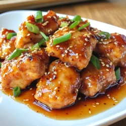 - 4 boneless, skinless chicken breasts - 1/3 cup sweet chili sauce - 4 cloves garlic, minced - 2 tablespoons soy sauce - 2 tablespoons honey - 1 tablespoon fresh ginger, grated - 2 tablespoons olive oil - Salt and pepper to taste - 1 tablespoon sesame seeds (for garnish) - 2 green onions, finely chopped (for garnish) For this dish, you need simple, fresh ingredients. I love how they blend to create a tasty meal. The chicken is the star, and its flavor shines. The sweet chili sauce adds a unique sweetness. Garlic gives it a nice kick, while soy sauce brings depth. Honey adds a touch of natural sweetness. Ginger gives a hint of spice that makes this dish pop. I always use fresh ingredients. They make a huge difference in taste. The sesame seeds and green onions are for garnish. They not only look pretty but also add more flavor. These ingredients are easy to find. You can get them at any grocery store. With these items, you’ll make a dish that impresses everyone. {{ingredient_image_1}} To start, gather your ingredients for the marinade. In a bowl, mix together: - 1/3 cup sweet chili sauce - 4 cloves garlic, minced - 2 tablespoons soy sauce - 2 tablespoons honey - 1 tablespoon fresh ginger, grated Stir these well until they blend. Next, take the chicken breasts and place them in a large resealable bag or dish. Pour the marinade over the chicken. Make sure each piece is well-coated. Seal the bag or cover the dish. Then, refrigerate it for at least 30 minutes. If you want more flavor, marinate for up to 2 hours. Now, preheat your oven to 400°F (200°C). Heat 2 tablespoons of olive oil in a large oven-safe skillet over medium-high heat. Take the chicken out of the marinade. Let the excess drip off, and season the chicken with salt and pepper. When the oil is hot, add the chicken to the skillet. Sear each breast for about 3-4 minutes on each side. Look for a nice golden-brown crust. Once seared, pour the remaining marinade over the chicken in the skillet. Transfer the skillet to your preheated oven. Bake for 20-25 minutes. Use a meat thermometer to check that the chicken reaches 165°F (75°C). When it's done, remove the skillet from the oven. Let the chicken rest for about 5 minutes before slicing. For the final touch, serve the chicken on a plate. Drizzle it with any leftover sauce from the skillet. Garnish with: - 1 tablespoon sesame seeds - 2 green onions, finely chopped These add a pop of color and flavor. Your Sweet Chili Garlic Chicken is now ready to enjoy! For Sweet Chili Garlic Chicken, marinating the chicken is key. I recommend marinating for at least 30 minutes. However, if you have time, go for 2 hours. This extra time helps the flavors soak in deeply. Seasoning is also crucial. Use salt and pepper to enhance the dish. It balances the sweet and spicy notes of the sauce. Don't skip this step for a tasty meal. You can choose between searing and baking the chicken. Searing gives it a nice crust. I like to sear the chicken first in a hot skillet. Then, I bake it to finish cooking. This method locks in the juices and keeps the chicken moist. Adjust cooking times based on the thickness of the chicken. Thicker pieces need more time. Always check the chicken's internal temperature. It should reach 165°F (75°C) for safe eating. What can you serve with Sweet Chili Garlic Chicken? Rice is a great choice. It soaks up the sauce well. You can also try steamed veggies for a healthy side. When it comes to drinks, a light white wine or iced tea pairs nicely. Both complement the flavors without overpowering them. Enjoy your meal with these simple and tasty options! Pro Tips Marinate Longer for More Flavor: For the best taste, marinate the chicken for at least 2 hours or overnight. This allows the flavors to penetrate the meat deeply. Use a Meat Thermometer: To ensure the chicken is perfectly cooked, use a meat thermometer to check that it reaches an internal temperature of 165°F (75°C). Customize Your Sauce: Feel free to add extra spices or ingredients like red pepper flakes for a spicier kick or lime juice for a zesty twist in the marinade. Let It Rest: After baking, let the chicken rest for 5 minutes before slicing. This helps retain the juices and keeps the chicken tender. {{image_2}} You can change ingredients to fit your taste. If you want a different sauce, try teriyaki or hoisin. They add sweet and savory notes. For sweeteners, you can use maple syrup or agave nectar. These substitutes work well and keep the dish delicious. If you have dietary needs, swap the soy sauce for a gluten-free option. Coconut aminos are a great choice. You can also use low-sodium soy sauce to reduce salt. Grilling gives a smoky flavor to the chicken. You can marinate it as usual, then cook it on a grill. This method adds char and depth. Baking in the oven is simple and effective. It keeps the chicken juicy and tender. You can also use an Instant Pot for quick cooking. Set it to high pressure for about 10 minutes. A slow cooker is another option. It will take longer but makes the chicken very tender. Cook it on low for 4 to 6 hours for the best results. To make the dish more exciting, add spices like cayenne or paprika. These spices bring heat and flavor. You can also toss in fresh herbs like cilantro or basil for brightness. Adding vegetables can make this meal more colorful and healthy. Bell peppers, snap peas, or broccoli work great. Sauté them in the skillet before adding the chicken. This way, they soak up all the tasty juices. To store leftovers safely, wait for the chicken to cool. Place it in an airtight container. This keeps the chicken fresh and tasty. Use glass or plastic containers with tight-fitting lids. They work best for storing food. To reheat chicken, use the oven or microwave. For the oven, set it to 350°F (175°C). Place the chicken in a dish, cover it with foil, and heat for about 15 minutes. This keeps the chicken from drying out. If you use a microwave, heat in short bursts of 30 seconds. Check the temperature often. To freeze Sweet Chili Garlic Chicken, let it cool first. Then, wrap each piece in plastic wrap. Place wrapped chicken in a freezer-safe bag. Be sure to remove as much air as possible. To thaw, move the chicken to the fridge overnight. This ensures even thawing and keeps it juicy. Marinate the chicken for at least 30 minutes. This allows the flavors to soak in well. For better taste, aim for 2 hours. The longer you marinate, the richer the flavor will be. Yes, you can use frozen chicken. Just be sure to thaw it first. You can thaw it overnight in the fridge. If you're in a rush, use the microwave. Once thawed, follow the marinating steps as usual. Sweet Chili Garlic Chicken pairs well with many sides. Here are some popular options: - Steamed rice - Roasted vegetables - Stir-fried noodles - Fresh salad - Mashed potatoes These sides will help round out your meal and enhance the chicken's flavors. In this article, I shared a simple way to make Sweet Chili Garlic Chicken. You learned the essential ingredients, step-by-step cooking tips, and even serving ideas. I also covered variations and storage methods to keep your meal fresh. Remember, marinating enhances flavor, and you can adjust the recipe for your needs. This dish is versatile and tasty, perfect for any meal. Enjoy cooking and impress your guests with this easy recipe!