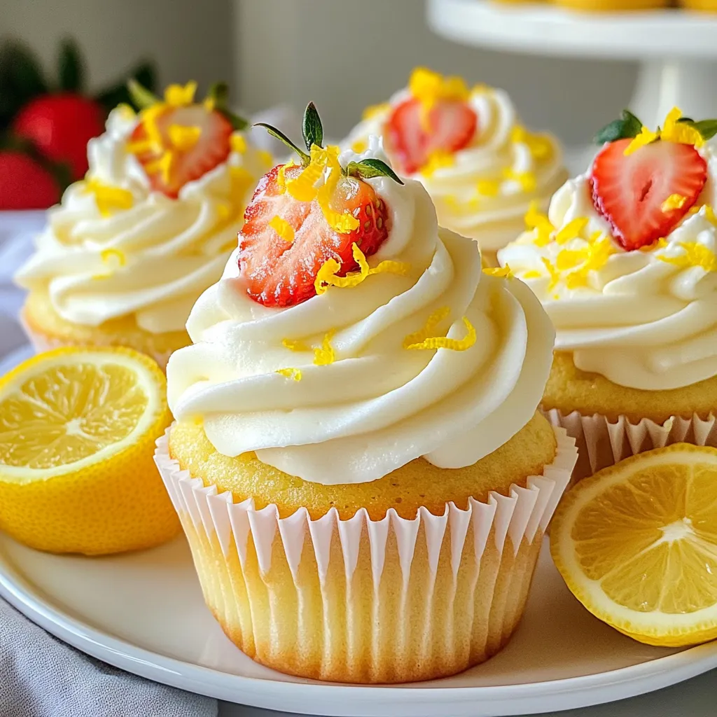 - 1 ½ cups all-purpose flour - 1 teaspoon baking powder - ½ teaspoon baking soda - ¼ teaspoon salt - ½ cup unsalted butter, softened - 1 cup granulated sugar - 2 large eggs - 2 teaspoons vanilla extract - ½ cup buttermilk - ½ cup fresh lemon juice (about 2 lemons) - Zest of 1 lemon - 1 cup fresh strawberries, pureed - ½ cup powdered sugar (for frosting) - 2 cups heavy whipping cream - 1 tablespoon lemon zest (for frosting) I always measure flour carefully. Too much flour makes cupcakes dry. Use a spoon to scoop flour into a measuring cup. Level it off with a knife. For liquids, like lemon juice, use a liquid measuring cup. Fill it to the right mark for accurate amounts. This makes a big difference in your final product. You can make these cupcakes gluten-free. Just swap the all-purpose flour with a gluten-free blend. Look for one that has xanthan gum. For a vegan option, replace the eggs with flax eggs. Mix one tablespoon of ground flaxseed with three tablespoons of water for each egg. Use almond or coconut milk instead of buttermilk. This way, you still get the sweet and tart flavor everyone loves. {{ingredient_image_1}} First, set your oven to 350°F (175°C). This temperature helps the cupcakes rise perfectly. Next, take a muffin tin and line it with cupcake liners. This keeps the cupcakes from sticking and makes for easy cleanup. In a medium bowl, mix together 1 ½ cups of all-purpose flour, 1 teaspoon of baking powder, ½ teaspoon of baking soda, and ¼ teaspoon of salt. Set this mix aside for later. In a large bowl, cream ½ cup of softened unsalted butter with 1 cup of granulated sugar. Beat them together for about 3-4 minutes until it looks light and fluffy. Now, add in 2 large eggs, one at a time. Make sure each egg blends in well before adding the next. Stir in 2 teaspoons of vanilla extract next, which adds a nice flavor. Slowly mix in ½ cup of buttermilk, ½ cup of fresh lemon juice, and the zest of 1 lemon. This gives the batter its tangy taste. Gently fold in the flour mix until just combined. Then, carefully add in 1 cup of pureed fresh strawberries. This is where the magic happens! You want the batter to be smooth but not over-mixed. Divide the batter evenly into the lined muffin tin. Fill each liner about 2/3 full, which allows room for the cupcakes to rise. Bake them for 18-20 minutes. Check them by inserting a toothpick in the center. If it comes out clean, they are ready! Let the cupcakes cool in the pan for 5 minutes. Then, transfer them to a wire rack to cool completely. This cooling step is crucial for frosting later. While the cupcakes cool, prepare the frosting. In a large bowl, beat 2 cups of heavy whipping cream until soft peaks form. Slowly add ½ cup of powdered sugar and 1 tablespoon of lemon zest. Continue to beat until stiff peaks form. This frosting is light and full of flavor, perfect for our cupcakes! Once the cupcakes are cool, use a piping bag or spatula to frost them generously. For a lovely touch, add a slice of fresh strawberry and a sprinkle of lemon zest on top. Enjoy this sweet and tart delight! To get soft and fluffy cupcakes, use room temperature butter and eggs. This helps the butter cream well with sugar. Cream them together until the mix looks light and airy. Avoid over-mixing the batter once you add the flour. Over-mixing can make the cupcakes tough. Fold in the strawberries gently. This keeps the batter light and adds flavor. One common mistake is not measuring ingredients correctly. Use measuring cups and spoons to get accurate amounts. If you skip the salt, your cupcakes may taste flat. Another mistake is opening the oven too soon. This can make the cupcakes sink. Wait until the baking time is almost done before checking. Always test with a toothpick. If it comes out clean, your cupcakes are ready. Start with cold heavy cream for the best results. Use a large bowl and a whisk or mixer. Beat on medium speed until soft peaks form. Gradually add powdered sugar and lemon zest. This adds sweetness and flavor. Continue beating until stiff peaks form. Don’t overbeat it, or the frosting may turn grainy. Use a piping bag for a pretty look or a spatula for a smooth finish. Pro Tips Use Fresh Ingredients: For the best flavor, make sure to use fresh strawberries and lemons. The natural sweetness and acidity will enhance your cupcakes. Don’t Overmix: When combining the wet and dry ingredients, mix just until incorporated. Overmixing can result in dense cupcakes. Cool Completely: Allow the cupcakes to cool completely before frosting. This prevents the frosting from melting and losing its shape. Experiment with Toppings: Feel free to get creative with toppings! Try adding a drizzle of lemon glaze or a sprinkle of crushed graham crackers for added texture. {{image_2}} You can make these cupcakes gluten-free. Use a good gluten-free flour blend. Replace the all-purpose flour with 1 ½ cups of this blend. The texture will still be light and fluffy. Make sure to check the blend for xanthan gum. This helps give the cupcakes structure. To make vegan versions, swap eggs for flax eggs. Mix 1 tablespoon of flaxseed meal with 2.5 tablespoons of water. Let it sit for a few minutes until it thickens. Use coconut oil instead of butter. Replace buttermilk with almond milk or soy milk mixed with lemon juice. These simple changes keep the flavor fresh and tangy. Frosting can change your cupcake game. You can use cream cheese frosting for a richer taste. Mix 8 oz of cream cheese with ½ cup of butter. Add powdered sugar and lemon zest to taste. Another idea is a citrus frosting. Use orange or lime zest for a twist. This keeps your cupcakes exciting and full of flavor. To keep your leftover cupcakes fresh, place them in an airtight container. You can leave them at room temperature for up to three days. If you want them to last longer, store them in the fridge. Just be sure to add a layer of plastic wrap to keep them moist. You can freeze these cupcakes for up to three months. First, let them cool completely. Then, wrap each cupcake tightly in plastic wrap. Place the wrapped cupcakes in a freezer-safe bag or container. When you're ready to enjoy, take them out and let them thaw at room temperature. To keep your whipped frosting fresh, store it in an airtight container in the fridge. It will stay good for about three days. If you need to prepare it ahead, you can also freeze the frosting. Just place it in a freezer-safe bag. When you're ready to use it, thaw it in the fridge overnight. Whip it again briefly for the best texture before frosting your cupcakes. Yes, you can use frozen strawberries. Thaw them first and drain excess liquid. This keeps your batter from getting too watery. Frozen strawberries work well, but fresh ones give a better flavor. They also add a nice texture to the cupcakes. You can mix the batter ahead of time and store it. Place the batter in an airtight container. Keep it in the fridge for up to 24 hours. When ready, fill your cupcake liners and bake as directed. Just remember to mix it gently before using. If you don’t have buttermilk, you can make your own. Mix one cup of milk with one tablespoon of vinegar or lemon juice. Let it sit for about five minutes. This will create a similar taste and texture. You can also use plain yogurt or sour cream as a substitute. Making Strawberry Lemonade Cupcakes is simple and fun. We covered ingredients, measurements, and even clever substitutions for dietary needs. I shared step-by-step instructions, tips for the best texture, and common mistakes to avoid. You also learned about variations and storage methods to keep your cupcakes fresh. Now, bake these delicious treats and share them with friends. Experiment with flavors and enjoy the process. Perfect cupcakes can brighten any day. Happy baking!