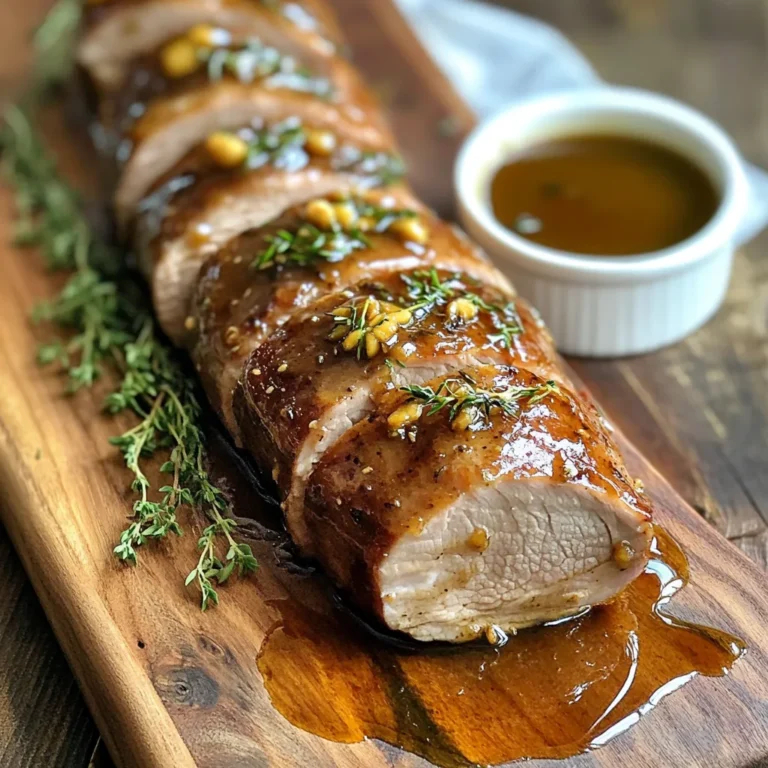 - 1 lb turkey tenderloin - 1/4 cup pure maple syrup - 2 tablespoons Dijon mustard - 1 tablespoon olive oil - 3 cloves garlic, minced - 1 teaspoon fresh thyme leaves (or 1/2 teaspoon dried) - 1/2 teaspoon salt - 1/4 teaspoon black pepper - 1/4 teaspoon smoked paprika (optional) To make a great Maple Dijon glazed turkey tenderloin, you need fresh ingredients. Each item plays a key role. Turkey tenderloin is the star of the dish. It’s lean and cooks evenly. The maple syrup adds sweetness and depth. Dijon mustard gives it a nice tang. Use olive oil to help the glaze stick. Garlic adds warmth, while thyme brings a fresh flavor. A pinch of salt and black pepper balances everything. If you want a smoky touch, add smoked paprika. Gather all these ingredients. They make a great team. When you mix them, they create a glaze that is sweet, tangy, and full of flavor. This dish will impress anyone at your table! {{ingredient_image_1}} 1. First, preheat your oven to 375°F (190°C). This helps cook the turkey evenly. 2. In a mixing bowl, whisk together the following: - 1/4 cup pure maple syrup - 2 tablespoons Dijon mustard - 1 tablespoon olive oil - 3 cloves garlic, minced - 1 teaspoon fresh thyme leaves (or 1/2 teaspoon dried) - 1/2 teaspoon salt - 1/4 teaspoon black pepper - 1/4 teaspoon smoked paprika (optional) Mix until everything combines well. 1. Place the turkey tenderloin in a baking dish. 2. Pour the maple Dijon glaze over the tenderloin. Ensure it is well coated. 3. For the best flavor, let the turkey marinate. A minimum of 15 minutes works well. If you have time, marinate for up to 2 hours in the fridge. 1. Bake the tenderloin in the preheated oven for 25-30 minutes. 2. Check that the internal temperature reaches 165°F (75°C). The glaze should look caramelized. 3. Once done, remove the tenderloin from the oven. Let it rest for about 5 minutes before slicing. Slice and serve with any leftover glaze drizzled on top. Enjoy this tasty delight! To get a nice caramelization, you need the right heat. Bake the turkey tenderloin at 375°F. This temperature helps the glaze thicken and darken. Watch closely as it cooks. The sugars in maple syrup caramelize, giving you a sweet, rich flavor. Adjusting the sweetness and tanginess is simple. If you want more sweetness, add a bit more maple syrup. For extra tang, add more Dijon mustard. Taste the glaze before pouring it on the turkey. This way, you can get it just right for your liking. Choosing the right baking dish makes a big difference. A glass or ceramic dish works well. These materials help cook the turkey evenly. You can also use a cast-iron skillet for a nice sear. Some handy kitchen gadgets include a whisk for mixing the glaze. A meat thermometer is essential too. It helps you check if the turkey reaches 165°F. This ensures it is safe to eat and perfectly cooked. Pair your turkey tenderloin with roasted vegetables. Carrots, potatoes, or green beans are great choices. They add color and balance to your meal. You can also serve a fresh salad on the side to lighten the dish. For presentation, slice the turkey thin and arrange it on a rustic wooden board. Garnish with fresh thyme sprigs. Add a small bowl of extra glaze for dipping. This makes your plate look beautiful and inviting. Pro Tips Marinate for Maximum Flavor: Let the turkey tenderloin marinate in the glaze for at least 2 hours in the refrigerator to enhance the flavors and tenderness. Use a Meat Thermometer: To ensure your turkey is perfectly cooked, use a meat thermometer to check that the internal temperature reaches 165°F (75°C). Rest Before Slicing: Allow the turkey to rest for about 5 minutes after baking. This helps the juices redistribute, keeping the meat juicy and flavorful. Customize the Glaze: Feel free to add other herbs or spices to the glaze, such as rosemary or a pinch of cayenne pepper, for an extra kick of flavor. {{image_2}} You can change the taste of your Maple Dijon Glazed Turkey Tenderloin by adding herbs or spices. Fresh rosemary or sage can give a nice twist. Try adding a pinch of cayenne pepper for heat. This small change can change the whole dish. If you want to experiment, you can swap the maple syrup for honey. Honey adds a different sweetness. You can also try whole grain mustard instead of Dijon. This will give your glaze a grainy texture and a new flavor. You can cook the turkey tenderloin in different ways. Grilling gives it a lovely smoky flavor. Just make sure to keep the glaze handy for basting. You can also bake it as the recipe suggests. Baking makes the turkey tender and juicy. If you prefer a slow cooker, use it for a hands-off meal. Simply coat the turkey with glaze and place it in the slow cooker. Cook on low for about 6 hours. This method keeps the meat moist and infuses flavor deeply. Leftovers can be a treat! You can turn them into sandwiches. Just slice the turkey and place it on bread with some greens. Add extra glaze for a tasty spread. This way, you enjoy your meal in a whole new way. Another fun idea is to add the turkey to salads. Toss the slices on a bed of greens with nuts and fruits. Drizzle some extra glaze or a light vinaigrette on top. This makes for a colorful and healthy dish. To store leftover turkey tenderloin, first let it cool down. Place it in an airtight container. This keeps the flavors fresh. Refrigerate it right away. The dish lasts up to four days in the fridge. If you want to enjoy it later, freezing is a great option. To freeze the turkey tenderloin, slice it first. This makes it easier to thaw later. Wrap each piece tightly in plastic wrap. Then, place the wrapped slices in a freezer bag. Squeeze out as much air as you can before sealing. You can freeze it for up to three months. When it’s time to eat, take the turkey out of the freezer. Place it in the fridge overnight to thaw. For a quicker thaw, use the microwave on the defrost setting. Reheat the turkey in the oven for the best results. Set the oven to 350°F (175°C). Place the slices in a baking dish and cover with foil. This keeps moisture in. Heat for about 15-20 minutes or until warm. You can also use a skillet on low heat. This method helps retain flavor and moisture. Enjoy your delicious maple Dijon glazed turkey tenderloin! To know if your turkey tenderloin is done, check its internal temperature. It should reach 165°F (75°C) for safe eating. Use a meat thermometer for accuracy. Insert it into the thickest part of the meat. If it hits the right temperature, your tenderloin is ready! This step is crucial as it ensures your turkey is both safe and juicy. Yes, you can use other meats if you don't have turkey tenderloin. Chicken breast is a great option. It cooks in a similar way and absorbs flavors well. Pork tenderloin also works nicely. Just keep an eye on the cooking time, as pork may require a bit longer. Each alternative brings its own taste but can still shine with the maple Dijon glaze. This recipe is naturally gluten-free! The ingredients like maple syrup, Dijon mustard, and olive oil do not contain gluten. However, always check the mustard brand you use. Some may add gluten or wheat products. If you ensure your ingredients are gluten-free, you can enjoy this dish without worry! This blog explored how to make a tasty turkey tenderloin. We covered key ingredients, prep steps, and cooking methods. I shared tips for marinating and baking to get great flavors. You also learned serving ideas and how to store leftovers safely. Enjoy this recipe, and don't hesitate to try your own twists. Cooking should be fun and tasty!