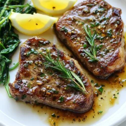 To make this dish, you need: - 2 ribeye steaks (about 1 inch thick) - Salt and black pepper, to taste - 2 tablespoons olive oil - 4 tablespoons unsalted butter - 5 cloves garlic, minced - 1 tablespoon fresh rosemary, chopped - 1 tablespoon fresh thyme leaves Ribeye steaks are perfect for this recipe. They have great fat marbling, which adds flavor. The olive oil helps to get a good sear on the meat. You will want to season generously with salt and black pepper. This step enhances the beef's natural taste. The garlic, rosemary, and thyme add rich flavors. Fresh herbs make a big difference in taste. If you want, add 1 cup of fresh spinach. Sauté it in the leftover butter for a tasty side. Serve with lemon wedges for a bright, fresh finish. This adds a nice touch to the plate and balances the richness of the steak. {{ingredient_image_1}} First, take your ribeye steaks out of the fridge. Let them sit at room temperature for about 30 minutes. This step helps the steaks cook evenly. Next, use paper towels to pat the steaks dry. This removes extra moisture. Then, season both sides with salt and black pepper. Don’t be shy here; a good amount of seasoning adds flavor. Grab a large cast-iron skillet. Place it on the stove and set the heat to medium-high. Pour in the olive oil. Heat the oil until it shimmers, which shows it’s hot enough for searing. A hot skillet is key for a great crust. Carefully place the seasoned steaks into the skillet. Let them sear without moving them for 4-5 minutes. You want that golden-brown crust to form. After that, flip the steaks over. Add the unsalted butter, minced garlic, chopped rosemary, and thyme to the skillet. As the butter melts, spoon it over the steaks. This adds rich flavor. To know if your steaks are cooked right, use a meat thermometer. Check the internal temperature in the thickest part. For medium-rare, look for 130°F. For medium, aim for 140°F. Remember, the steaks will continue to cook a bit after you take them off the heat. Once done, remove the steaks from the skillet. Place them on a cutting board. Let them rest for 5-10 minutes. Resting helps the juices redistribute, keeping the meat tender. If you want to add spinach, now is the time. Use the buttery mixture left in the skillet. Add the fresh spinach and sauté for 1-2 minutes. Wait until it wilts down. Slice the rested steaks against the grain. Serve them warm on a plate with the garlic butter sauce on top. Add the sautéed spinach on the side. Finish with lemon wedges for a bright touch. Enjoy your delicious Garlic Butter Steak Skillet! To cook steak well, start with good meat. I recommend ribeye for its rich flavor. Let your steak sit at room temp for 30 minutes. This makes it cook evenly. Pat the steak dry before seasoning. Dry meat creates a better crust. Use salt and black pepper generously. Season both sides for full flavor. For a great sear, heat your skillet until it shimmers. A cast-iron skillet works best for this. Place the steak in the skillet without moving it. Let it cook for 4-5 minutes. You'll know it's ready to flip when it releases easily from the pan. After flipping, add butter and garlic. Spoon the melted butter over the steak for extra flavor. Adding herbs boosts the taste of your steak. Fresh thyme and rosemary are my favorites. They add a lovely aroma. Sauté spinach in the leftover butter for a fresh side. Don’t forget to garnish with lemon. A squeeze of lemon brightens every bite. Enjoy these tips for a delicious meal! Pro Tips Resting is Key: Allowing the steaks to rest after cooking helps redistribute the juices, ensuring each bite is tender and flavorful. Don’t Skip the Thermometer: Using a meat thermometer takes the guesswork out of cooking steak, helping you achieve your preferred level of doneness perfectly. Season Generously: A generous seasoning of salt and pepper enhances the flavor of the steak, so don’t be shy when applying it before cooking. Butter Basting Technique: Spoon the melted butter over the steaks while cooking; this not only infuses flavor but also keeps the meat moist and juicy. {{image_2}} You can use many cuts of steak for this dish. Ribeye is rich and tender, but other cuts work well too. Try sirloin for a leaner option or flank steak for a different texture. Both cuts can be just as tasty when cooked right. Keep in mind that cooking times may vary based on the cut. Always check the doneness with a meat thermometer. While garlic and fresh herbs shine in this recipe, feel free to mix it up. Consider using shallots for a sweet touch. You might also enjoy adding a pinch of red pepper flakes for some heat. Fresh parsley or cilantro can brighten the dish as well. Experiment and find your favorite flavor combinations. The Garlic Butter Steak Skillet pairs well with many sides. Serve it with mashed potatoes or roasted veggies for a hearty meal. A fresh salad brings a nice balance to the rich steak. If you want a lighter option, grilled asparagus or sautéed green beans work great too. Don’t forget lemon wedges—they add a zesty finish to the dish! To store leftovers, first let the steak cool down. Place the steak in an airtight container. If you have spinach, store it in a separate container. Keep your leftovers in the fridge. They should stay fresh for about 3 days. When you want to enjoy your leftovers, reheat them gently. Use a skillet over low heat. Add a little butter to keep the steak moist. Heat for about 5 minutes, flipping once. If using spinach, add it to the skillet for a quick warm-up. If you want to freeze your steak, wrap it tightly in plastic wrap. Then place it in a freezer bag. Remove as much air as you can to prevent freezer burn. Your steak can last in the freezer for up to 3 months. To thaw, move it to the fridge overnight before reheating. The best steak for a skillet is ribeye. It has great marbling, which adds flavor and keeps it juicy. The fat melts as it cooks, giving you a rich taste. Other good choices include sirloin and filet mignon. They also cook well in a skillet and taste great. Use a meat thermometer to check the steak. For medium-rare, aim for 130°F. For medium, go for 140°F. If you don't have a thermometer, press the steak with your finger. A soft feel means it’s rare, while a firmer touch means it’s more done. Yes, you can use garlic powder if you don’t have fresh garlic. Use about 1 teaspoon of garlic powder for the recipe. Fresh garlic gives a stronger flavor, but garlic powder still works well. Just mix it in with the butter for a good taste. Some great sides include sautéed spinach, roasted potatoes, or a fresh salad. The spinach adds color and freshness. Roasted potatoes give a nice crunch. A salad can lighten the meal and add more veggies. Each side complements the steak's rich flavor beautifully. This blog post guided you through making a delicious Garlic Butter Steak Skillet. We covered key ingredients, seasoning tips, and step-by-step cooking instructions. I shared best practices for cooking steak and suggested tasty variations and side dishes. Remember, the right cut and herbs can elevate your meal. Store leftovers properly, and reheating will keep them tasty. Enjoy your cooking adventure and savor each bite of your perfect steak!