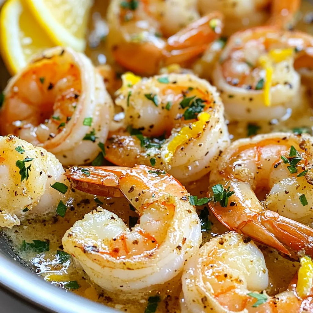 - 1 lb large shrimp, peeled and deveined - 4 tablespoons unsalted butter - 4 cloves garlic, minced - 1 tablespoon fresh parsley, chopped - 1 tablespoon fresh basil, chopped - 1 teaspoon lemon zest - 2 tablespoons lemon juice - 1/2 teaspoon red pepper flakes (optional) - Salt and pepper to taste - Fresh lemon wedges for serving The key to this dish is fresh ingredients. I love using large shrimp because they cook evenly and have a great texture. The unsalted butter gives a rich flavor that blends well with the garlic. Fresh herbs like parsley and basil add a nice touch and bring brightness to the dish. If you don't have large shrimp, feel free to use medium shrimp. You can also use frozen shrimp, but be sure to thaw them first. If you lack fresh herbs, dried herbs can work in a pinch. Use one-third of the amount when substituting. For a dairy-free version, swap the butter for olive oil. - Calories: 300 - Protein: 25g - Fat: 20g - Carbohydrates: 2g - Fiber: 0g - Sugar: 0g This dish is high in protein and low in carbs, making it a great option for a quick meal. The healthy fats from the butter also help keep you satisfied. Enjoy this dish with a fresh salad or steamed veggies for a well-rounded meal. {{ingredient_image_1}} 1. Heat a large skillet over medium heat. Add 4 tablespoons of unsalted butter. Let it melt until bubbly. 2. Once the butter is melted, add 4 minced garlic cloves. Sauté them for about 30 seconds. They should smell great, but don't let them burn. 3. Turn the heat to medium-high. Add 1 pound of peeled and deveined shrimp. Cook them for about 2-3 minutes on one side. You want them to turn pink. 4. Flip the shrimp over. Sprinkle on 1 tablespoon each of chopped parsley and basil. Add 1 teaspoon of lemon zest, red pepper flakes (if you like heat), salt, and pepper. Cook for another 2-3 minutes. The shrimp should be fully cooked and opaque. 5. Drizzle 2 tablespoons of lemon juice over the shrimp. Stir it all together and let it cook for one more minute. This helps combine all the flavors. 6. Take the skillet off the heat. Serve the shrimp right away, garnished with fresh lemon wedges. - Prep Time: 10 minutes - Total Time: 15 minutes - Cook Time: 5-6 minutes for the shrimp - Use medium heat for melting butter. Use medium-high heat for cooking shrimp. This will give you the best texture and flavor. - Make sure your shrimp are fresh or properly thawed. - Don't overcrowd the skillet. This helps the shrimp cook evenly. - Cook shrimp just until they are pink and opaque. Overcooking makes them rubbery. - Adjust the cooking time based on shrimp size. Larger shrimp may need a bit longer. - Always taste and adjust seasoning before serving. Your dish should balance flavors well. When making Garlic Herb Butter Shrimp, some errors can ruin your dish. 1. Burning the Garlic: Garlic can burn quickly. Sauté it just until fragrant. 2. Overcooking the Shrimp: Cook shrimp only until pink. Overcooked shrimp turn rubbery. 3. Not Using Fresh Herbs: Fresh herbs give the best flavor. Dried herbs will not work as well. To make your shrimp taste even better, try these tips: - Add Fresh Lemon Juice: Use fresh lemon juice instead of bottled. It brightens the dish. - Experiment with Herbs: Consider using thyme or dill. They add unique tastes. - Infuse the Butter: Add a pinch of garlic powder to the butter while melting. Using the right tools can make cooking easier and faster. - Large Skillet: A good skillet helps cook the shrimp evenly. - Spatula: Use a spatula for flipping the shrimp carefully. - Zester: A zester makes lemon zesting easy and quick. - Measuring Spoons: Accurate measurements help make the dish perfect. Pro Tips Use Fresh Ingredients: Fresh shrimp and herbs will give your dish the best flavor. Avoid frozen shrimp if possible for a more vibrant taste. Watch the Garlic: Sauté the garlic until just fragrant to prevent it from burning, which can create a bitter taste in your dish. Perfect Cooking Time: Cook shrimp just until they turn pink and opaque; overcooking can make them tough and rubbery. Enhance the Flavor: Adding a splash of white wine or a sprinkle of Parmesan cheese before serving can elevate the dish's flavor profile. {{image_2}} You can mix up the herbs in this dish. Try using thyme or oregano for a twist. You can also add dill for a fresh taste. If you love spicy food, toss in some smoked paprika. Each herb brings its own flavor, making your dish unique. Pair your shrimp with a side of rice or quinoa. Both soak up the garlic herb butter well. You can also serve it with a crisp salad or steamed veggies. These sides balance the rich shrimp and add color to your plate. A crusty bread is great too for dipping in the buttery sauce. If you like heat, add more red pepper flakes. For a milder taste, skip them altogether. You can also use a pinch of cayenne pepper for a different kind of heat. Always taste as you go, and adjust to your liking. This way, your dish will fit your spice level perfectly. To keep your Garlic Herb Butter Shrimp fresh, use an airtight container. Place the shrimp in the container and cover it tightly. Store it in the fridge for up to two days. This helps maintain flavor and texture. Avoid leaving it out at room temperature for long. When you want to enjoy the leftovers, reheat them gently. You can use a skillet over low heat. Add a splash of water or broth to keep them moist. Heat for about five minutes, stirring often. This method prevents overcooking and keeps the shrimp tender. If you need to store the shrimp longer, freezing is a good option. Place the shrimp in a freezer-safe bag. Remove as much air as possible before sealing. You can freeze them for up to three months. When ready to eat, thaw the shrimp in the fridge overnight before reheating. This keeps the shrimp safe and tasty. I recommend using large shrimp. They have a nice texture and cook well. You can find them fresh or frozen. If using frozen shrimp, make sure to thaw them first. Look for shrimp that are peeled and deveined. This saves time and makes cooking easier. Yes, you can. However, shrimp taste best when fresh. If you want to prep ahead, cook the shrimp and store them in the fridge. Reheat gently before serving to avoid overcooking. You can also prep the garlic and herbs in advance. This way, you save time when you are ready to cook. Shrimp cook fast. They turn pink and opaque when done. Cook them for about 2-3 minutes on each side. If they curl into a "C" shape, they are ready. Avoid cooking them too long. Overcooked shrimp become tough and rubbery. Always watch closely while cooking! This blog post covered the essentials for making garlic herb butter shrimp. We explored the ingredients, cooking steps, and tips for perfect results. Plus, we reviewed ways to store leftovers and answered common questions. Remember, cooking shrimp is simple. Use fresh herbs and adjust spices to your taste. Now, you’re ready to enjoy a delicious meal. Happy cooking!