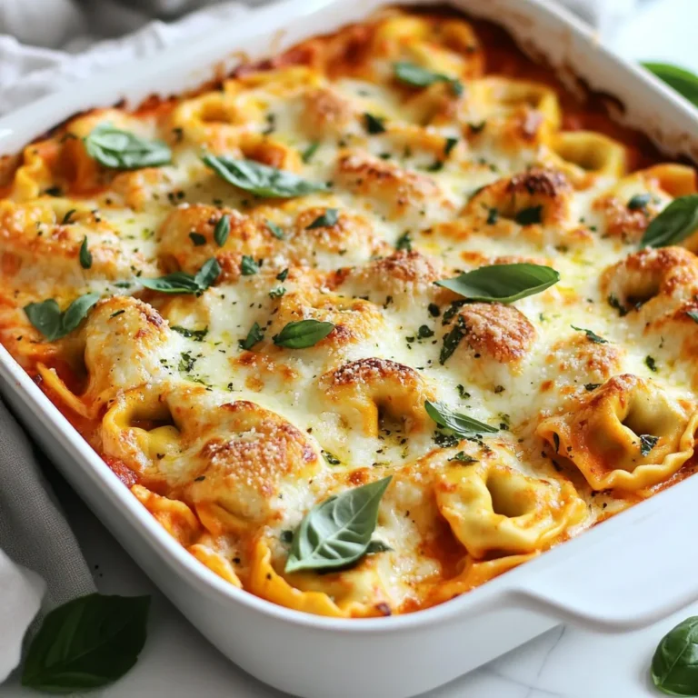 To make your creamy tomato tortellini bake, you will need the following ingredients: - Tortellini and Sauces - 20 oz frozen cheese tortellini - 2 cups marinara sauce - 1 cup heavy cream - Dairy and Seasoning - 1 cup shredded mozzarella cheese - 1/2 cup grated Parmesan cheese - 1 teaspoon Italian seasoning - 1/2 teaspoon garlic powder - Salt and pepper to taste - Garnish Options - Fresh basil leaves for garnish Each ingredient plays a key role. The tortellini adds texture and heartiness. Marinara sauce gives that classic tomato flavor. Heavy cream creates a rich and smooth base. Mozzarella and Parmesan add creaminess and a cheesy crust. Italian seasoning and garlic powder bring depth and warmth. The fresh basil adds a pop of color and freshness at the end. Gather these ingredients before you start cooking. This simple list makes it easy to prepare a dish that everyone will love. {{ingredient_image_1}} Cooking the Tortellini First, bring a large pot of salted water to a boil. Add the frozen cheese tortellini and cook them according to the package instructions. This usually takes about 3-5 minutes. You want them to be al dente, which means they should still have a slight bite. Once cooked, drain the tortellini and set them aside. Mixing the Sauce In a mixing bowl, combine the marinara sauce and heavy cream. Next, add the Italian seasoning, garlic powder, salt, and pepper. Stir this mixture well until it looks creamy and smooth. This sauce will bring rich flavor to the dish. Combining Ingredients Gently fold the cooked tortellini into the creamy tomato sauce. Make sure every piece of tortellini is well coated. This helps to ensure that each bite is delicious. Once mixed, transfer the tortellini and sauce into a greased 9x13 inch baking dish. Spread the mixture evenly. Baking the Dish Now, sprinkle the shredded mozzarella and grated Parmesan cheese over the top. This will give the dish a lovely cheesy crust. Place the baking dish in the preheated oven at 375°F (190°C). Bake for about 25-30 minutes. The cheese should melt and bubble, with golden edges. After baking, let it cool for a few minutes and garnish with fresh basil leaves before serving. Achieving Ideal Tortellini Texture Cook the tortellini until it is al dente. This means it should be firm but not hard. Follow the package instructions carefully. Overcooking makes it mushy. Always taste a piece before draining. Perfecting the Sauce Mix the marinara sauce and heavy cream well. This makes a smooth and creamy blend. Add Italian seasoning and garlic powder for flavor. Taste the sauce and adjust seasoning with salt and pepper. It should taste balanced before mixing it with the tortellini. Cheese Melting Tips Use shredded mozzarella and grated Parmesan for the best melt. Spread them evenly on top of the dish. This helps the cheese melt evenly. Bake until the cheese is bubbly and slightly golden. This creates a nice crust and a rich flavor. Pairing with Sides This dish goes well with garlic bread or a simple salad. The bread soaks up the sauce, and the salad adds freshness. Choose sides that complement the creaminess of the bake. Storage Suggestions Store leftovers in an airtight container. Keep it in the fridge for up to three days. Make sure it cools first to avoid condensation. You can also freeze it for longer storage. Reheating Tips Reheat in the oven for the best texture. Cover with foil to keep it moist. You can also use the microwave but be careful not to dry it out. Add a splash of cream or water if it seems dry. Pro Tips Cooking Tortellini: Make sure to cook the tortellini just until al dente to prevent it from becoming mushy during baking. Customize the Sauce: Feel free to add additional spices or herbs to the creamy tomato sauce to suit your taste, such as crushed red pepper for some heat. Cheese Variations: Experiment with different cheeses like fontina or gouda for a unique flavor twist on the traditional mozzarella and Parmesan. Serving Suggestions: This dish pairs wonderfully with a side salad or garlic bread for a complete meal experience. {{image_2}} Gluten-Free Options You can use gluten-free tortellini to make this dish safe for those with gluten issues. Many stores sell gluten-free pasta options. Check the package to ensure it cooks well in boiling water. Dairy-Free Alternatives If you want a dairy-free meal, try using coconut cream instead of heavy cream. You can also use dairy-free cheese for the mozzarella and Parmesan. Brands like Daiya or Violife offer great choices. Vegetable Enhancements Adding veggies boosts flavor and nutrition. Spinach, mushrooms, or bell peppers work well in this dish. Simply sauté them before mixing with the sauce for extra taste. Adding Protein For a heartier meal, consider adding cooked chicken, sausage, or shrimp. Mix the protein into the sauce before adding the tortellini. It makes the dish filling and satisfying. Spicing It Up Want more heat? Add red pepper flakes or a dash of hot sauce to the sauce mix. It adds a nice kick without overpowering the dish. Alternative Cheeses Switching cheeses can change the flavor profile. Try gouda or fontina for a different taste. These cheeses melt well and add a creamy texture. Refrigeration Tips Store leftovers in an airtight container. Make sure to let the dish cool first. Keep it in the fridge for up to three days. When you reheat, add a splash of cream or water. This helps keep it creamy. Freezing Instructions You can freeze this dish for later. Place it in a freezer-safe container. Make sure to seal it well. It will last up to three months in the freezer. When ready to eat, thaw it in the fridge overnight. Bake it at 375°F until hot. How Long it Lasts The creamy tomato tortellini bake lasts three days in the fridge. If frozen, it lasts three months. Always check for freshness before eating. Signs of Spoilage Look for mold or an off smell. If the cheese looks strange or the sauce has separated, toss it. Eating spoiled food can make you sick. Always be safe! Can I use fresh tortellini? Yes, you can use fresh tortellini instead of frozen. Fresh tortellini cooks faster. Boil it for about 2-3 minutes before mixing it with the sauce. Is it possible to make this ahead of time? Absolutely! You can prepare the dish a day before. Just cover it and store it in the fridge. Bake it when you're ready to serve. How can I make it spicier? To add spice, mix in red pepper flakes or diced jalapeños. You can also use spicy marinara sauce for a kick. Can I add vegetables to this recipe? Yes, adding vegetables is a great idea! Spinach, bell peppers, or mushrooms work well. Sauté them first and then mix them into the sauce. This adds flavor and nutrition. This blog post covered all you need to make a delicious tortellini dish. We discussed key ingredients, step-by-step cooking methods, helpful tips, and different variations. You learned how to achieve the perfect texture and flavor while making adjustments for dietary needs. Remember to store your leftovers properly to enjoy them later. With these insights, you can create a tasty meal any time. Enjoy your cooking adventure!