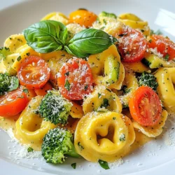 To make creamy tortellini primavera, you need a few fresh ingredients. Here’s what you'll need: - 12 oz cheese tortellini (fresh or frozen) - 1 cup cherry tomatoes, halved - 1 cup bell peppers (mixed colors), sliced - 1 zucchini, diced - 1 cup broccoli florets - 1 cup heavy cream - 1 tablespoon olive oil - 1 teaspoon garlic powder - 1 teaspoon Italian seasoning - Salt and pepper to taste - 1/2 cup grated Parmesan cheese - Fresh basil leaves for garnish These ingredients bring color and flavor to the dish. The cheese tortellini serves as the base, while the veggies add crunch and nutrition. Heavy cream makes the dish rich and creamy. The seasonings tie everything together, giving it that Italian flair. You can find these items at most grocery stores. {{ingredient_image_1}} First, boil water in a large pot. Add salt to the water for flavor. Once the water boils, add the cheese tortellini. Cook according to the package instructions until al dente. This usually takes about 3 to 4 minutes. When done, drain the tortellini and set it aside in a bowl. Next, heat one tablespoon of olive oil in a large skillet over medium heat. Add the sliced bell peppers, diced zucchini, and broccoli florets. Sauté these vegetables for about 5 to 7 minutes. You want them tender but still crisp. Stir them often to avoid burning. After the veggies are ready, add the halved cherry tomatoes to the skillet. Cook everything for an extra 3 minutes. This helps the tomatoes soften a bit. Then, reduce the heat to low. Pour in the heavy cream and stir in garlic powder, Italian seasoning, salt, and pepper. Let this mixture simmer for 2 to 3 minutes. Keep stirring occasionally to blend the flavors. Now, it’s time to bring it all together. Gently mix in the cooked tortellini into the skillet. Stir well to coat every piece with sauce. Then, sprinkle in the grated Parmesan cheese. Stir until the cheese melts and the sauce gets creamy. If the sauce seems thin, let it sit for a minute to thicken. Serve hot, topped with fresh basil leaves for extra flavor. When making creamy tortellini primavera, you can pick fresh or frozen tortellini. Fresh tortellini gives a tender bite and often has more flavor. Frozen tortellini works well too and cooks quickly. I recommend cheese-filled tortellini for a rich taste. Look for ones with a blend of ricotta and Parmesan for the best flavor. You can change the veggies based on what's in season. If you can't find broccoli, try green beans or asparagus. For bell peppers, you can use carrots or snap peas. Just remember to cut the veggies small for even cooking. Sauté them until they are tender but still bright in color. This keeps them tasty and crunchy. To adjust the creaminess, you can add more or less heavy cream. If you want a thicker sauce, mix in a bit of cream cheese or more Parmesan. Taste as you go to find the right seasoning. A pinch of extra salt or pepper can really bring out the flavors. Let the sauce simmer briefly to thicken before serving. Pro Tips Use Fresh Vegetables: Fresh vegetables will enhance the flavor and texture of your dish. Choose seasonal produce for the best taste. Adjust Creaminess: If you prefer a lighter dish, substitute half of the heavy cream with vegetable broth or milk for a less rich sauce. Add Protein: For a heartier meal, consider adding grilled chicken, shrimp, or chickpeas to boost the protein content. Garnish Generously: Fresh basil not only adds a pop of color but also enhances the aroma and flavor. Don’t skip this step! {{image_2}} You can easily add proteins to boost flavor and nutrition. Chicken and shrimp work well. Simply grill or sauté chicken pieces until cooked through. Add them to the dish at the end. For shrimp, cook them in the skillet for a few minutes before adding the sauce. If you prefer vegetarian options, consider using chickpeas or tofu. Both add great texture and protein. For a gluten-free meal, choose gluten-free tortellini. Many brands offer gluten-free options made from rice or corn. When cooking, follow the package instructions closely. You may need to adjust cooking time. To keep the dish gluten-free, ensure that your cream and seasonings do not contain gluten. To make a vegan version, swap the heavy cream with coconut milk or cashew cream. For cheese, use nutritional yeast or vegan cheese. These options give you a creamy texture without dairy. Look for plant-based tortellini made from wheat or chickpeas. They are often available at health food stores. To keep Creamy Tortellini Primavera fresh, you need to follow a few simple steps. First, let the dish cool to room temperature. Then, transfer it to an airtight container. It will last in the fridge for up to three days. Use clear labels to mark the date. For freezing, place the pasta in a freezer-safe container. Make sure to remove as much air as possible. This way, it can stay good for about three months. When you want to enjoy your leftovers, be careful to keep the dish tasty. The best way to reheat it is on the stovetop. Use a non-stick pan over low heat. Add a splash of cream or water to prevent sticking. Stir often to keep the texture creamy. Avoid using the microwave if you can, as it may dry out the pasta. Remember to reheat only what you plan to eat. This helps avoid overcooking and keeps the flavors bright. You can prepare this dish ahead of time. First, cook the tortellini and veggies as usual. After cooking, cool everything down. Store them in an airtight container in the fridge. When you're ready to eat, just reheat it. You may need to add a splash of cream to bring back the sauce's creaminess. This makes it quick and easy for busy nights. Yes, you can use many other vegetables. Try adding spinach, asparagus, or carrots. Cauliflower or peas also work well. Just make sure to adjust the cooking time. You want all the veggies to stay tender but crisp. This keeps the dish fresh and fun every time you make it. This dish pairs well with many sides. A simple green salad is a great choice. Garlic bread makes a tasty and filling option too. If you want something warm, try serving with roasted vegetables. These sides balance the creamy pasta and add variety to your meal. This blog post covered a simple, tasty recipe for Creamy Tortellini Primavera. We discussed key ingredients like cheese tortellini, fresh veggies, and a rich sauce. Cooking steps included boiling the pasta and sautéing the vegetables perfectly. I shared tips on ingredient choices and even offered variations for different diets. Remember, this dish is versatile and can fit many tastes. Enjoy making it your own with the suggestions provided. Your kitchen is a stage for creativity, so have fun experimenting!