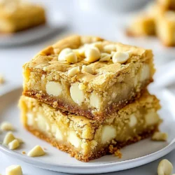 To make White Chocolate Macadamia Blondies, gather these simple ingredients: - 1 cup unsalted butter, melted - 1 cup packed light brown sugar - 1/2 cup granulated sugar - 2 large eggs - 2 teaspoons vanilla extract - 2 cups all-purpose flour - 1 teaspoon baking powder - 1/2 teaspoon salt - 1 cup white chocolate chips - 1 cup macadamia nuts, roughly chopped You can swap some ingredients if needed. Try these options: - Use salted butter for a richer taste. - Brown sugar can be replaced with coconut sugar for a hint of caramel. - If you lack white chocolate chips, use dark chocolate chips instead. - Almonds or walnuts can replace macadamia nuts for a different crunch. Select high-quality ingredients for the best flavor. Here are my top tips: - Choose fresh macadamia nuts. Look for a crunchy texture and no dark spots. - Use real vanilla extract, not imitation, for a richer taste. - Opt for good-quality white chocolate. It should have a smooth texture and nice aroma. - Ensure your flour is fresh. Old flour can affect the texture of your blondies. {{ingredient_image_1}} First, get everything ready. Gather your ingredients and tools. You will need an 8x8 inch baking dish, mixing bowls, and a whisk. Preheat your oven to 350°F (175°C). This step is key to getting that perfect bake. Grease the baking dish or line it with parchment paper for easy removal. 1. In a large bowl, mix the melted butter, brown sugar, and granulated sugar. Whisk until it’s smooth. 2. Add two eggs, one at a time. Mix well after adding each egg. 3. Stir in the vanilla extract. This adds great flavor. 4. In another bowl, sift together the flour, baking powder, and salt. 5. Gradually add the dry mix to the wet mix. Stir until just combined. Don’t overmix or the blondies may be tough. 6. Now, fold in the white chocolate chips and chopped macadamia nuts. Make sure they are evenly mixed. 7. Pour the batter into your prepared baking dish. Spread it evenly with a spatula. 8. Bake for 20-25 minutes. Look for lightly golden edges. Use a toothpick to check doneness. It should come out with a few moist crumbs. To check if your blondies are done, use a toothpick. Insert it into the center. If it comes out with a few moist crumbs, they are ready. If it’s wet with batter, bake for a few more minutes. Remember, the edges should be golden brown. Let the blondies cool in the pan for about 10 minutes. Then, transfer them to a wire rack. This cooling step is crucial for the best texture. To get that perfect texture in your blondies, focus on not overmixing the batter. Mix just until you see no dry flour. This helps keep them soft and chewy. Use room temperature eggs for better blending. Room temperature butter also helps the sugars mix well. One big mistake is not measuring your flour right. Too much flour makes blondies dry. Always spoon flour into the measuring cup and level it off. Another mistake is baking them too long. Watch for a light gold edge, and test with a toothpick. A few moist crumbs are perfect! Using the right tools makes baking easier. A good mixing bowl helps you combine ingredients well. A rubber spatula is great for folding in chocolate and nuts. An 8x8 inch baking dish is perfect for this recipe. Don't forget parchment paper for easy removal! A wire rack cools your blondies evenly. Pro Tips Use Room Temperature Eggs: Make sure your eggs are at room temperature before mixing them into the batter. This helps in creating a smoother and creamier texture for your blondies. Don't Overmix the Batter: When combining the dry ingredients with the wet ingredients, mix until just combined. Overmixing can lead to dense and tough blondies. Chill the Batter: For a thicker blondie, chill the batter in the refrigerator for about 30 minutes before baking. This helps the blondies maintain their shape and results in a chewier texture. Check for Doneness: To ensure perfectly baked blondies, insert a toothpick into the center; it should come out with a few moist crumbs, not wet batter. This guarantees they are soft and fudgy. {{image_2}} You can easily add more flavors to your blondies. Try mixing in a teaspoon of almond extract for a nutty touch. You can also add a pinch of cinnamon for warmth. If you want a fruity twist, fold in some diced dried cherries or cranberries. They add a nice color and taste! If you need a gluten-free version, swap the all-purpose flour for a gluten-free blend. Many brands work well in baking. Just make sure the blend contains xanthan gum for the right texture. This way, you can still enjoy these sweet treats without gluten! Macadamia nuts shine in these blondies, but other nuts work too. Try chopped walnuts or pecans for a different texture. You can even use hazelnuts for a fun twist. Each nut brings its own flavor, making your blondies unique every time! To keep your white chocolate macadamia blondies fresh, store them in an airtight container. Place a piece of wax paper between layers to avoid sticking. This method helps maintain their soft texture and sweet flavor. You can freeze blondies for later enjoyment. First, let them cool completely. Then, cut them into squares. Wrap each square tightly in plastic wrap. Place the wrapped squares in a freezer-safe bag or container. They will stay fresh for up to three months in the freezer. These blondies can last for about a week at room temperature if stored properly. Keep them away from direct sunlight and heat. For the best taste, enjoy them within the first few days. You can also warm them slightly in the microwave for a soft, gooey treat. Yes, you can use dark or milk chocolate instead of white chocolate. Dark chocolate gives a richer flavor. Milk chocolate offers a sweeter taste. Just remember to adjust the amount based on sweetness. You want to keep the balance right. To make blondies chewy, use more brown sugar. Brown sugar adds moisture and creates a softer texture. Also, do not overmix the batter. Mix until just combined. Overmixing can make them tough. Finally, bake them until they are just set. A toothpick should come out with a few moist crumbs. Blondies and brownies differ mainly in flavor and color. Blondies use brown sugar and no cocoa powder. This gives them a sweet, buttery taste. Brownies, on the other hand, are chocolatey and rich. They often have a denser texture. While both are delicious, blondies have a lighter, sweeter profile. This blog post covered key aspects of making delicious blondies. We discussed essential ingredients, suitable swaps, and tips for choosing the best ones. The step-by-step guide helped you through baking and checking for doneness. You learned how to achieve the right texture and avoid common mistakes. Variations enabled customization, while storage tips ensure freshness. In summary, use this knowledge to create perfect blondies every time. Enjoy your baking journey!