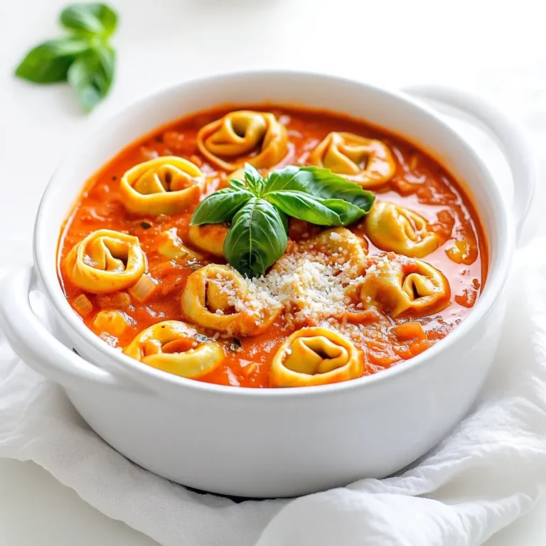 - 2 cups tortellini (fresh or frozen) - 1 can (28 oz) crushed tomatoes - 1 can (15 oz) tomato sauce - 1 medium onion, diced - 3 cloves garlic, minced - 2 cups vegetable broth - 1 cup heavy cream - 1 cup grated Parmesan cheese I love using tortellini in this dish. It adds a nice bite and flavor. You can choose fresh or frozen, depending on what you have. Crushed tomatoes and tomato sauce create a rich base that makes the dish comforting and hearty. Diced onion and minced garlic bring a base of flavor. Vegetable broth adds depth and keeps it light. Heavy cream and Parmesan cheese make it creamy and delicious. - 1 teaspoon dried basil - 1 teaspoon dried oregano - 1 teaspoon garlic powder - Salt and pepper to taste For seasonings, I use dried basil and oregano. They give that classic Italian taste. Garlic powder adds a punch of flavor. Don’t forget salt and pepper! Taste as you go, adjusting to your liking. - Fresh basil leaves Fresh basil leaves are optional but highly recommended. They add a burst of color and freshness. Just sprinkle them on top before serving for a lovely touch. Start by gathering your slow cooker. In it, combine these ingredients: - 1 can (28 oz) crushed tomatoes - 1 can (15 oz) tomato sauce - 1 medium onion, diced - 3 cloves garlic, minced - 2 cups vegetable broth Mix them well. Now, add your dried herbs: - 1 teaspoon dried basil - 1 teaspoon dried oregano - 1 teaspoon garlic powder Stir to blend all the flavors together. This base will create a rich sauce for your tortellini. You can cook on low for 4 hours or high for 2 hours. If you use fresh tortellini, add it halfway through cooking. That means add it after 2 hours on low or 1 hour on high. If your tortellini is frozen, toss it in at the end of cooking. This way, it stays tender and doesn’t overcook. Once the cooking time is done, it’s time for the creamy finish. Stir in: - 1 cup heavy cream - 1 cup grated Parmesan cheese Mix until everything is smooth and creamy. Taste and adjust the seasoning with salt and pepper. Let it cook on low for an extra 15-20 minutes. This step makes sure it’s heated through and extra creamy. Give it a final stir and, if you like, add fresh basil leaves on top for a pop of color and flavor. To get that rich, creamy texture, always add heavy cream. It enhances flavor and gives the dish a silky feel. When you stir in the cream, do it gently. This helps keep it smooth. Here are a few tips to avoid curdling: - Add cream at the end: Always mix in heavy cream after cooking. This prevents it from breaking down. - Use low heat: If you must heat it again, keep it on low. High heat can cause separation. Choosing the right tortellini is key. You can use fresh or frozen tortellini. Fresh tortellini cooks faster and adds a nice texture. Frozen tortellini is convenient, too, and holds up well. For the best taste, I recommend these brands: - Giovanni Rana: Known for its fresh pasta and great flavors. - Buitoni: Offers a variety of frozen options that taste homemade. Want to make your dish special? Consider adding vegetables or protein. Spinach, mushrooms, or bell peppers work great. They add nutrition and color. For protein, try adding cooked chicken or sausage. This makes the meal heartier. Don't forget to customize your seasonings. You can try: - Red pepper flakes: For a spicy kick. - Italian seasoning: For extra herb flavor. Mix and match to find your favorite flavor profile! {{image_2}} For a tasty vegetarian dish, you can switch the broth. Use vegetable broth instead of chicken broth. This simple swap adds great flavor while keeping it meat-free. You can also add more veggies like spinach, mushrooms, or bell peppers. These add color and nutrition. Toss them in during the last hour of cooking. They will soften nicely and blend with the sauce. Want to make it heartier? Try adding cooked chicken or sausage. They mix well with the creamy sauce. Simply add them in during the last 30 minutes of cooking. Adding protein not only boosts flavor but also makes the dish more filling. Each bite will give you a satisfying taste and texture. Feeling adventurous? You can change the sauce too! Try using pesto for a fresh twist. You can also mix in alfredo sauce for a richer flavor. Combining these sauces can make the dish unique. Just stir them in when you add the cream. This way, you create a whole new taste experience. Enjoy experimenting! To store your Slow Cooker Creamy Tomato Tortellini leftovers, let it cool first. Then, place it in an airtight container. This keeps it fresh and avoids spills. Use glass or BPA-free plastic containers for the best results. If you want to freeze this dish, it’s best to freeze before adding the heavy cream and cheese. This way, you keep the texture and flavor. Pour the cooled dish into freezer-safe bags or containers. When ready to eat, defrost it in the fridge overnight. Reheat on the stove or in the microwave until hot. In the fridge, the dish lasts for about 3 to 4 days. In the freezer, it can last for up to 3 months. Check for signs that it’s no longer good. If you see mold or if it smells off, it’s best to toss it. Always trust your senses to keep meals safe. Yes, you can prepare this dish ahead of time. To do this, make the sauce base first. Combine the crushed tomatoes, tomato sauce, onion, garlic, and broth in your slow cooker. Add the dried basil, oregano, and garlic powder. After mixing, cover and store it in the refrigerator. When you're ready to cook, just heat it in the slow cooker. Then add tortellini at the right time. Absolutely! You can experiment with different cheeses. Some great options include mozzarella, ricotta, or even a mix of cheeses. Each cheese brings its own flavor and texture. For a sharper taste, try using aged cheddar. Just remember to adjust the amount based on how strong you want the flavor to be. This creamy dish pairs well with many sides. A simple green salad adds freshness. You could also serve it with garlic bread for a crunchy bite. For a heartier meal, offer some grilled chicken or roasted veggies. These sides make your meal more balanced and tasty! This post covered how to make a creamy tomato tortellini dish. We discussed key ingredients like tortellini, crushed tomatoes, and heavy cream. You learned step-by-step instructions, tips for creaminess, and how to customize flavors. Feel free to experiment with variations or add protein for a heartier meal. Remember how to store leftovers and the signs to look for when checking their freshness. Enjoy your delicious creation, and don't hesitate to share it with others!