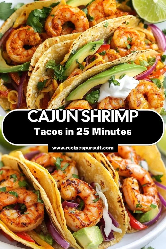 Dive into the bold flavors of Spicy Cajun Shrimp Tacos with this easy shrimp taco recipe! Perfect for quick weeknight dinners, these Cajun seasoning tacos are packed with juicy shrimp, sautéed peppers, and creamy avocado, all wrapped in warm corn tortilla tacos. Ready in just 25 minutes, this dish is a crowd-pleaser. Don’t miss out—try it tonight and elevate your taco game! Save this recipe for your next taco night! #SpicyCajunShrimpTacos #EasyShrimpTacos #CajunSeasoning #ShrimpTacoRecipe