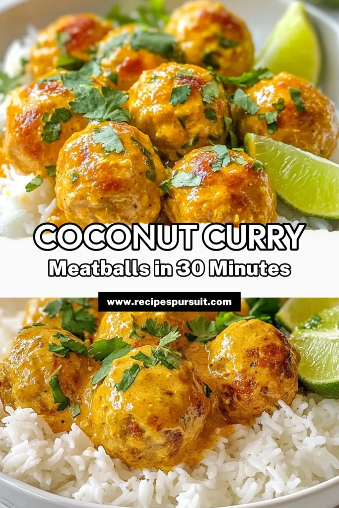 Discover the deliciousness of coconut curry meatballs with this easy ground chicken curry recipe. These coconut milk meatballs are a perfect blend of flavors, making them an enticing addition to your meal rotation. In just 30 minutes, you can serve up Asian curry meatballs that will impress your family and friends. Ready to spice up dinner? Try this easy meatball recipe today! Save and share! #CoconutCurryMeatballs #MeatballRecipes #EasyRecipes #AsianCuisine