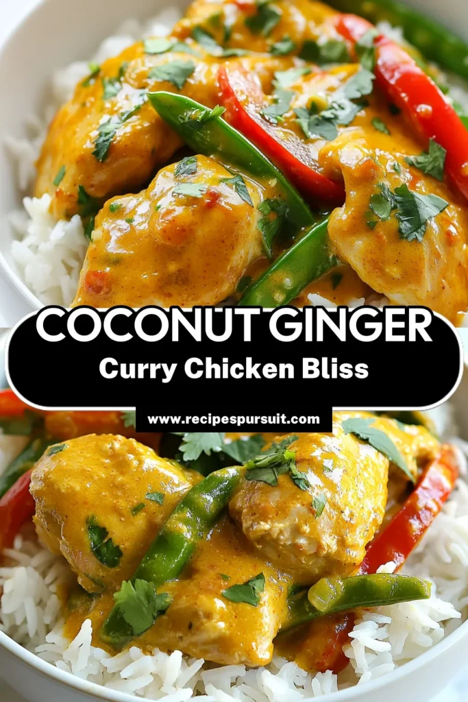 Looking for a quick and delicious meal? Try this Coconut Ginger Curry Chicken, an easy chicken curry recipe that’s bursting with flavor! Made with fresh ingredients and creamy coconut milk, this Thai coconut curry is sure to impress. Perfect for a quick curry chicken dinner, it’s ready in just 30 minutes. Save this homemade curry with coconut milk recipe and enjoy a taste of Thailand at home! #CoconutGingerCurryChicken #EasyChickenCurry #ThaiCoconutCurry #QuickDinnerIdeas