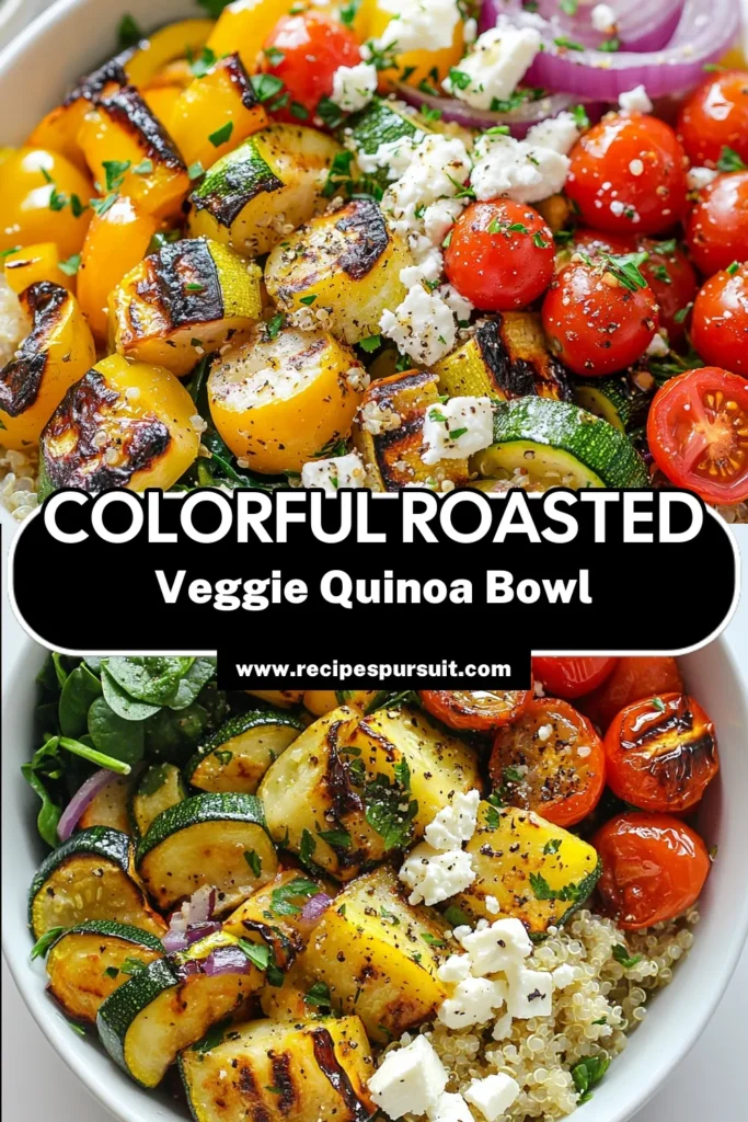 Discover the delicious Roasted Vegetable Quinoa Bowl, a perfect blend of flavors for health-conscious eaters. This easy roasted vegetables recipe is a wonderful addition to your collection of healthy quinoa recipes. Packed with vibrant veggies and refreshing spinach, this vegan quinoa bowl is both nutritious and satisfying. Try this Mediterranean quinoa salad today and elevate your meals! Don’t forget to save this recipe! #HealthyEating #VeganRecipes #QuinoaBowl #RoastedVegetables