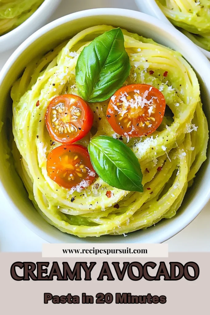 Discover the ultimate creamy avocado pasta that's both delicious and healthy! This vegan avocado pasta recipe features an easy avocado pasta sauce that blends ripe avocados, garlic, and fresh basil for a luscious flavor. Toss spaghetti with avocado for a quick weeknight meal that’s ready in just 20 minutes. Perfect for avocados lovers! Save this easy pasta recipe for your next dinner! #CreamyAvocadoPasta #VeganRecipes #HealthyPasta #EasyDinnerIdeas