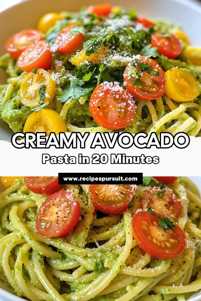 Discover a deliciously easy avocado recipe with this Creamy Avocado Cilantro Pasta. This avocado cilantro pasta recipe features ripe avocados blended into a healthy vegan pasta sauce, perfect for a quick meal. Enjoy the vibrant flavors of cilantro and lime while nourishing your body. Ready in just 20 minutes, it's ideal for any occasion. Save this recipe for a simple dinner solution! #CreamyAvocadoPasta #HealthyAvocadoPasta #EasyAvocadoRecipes #VeganPastaSauce