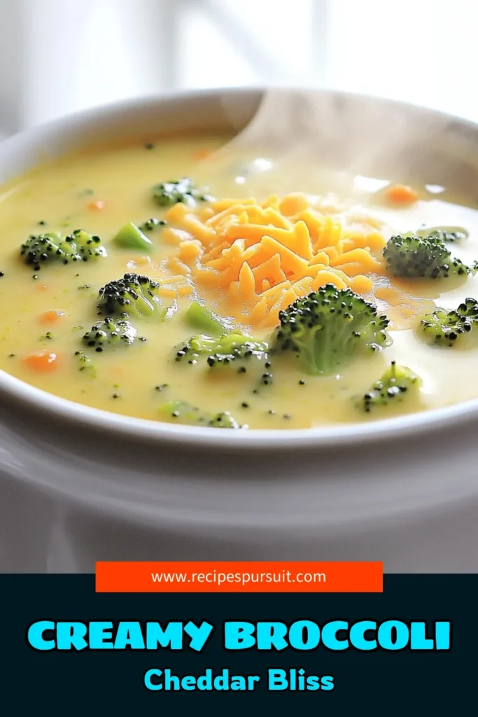 Indulge in this creamy broccoli cheddar soup recipe that's perfect for cozy nights! Made with fresh broccoli, sharp cheddar, and a hint of garlic, this irresistible dish is not only delicious but also easy to prepare in just 30 minutes. Whether you're looking for a comforting meal or a crowd-pleaser, this soup checks all the boxes. Click to explore the full recipe and bring warmth to your table today! #BroccoliCheddarSoup #ComfortFood #EasyRecipes #SoupSeason