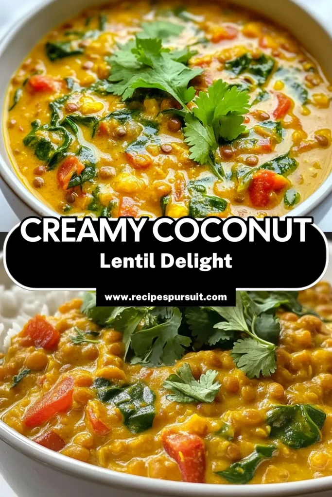 Discover the deliciousness of creamy coconut lentil curry with this easy vegan lentil curry recipe! Packed with nutritious red lentils, rich coconut milk, and fresh spinach, this healthy plant-based curry is perfect for a quick weeknight meal. Ready in just 35 minutes, it's not only comforting but also incredibly satisfying. Don't miss out—save this recipe for your next dinner! #VeganCurry #CoconutMilkRecipes #PlantBased #HealthyEating
