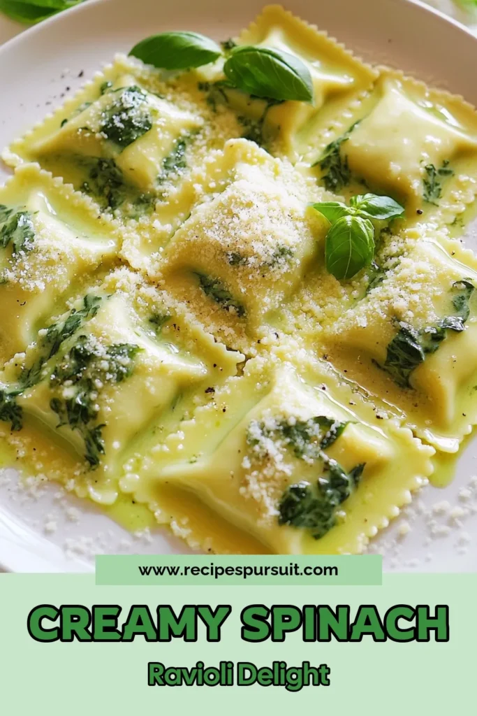 Indulge in this creamy spinach ricotta ravioli, a delightful homemade ravioli recipe that is both easy to prepare and delicious! Filled with a rich spinach ricotta filling, this dish is perfect for any occasion. Elevate your dinner with this enticing recipe featuring ricotta cheese dishes and a creamy sauce that binds it all together. Save this easy pasta recipe for your next meal! #HomemadeRavioli #PastaLovers #DinnerIdeas #RicottaCheese