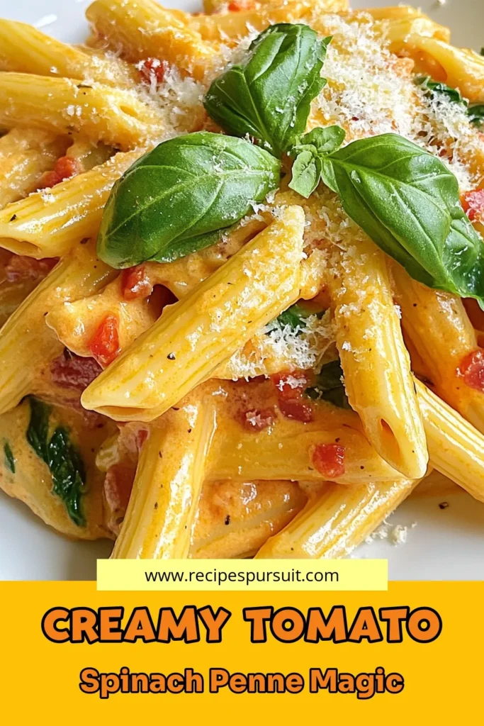 Looking for a quick and delicious weeknight dinner idea? Try our creamy tomato spinach penne! This easy pasta recipe features a rich tomato cream sauce that perfectly complements fresh spinach. It’s a delightful dish that can be made in just 25 minutes, perfect for busy evenings. Don't miss out on this flavorful spinach pasta dish that the whole family will love. Save this recipe for your next meal! #EasyPastaRecipes #SpinachPastaDishes #TomatoCreamSauce #WeeknightDinnerIdeas