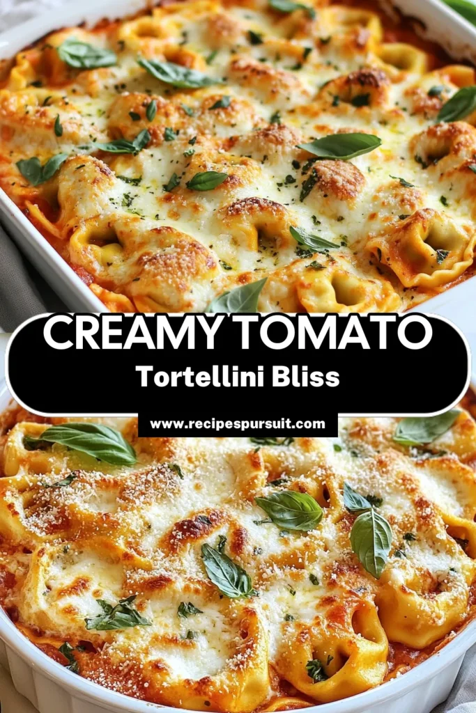 Indulge in this Creamy Tomato Tortellini Bake, a must-try for all comfort food lovers! This easy tortellini recipe combines cheese tortellini, marinara sauce, and a rich creamy blend for a delicious baked tortellini with marinara that's ready in just 40 minutes. Perfect for weeknight dinners and gatherings, this cheese tortellini casserole will become a family favorite. Try it today and satisfy your pasta cravings! #ComfortFood #Tortellini #PastaBake #EasyRecipes