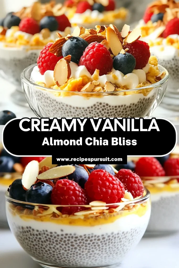 Discover the delicious and nutritious vanilla almond chia pudding, a healthy chia pudding recipe perfect for any time of day. Made with creamy almond milk, this easy chia seed pudding can be whipped up in just 10 minutes and chilled to perfection. Top it off with fresh berries for a delightful almond milk dessert that satisfies sweet cravings without guilt. Save this recipe and enjoy a wholesome treat today! #ChiaPudding #HealthyDessert #AlmondMilk #ChiaSeedPudding
