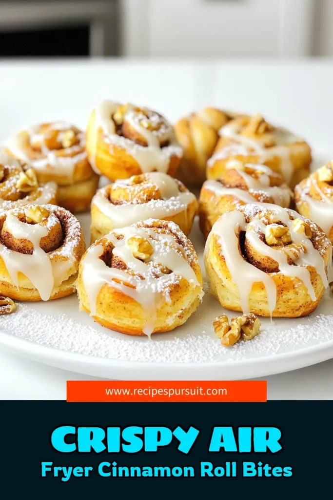 Satisfy your sweet tooth with these delicious Air Fryer Cinnamon Roll Bites! This quick and easy recipe transforms refrigerated dough into mouth-watering bites coated in cinnamon sugar and drizzled with icing. Perfect for dessert or a tasty snack, you can make them in just 20 minutes! Click through for the full recipe and enjoy a delightful treat today! #AirFryerRecipes #CinnamonRolls #EasyDesserts #SweetTreats