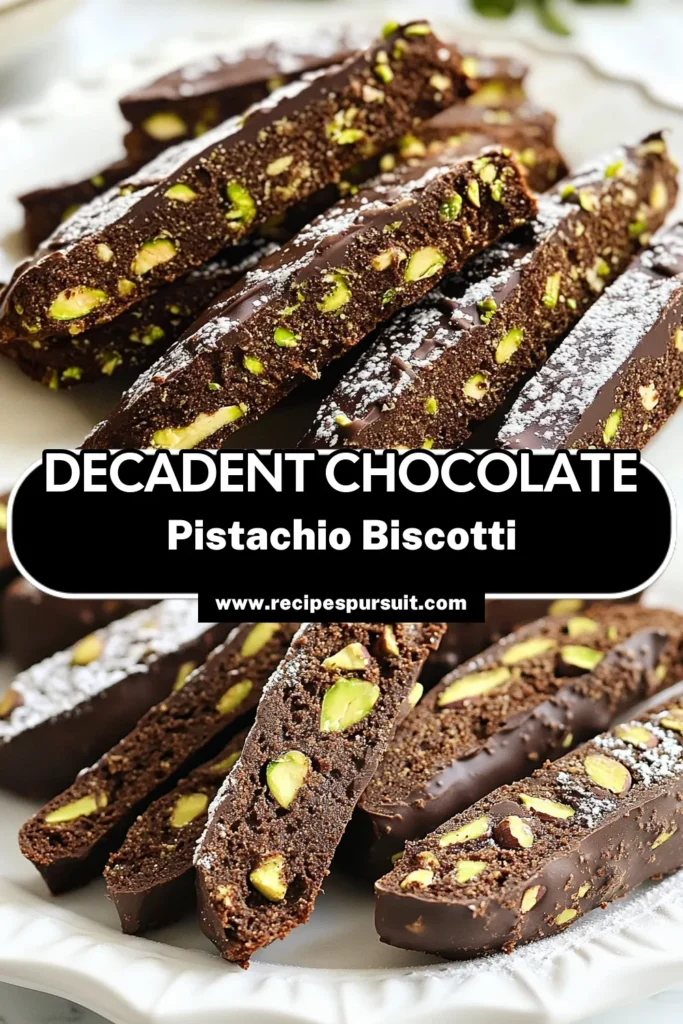 Indulge in the delicious world of chocolate pistachio biscotti with this easy homemade biscotti recipe! Made with cocoa powder biscotti and crunchy pistachios, these Italian biscotti cookies are perfect for dipping in your favorite beverage. Enjoy the rich flavors and textures that make these pistachio dessert recipes a must-try. Save this recipe for your next baking adventure! #ChocolatePistachioBiscotti #BiscottiRecipe #PistachioDessert #ItalianCookies