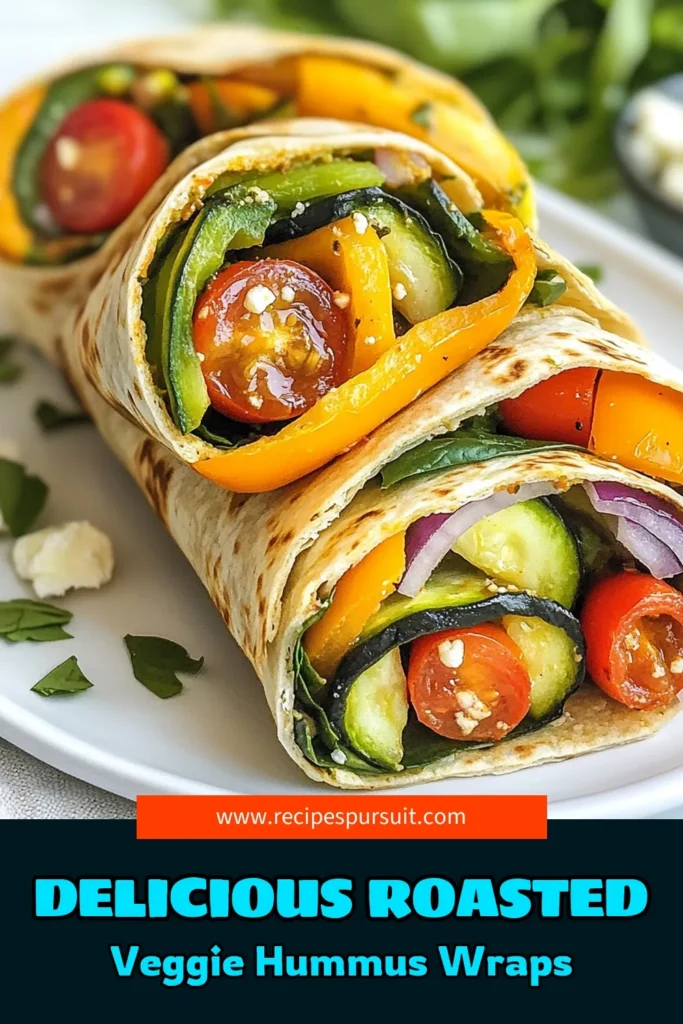 Looking for a delicious and healthy meal? Try these roasted veggie wraps! This easy hummus wraps recipe features a mix of roasted vegetables and hummus, all wrapped in whole wheat tortillas. Perfect for a nutritious lunch or dinner, these healthy vegan wraps are satisfying and bursting with flavor. Get creative and enjoy roasted vegetables and hummus in a new way. Save this recipe for your next meal! #HealthyEats #VeganWraps #HummusRecipes #RoastedVeggies