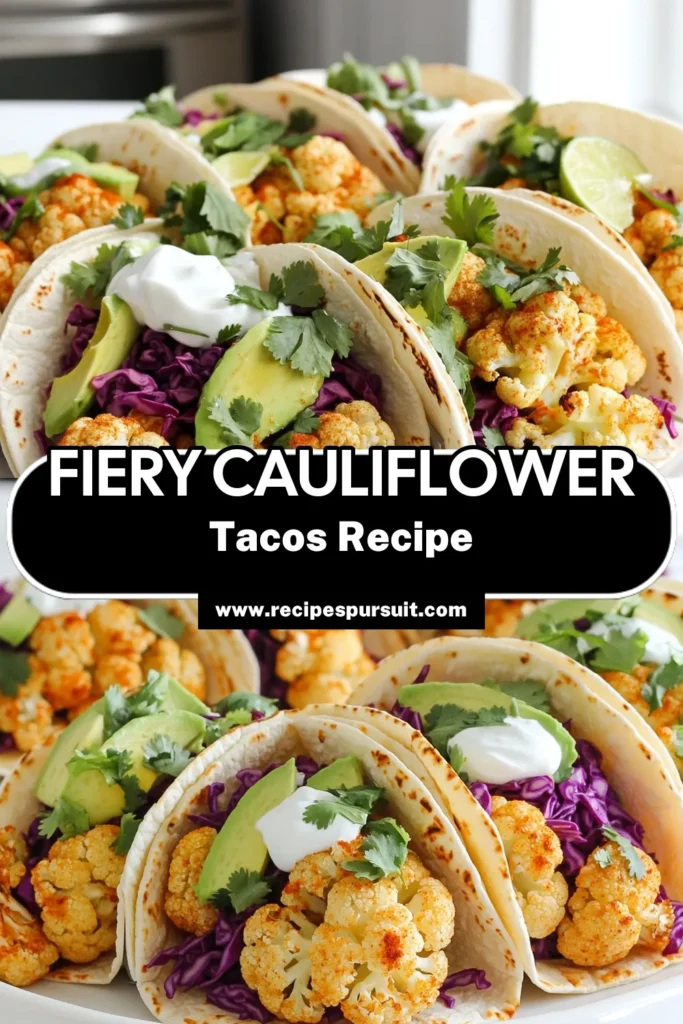 Spice up your weeknight dinners with these delicious Spicy Roasted Cauliflower Tacos! Bursting with flavor, these tacos feature perfectly roasted cauliflower seasoned with smoked paprika and chili powder, topped with creamy avocado and fresh veggies. Ready in just 35 minutes, they’re the perfect mix of healthy and tasty. Click through for the full recipe and bring some heat to your dinner table! #CauliflowerTacos #VeganRecipes #HealthyEating #TacoNight