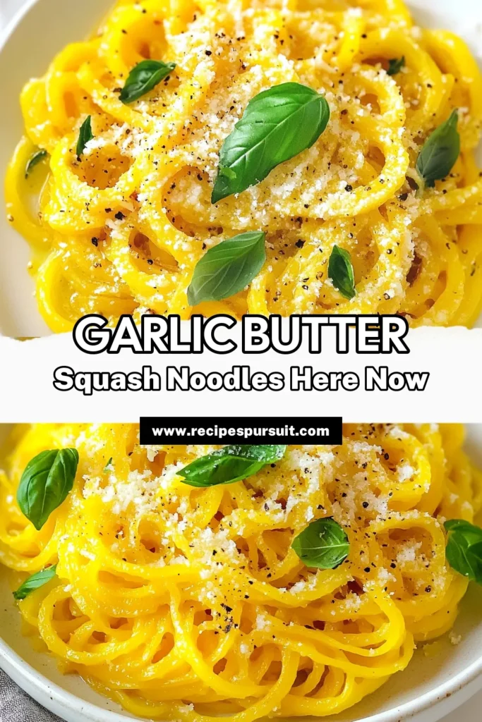 Indulge in this delicious garlic butter squash noodles recipe for a quick and healthy pasta alternative that the whole family will love. These spiralized yellow squash noodles are tossed in rich garlic butter and topped with flavorful Parmesan for a delightful dish. Perfect as a low-carb option, these quick vegetable noodles are ready in just 15 minutes! Try this easy recipe today and savor the flavors. Save for later! #HealthyRecipes #PastaAlternative #QuickMeals #GarlicButterNoodles