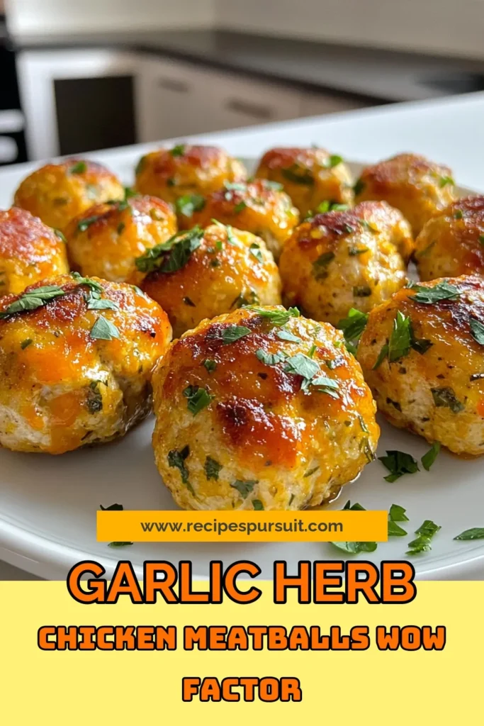 Discover the mouthwatering delight of Garlic Herb Chicken Meatballs! This healthy meatball recipe combines ground chicken, fresh herbs, and a touch of garlic for delicious baked chicken meatballs. Perfect for pairing with marinara sauce, these chicken meatballs are a kid-friendly favorite. Easy to make and packed with flavor, they’re great for family dinners or meal prep. Try this ground chicken meatball recipe today! Save now! #GarlicHerbChickenMeatballs #HealthyMeatballRecipe #BakedChickenMeatballs #ChickenMeatballsWithMarinaraSauce