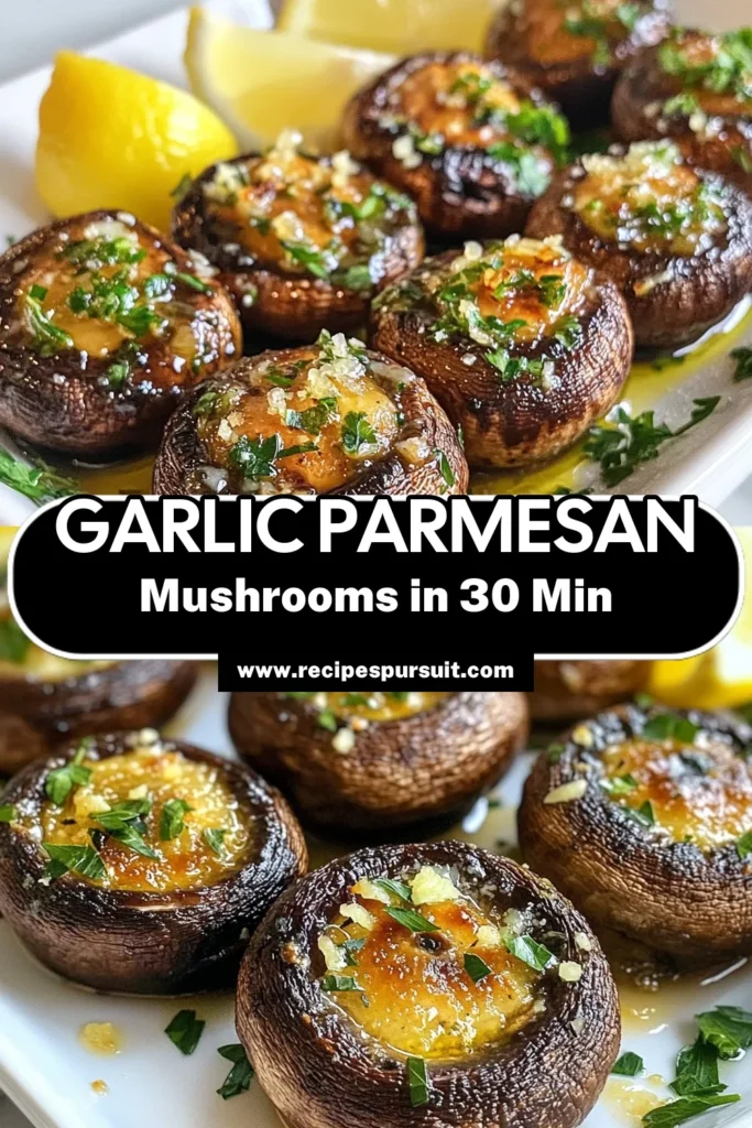 Indulge in these Savory Garlic Parmesan Mushrooms, featuring delicious Roasted Baby Portobello Mushrooms tossed in a flavorful Garlic Parmesan Recipe. This easy mushroom side dish is perfect for any occasion, ready in just 30 minutes! Oven Roasted Mushrooms are a hit at dinner parties or as a simple weeknight treat. Try this recipe today and elevate your meal! Don’t forget to save for later! #GarlicParmesan #MushroomLovers #EasyRecipes #DinnerIdeas