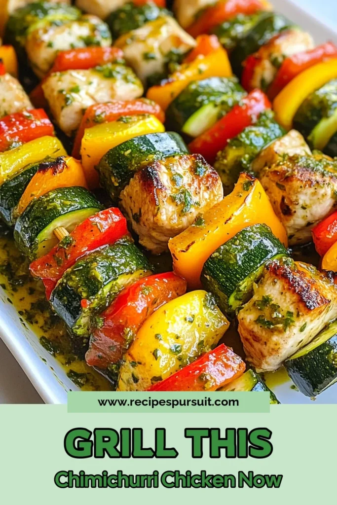 Delight in the flavors of Argentina with these Chimichurri Chicken Skewers! This easy grilled chicken recipe combines juicy marinated chicken and colorful veggies, bringing a fresh and vibrant dish to your table. Learn how to whip up a delicious chimichurri sauce recipe that elevates your chicken and vegetable skewers. Perfect for BBQs and meal prep! Save this recipe for your next grilling session! #ChimichurriChicken #GrilledChickenRecipes #ArgentineanRecipes #ChickenAndVegetableSkewers
